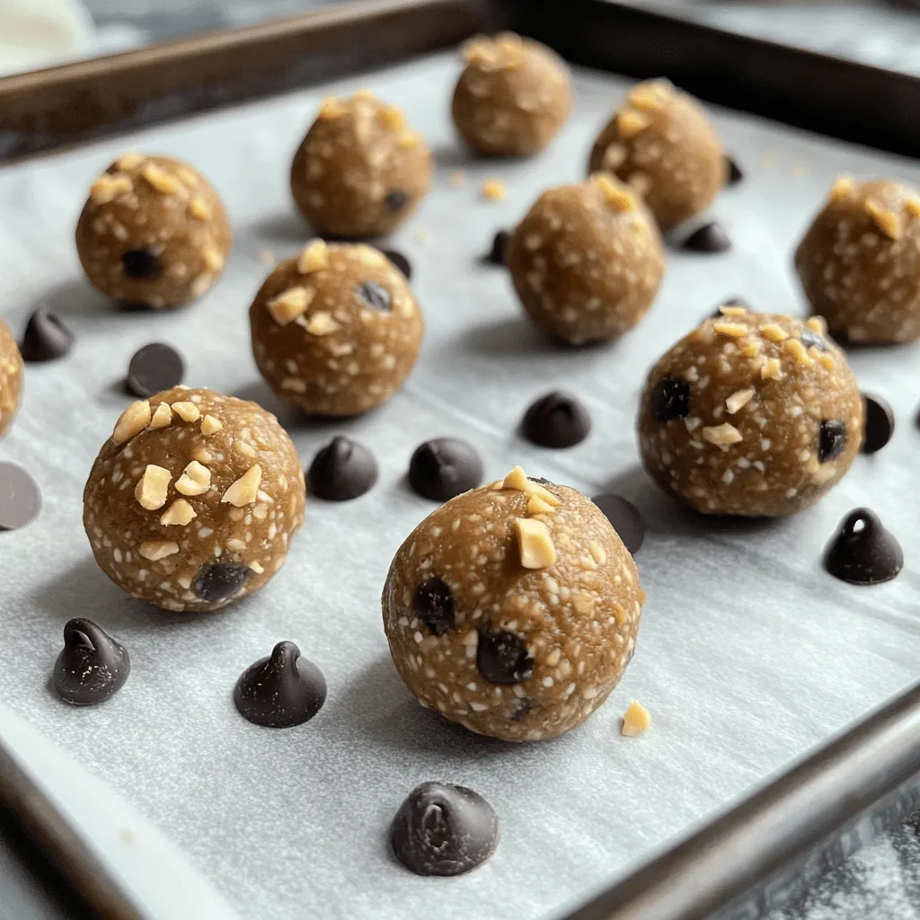 To make your Peanut Butter Chocolate Chip Energy Balls, gather these ingredients: - 1 cup rolled oats - 1/2 cup creamy peanut butter - 1/4 cup honey or maple syrup - 1/2 cup chocolate chips (dark or milk, as preferred) - 1/4 cup ground flaxseed - 1/2 teaspoon vanilla extract - A pinch of salt Each ingredient plays a special role in this recipe. - Rolled oats give the balls a chewy texture. They also add fiber to keep you full. - Creamy peanut butter binds the mixture together and adds healthy fats. - Honey or maple syrup offers sweetness and helps with texture. - Chocolate chips bring rich flavor and a treat-like quality. - Ground flaxseed adds nutrients and a subtle nutty taste. - Vanilla extract enhances the overall flavor. - Salt balances sweetness and brings out the other flavors. You can customize your energy balls with these add-ins: - Chopped nuts for added crunch. - Dried fruit like raisins or cranberries for more sweetness. - Coconut flakes for a tropical twist. - Protein powder to boost protein content. Feel free to swap peanut butter with almond butter or sunflower seed butter for a nut-free option. You can also use agave syrup instead of honey. First, gather all your ingredients. You need rolled oats, creamy peanut butter, honey, chocolate chips, ground flaxseed, vanilla extract, and a pinch of salt. This recipe is quick and easy, taking only ten minutes to prep. In a large bowl, mix rolled oats, ground flaxseed, and salt. Stir them well. Next, add the creamy peanut butter and honey. Use a spatula to blend until the mixture comes together. Then, stir in the vanilla extract. Fold in the chocolate chips gently. This step ensures they are spread evenly. Now, use your hands to form small balls, roughly 1 inch wide. Place them on a baking sheet lined with parchment paper. This helps prevent sticking. Once formed, refrigerate the energy balls for at least 30 minutes. This chill time helps them set properly. After 30 minutes, your energy balls are ready to enjoy! You can serve them as a snack or a quick breakfast. For a fun twist, roll them in crushed nuts or coconut flakes before refrigerating. Pair these energy balls with fresh fruit for a tasty and nutritious treat. For the full recipe, check out the details above. To mix your energy balls well, start with dry ingredients. Combine rolled oats, ground flaxseed, and salt in a bowl. Stir until mixed evenly. Then, add the creamy peanut butter and honey. Use a spatula for a good mix. This helps to blend the flavors. Make sure everything is combined before adding chocolate chips. If your mixture feels too sticky, add more oats. They help absorb moisture. You can also chill the mixture for a short time. This makes it easier to handle. If you find it still sticks, lightly oil your hands. This will help you roll the balls without mess. Serve your energy balls cold for a refreshing treat. Pair them with fresh fruit like apples or bananas. You can also enjoy them with yogurt for a tasty snack. For a fun twist, roll the balls in crushed nuts or coconut flakes. This adds flavor and makes them look great! {{image_2}} You can easily change the flavor of your energy balls. Try adding spices like cinnamon or nutmeg. These spices add warmth and depth. You can also mix in some cocoa powder for a richer chocolate taste. If you love fruit, consider adding dried cranberries or raisins. They provide a sweet and chewy contrast to the chocolate. Making these energy balls vegan is simple. Just swap honey for maple syrup. This keeps them sweet and plant-based. For a gluten-free option, use certified gluten-free oats. This way, everyone can enjoy them without worry. You can also skip the chocolate chips or use dairy-free versions to suit your needs. Feel free to experiment with different nut butters. Almond butter or cashew butter work well, too. They each bring their own unique flavor. For sweeteners, you can use agave nectar or brown rice syrup instead of honey. This flexibility makes these energy balls fun to personalize. Add your favorite nuts or seeds for extra crunch and nutrition. You can find the full recipe for these energy balls [here](#). To keep your Peanut Butter Chocolate Chip Energy Balls fresh, store them in an airtight container. This helps lock in moisture and flavor. Place a piece of parchment paper between layers if you stack them. This prevents them from sticking together. Always refrigerate these energy balls right after making them. The cool temperature helps them maintain their shape and texture. You can freeze these energy balls for a longer shelf life. First, place them on a baking sheet. Make sure they are not touching. Freeze them for about an hour. Once they are solid, transfer them to a freezer-safe bag or container. Be sure to label it with the date. They will keep well in the freezer for up to three months. When you're ready to eat, just thaw them in the fridge overnight. When stored in the fridge, these energy balls last about one week. Keep an eye on them for any signs of spoilage. If they start to smell off or look dry, it’s best to toss them. For frozen energy balls, quality remains excellent for about three months. Over time, the taste may change slightly, but they will still be safe to eat. Enjoy your energy balls while they are fresh for the best taste! Peanut Butter Chocolate Chip Energy Balls stay fresh for about one week. Store them in an airtight container in your fridge. This keeps them firm and tasty. You can also freeze them for longer storage. They will last up to three months in the freezer. Just let them thaw before enjoying. Yes, you can make these without honey or maple syrup. Use mashed bananas or agave syrup as sweet alternatives. These options provide moisture and sweetness. Adjust the amount based on your taste. You may need to change the texture slightly, but they will still be delicious. Yes, these energy balls are healthy! They pack protein from peanut butter and fiber from oats. The chocolate chips add a bit of sweetness and fun. Ground flaxseed boosts omega-3 fatty acids. Enjoy them as a quick snack or post-workout treat. They provide energy without refined sugars. If you're allergic to peanuts or want a change, try almond butter or sunflower seed butter. Both options work well in this recipe. Each nut butter gives a unique flavor and texture. Just make sure the substitute is smooth and creamy for best results. This recipe is already a no-bake snack! Just mix the ingredients, form the balls, and chill them. No oven is needed at all. After chilling, they are ready to eat. They make a great grab-and-go option for busy days. For a fun twist, try rolling them in coconut or crushed nuts before chilling. This blog post covered how to make delicious Peanut Butter Chocolate Chip Energy Balls. We explored key ingredients and their options. I shared step-by-step instructions for easy preparation. Tips helped you mix well and avoid stickiness. We also discussed fun variations and storage methods for freshness. These energy balls are simple to make and great for snacks. You can customize them for your taste and needs. Enjoy creating your own tasty treats!