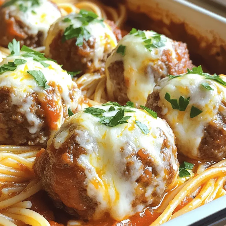 - 1 pound ground beef - 1/2 cup breadcrumbs - 1/4 cup grated Parmesan cheese - 1/4 cup fresh parsley, chopped - 2 cloves garlic, minced - 1 large egg - 8 small mozzarella balls (bocconcini) - 1 teaspoon Italian seasoning - Salt and pepper to taste - 1 jar (24 oz) marinara sauce - Olive oil for frying When you gather your main ingredients, focus on freshness. Ground beef should be lean. This helps your meatballs stay juicy. Breadcrumbs add texture. Grated Parmesan gives a rich flavor. Fresh parsley adds a touch of color and taste. Minced garlic boosts the flavor profile. The egg acts as a binder, helping all the ingredients stick together. Mozzarella balls are the star. They melt perfectly inside the meatballs. Italian seasoning ties everything together. Don’t forget salt and pepper. They enhance all the flavors. Finally, marinara sauce brings it all home, making every bite delicious. - Additional herbs, spices, or cheese types for flavor variations You can make these meatballs your own. Adding other herbs like basil or oregano can brighten the dish. A pinch of red pepper flakes adds a kick. If you want a different cheese, try provolone or gouda. Each cheese can change the flavor and texture. Play around with these options to find your favorite mix. In a large bowl, combine the ground beef, breadcrumbs, Parmesan cheese, and parsley. Add minced garlic, egg, Italian seasoning, salt, and pepper. Use your hands to mix it all together until it’s well blended. This step is key to getting the right flavor and texture in your meatballs. To form the meatballs, take about 2 tablespoons of the meat mixture. Flatten it in your palm. Place a mozzarella ball in the center and wrap the meat around it. Make sure the cheese is completely covered. This helps keep the cheesy goodness inside. Repeat this process until you use up all the mixture and cheese. Heat a tablespoon of olive oil in a large skillet over medium heat. Once it’s hot, add the meatballs in batches. Don’t overcrowd the pan; this helps them brown nicely. Cook each side for 2-3 minutes until golden. After browning, move the meatballs to a baking dish. Pour the marinara sauce over them, coating each one well. Cover the dish with foil and bake it in a preheated oven at 375°F (190°C) for 20 minutes. Then, remove the foil and bake for another 10 minutes. This method lets the meatballs soak up the sauce and stay juicy. To avoid dry or crumbly meatballs, use the right ratio of meat to fillers. Ground beef is key, but don’t skimp on breadcrumbs. They add moisture and keep the meatballs tender. Mixing in an egg also helps bind everything together. Keep your hands wet when shaping meatballs. This prevents the mixture from sticking to your hands. For added depth, think about herbs and spices. Fresh parsley brings brightness, while Italian seasoning adds classic flavor. You can also explore garlic powder or onion powder for extra taste. If you like heat, a pinch of red pepper flakes can spice things up. Mix and match to find what you love best! Serve these meatballs with spaghetti for a classic meal. A side of garlic bread pairs perfectly for a hearty dinner. You can also enjoy them with a fresh salad for a lighter option. For a fun twist, try them in a meatball sub topped with melted cheese. Don’t forget to drizzle extra marinara sauce on top for that tasty finish! For the full recipe, click here. {{image_2}} You can switch up the meat in your meatballs. Try using turkey or chicken for a lighter dish. These meats work well and stay moist if cooked right. You can also go for plant-based substitutes, like lentils or chickpeas. They absorb flavors well and make a great option for vegans. Just mix them with breadcrumbs and seasonings for tasty meatballs. While mozzarella is a classic choice, there are other cheeses to explore. Cheddar adds a sharp flavor, while provolone gives a nice stretch. Feta can bring a salty touch, and goat cheese offers a creamy bite. Mixing these cheeses with mozzarella can create a fun flavor profile. Try experimenting to find your favorite combination. The sauce you choose can change the whole dish. Marinara is the classic choice, but barbecue sauce adds a sweet twist. Alfredo sauce gives a rich, creamy texture that pairs nicely with the meatballs. Pesto sauce can add freshness and depth. Each sauce brings its unique taste, so don't be afraid to try new ones. You might just find a new favorite! To keep your mozzarella stuffed meatballs fresh, store them in an airtight container. You can enjoy the leftovers for up to three days. Make sure they cool down before sealing them. This helps keep their taste and texture intact. If you have extra marinara sauce, store it separately. This way, your meatballs will stay saucy and delicious. You can freeze both uncooked and cooked meatballs. For uncooked meatballs, place them on a baking sheet. Make sure they are not touching. Freeze them for about an hour, then transfer to a freezer bag. This method prevents them from sticking together. For cooked meatballs, let them cool completely. Then, pack them in a freezer-safe container. They will stay good for up to three months. To reheat the meatballs, use the oven or the stove. For the oven, preheat it to 350°F (175°C). Place the meatballs in a baking dish and add a splash of marinara sauce. Cover with foil to keep them moist. Bake for about 15-20 minutes. On the stove, heat them gently in a skillet over low heat. Stir occasionally, so they warm evenly. Avoid high heat to keep the meatballs tender and juicy. For the full recipe, check out the [Full Recipe]. Yes, you can use frozen meatballs for this recipe. Just make sure to check the cooking instructions. You will need to adjust the cooking time, as frozen meatballs take longer to heat through. You can brown them in a skillet first, then add the marinara sauce and bake as directed. This method adds great flavor and texture. To check if your meatballs are done, use a meat thermometer. The internal temperature should reach 165°F (74°C). Look for a nice golden color on the outside, too. If the juices run clear when you cut into one, they are ready to eat. Yes, you can make these meatballs ahead of time. Prepare them, then store them in the fridge for up to a day. You can also freeze them for later use. Just remember to thaw them before cooking. This makes meal prep easy and saves you time during the week. For the complete recipe, check out the Full Recipe. You now have all the tools to make delicious mozzarella stuffed meatballs. We covered key ingredients, helpful tips, and tasty variations. You can mix, form, and cook like a pro. Don’t forget to personalize your meatballs with your favorite herbs or proteins. Store leftovers well for later enjoyment. With these guidelines, you can impress anyone at your dining table. Enjoy your cooking journey and savor every bite!