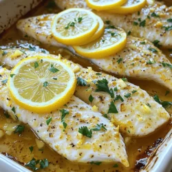 - 4 Tilapia fillets - 3 tablespoons olive oil - 4 cloves garlic, minced - 1 medium lemon (juice and zest) - 1 teaspoon dried oregano - 1 teaspoon dried parsley - Salt and pepper to taste - Lemon slices for garnish - Fresh parsley, chopped for garnish Using fresh fish makes a big difference in taste. Look for bright, shiny tilapia fillets. They should smell clean and mild. Choose a lemon that feels heavy for its size. This means it has lots of juice. Fresh herbs add great flavor too. If you can, use fresh parsley instead of dried. It makes the dish pop with color and taste. You can switch tilapia for other fish like cod or sole. Olive oil can be replaced with melted butter for a richer flavor. If you don’t have fresh garlic, use garlic powder in a pinch. You can also swap lemon for lime for a different twist. Dried herbs work too, but fresh is always best if you can find it. First, set your oven to 375°F (190°C). This temperature is perfect for baking fish. Preheating the oven makes sure the tilapia cooks evenly. A hot oven helps it become flaky and tender. Now, grab a small bowl. In it, mix together three tablespoons of olive oil and four minced garlic cloves. Add the juice and zest of one lemon. Then, stir in one teaspoon each of dried oregano and parsley. Finish with salt and pepper to taste. This mix will coat the fish in great flavor. Next, take your tilapia fillets and place them in a baking dish. Pour the olive oil mix over the fish. Make sure each fillet is well-coated. Lay lemon slices on top for extra flavor and a nice look. Pop the dish into the oven for about 15 to 20 minutes. The fish is ready when it flakes easily with a fork. After baking, carefully take the tilapia out of the oven. Let it rest for a few minutes. This helps keep it juicy. When you serve, sprinkle fresh chopped parsley on top. It adds color and taste. Enjoy this simple and tasty meal with your favorite sides. For the full recipe, check out the details above. To get the best tilapia, check the cooking time. Fish cooks fast. Bake it for 15 to 20 minutes at 375°F (190°C). Look for fish that flakes easily with a fork. Use a food thermometer if you want. Fish should reach 145°F (63°C). This way, you know it’s safe to eat and tasty. You can change the taste of your tilapia. Try adding different herbs. Basil, cilantro, or thyme can all work well. You can also use lime juice instead of lemon. If you like a spicy kick, add red pepper flakes or chili powder. Each change brings a new twist to your dish. Baked lemon garlic tilapia pairs well with many sides. You can serve it with rice or quinoa for a healthy meal. Steamed broccoli or green beans add color and nutrients. A fresh salad gives a nice crunch. Try a simple cucumber salad with lemon dressing. All these sides make your meal more balanced and tasty. For more details, check the Full Recipe. {{image_2}} You can add fresh herbs to make this dish even better. Try using thyme, basil, or dill. Just chop the herbs and mix them into your olive oil mixture. This will give your tilapia extra flavor and aroma. You can also sprinkle some herbs on top before baking. The herbs add a nice touch that makes the dish feel fancy. For an Asian twist, change the marinade. Replace lemon juice with soy sauce. Add a bit of ginger and sesame oil for a unique flavor. You can also toss in some sliced green onions. This version pairs well with rice or stir-fried veggies. It’s a fun way to explore new tastes while keeping the cooking simple. If you love creamy sauces, this variation is for you. After baking, add a quick sauce made with cream cheese and lemon juice. Just mix these in a bowl until smooth. Pour it over the tilapia right before serving. This adds richness and a nice tang. Serve with a side salad for a complete meal. These variations keep the dish fresh and exciting. You can easily switch things up based on what you have at home. After enjoying Baked Lemon Garlic Tilapia, you may have some leftovers. First, let the fish cool down to room temperature. Next, place the leftover tilapia in an airtight container. Make sure to cover it well to keep it fresh. Store it in the fridge for up to three days. This keeps the fish safe to eat later. If you want to save the tilapia for a longer time, freezing is a great option. Wrap each fillet tightly in plastic wrap. Then, place them in a freezer bag or container. Be sure to squeeze out any air to prevent freezer burn. You can freeze the tilapia for up to three months. When you're ready to eat, just thaw it in the fridge overnight. Reheating tilapia can be simple. Preheat your oven to 350°F (175°C). Place the fillets on a baking sheet lined with parchment paper. Cover them with foil to keep them moist. Heat for about 10-15 minutes or until warm. You can also reheat in a microwave. Just place the fish on a microwave-safe plate and cover it with a damp paper towel. Heat it in short bursts until warmed through. Enjoy your meal just like the first time with these tips! Bake tilapia for about 15 to 20 minutes. The fish is done when it flakes easily with a fork. This quick cooking time makes it perfect for busy nights. Yes, you can use other fish like cod or haddock. Each fish has a unique flavor, but the lemon and garlic work well with any white fish. Just watch the baking time, as different fish may need more or less time. Tilapia is a lean source of protein. It is low in calories, making it a great choice for healthy meals. This fish is also rich in vitamins and minerals like B12 and selenium. Eating tilapia may support heart health and muscle function. It is a smart addition to your diet! In this post, we explored how to prepare delicious baked tilapia using simple ingredients. We discussed quality ingredients, substitutions, and provided step-by-step instructions to ensure easy cooking. I shared tips for perfect cooking and variations to spice things up. Tilapia is versatile and healthy, making it a great choice for many meals. Try out these methods and enjoy a tasty dish that your family will love. Happy cooking!
