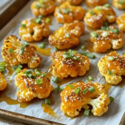 - 1 medium head of cauliflower, cut into florets - 1 cup all-purpose flour - 2 tablespoons olive oil The main ingredient here is cauliflower. It provides a great base for this dish. The all-purpose flour helps create a light, crispy coat. Olive oil adds flavor and aids in achieving that golden crisp. - 1 teaspoon garlic powder - 1 teaspoon onion powder - 1/2 teaspoon smoked paprika - 1/2 teaspoon salt - 1/4 teaspoon black pepper These seasonings bring the dish to life. Garlic powder adds depth. Onion powder gives a sweet note. Smoked paprika adds a hint of smokiness, while salt and pepper enhance all the flavors. - 1/4 cup orange juice - Zest of 1 orange - 1 tablespoon soy sauce - 1 tablespoon maple syrup - 1/2 teaspoon red pepper flakes The orange sauce really makes this dish special. Fresh orange juice gives a bright taste. Orange zest boosts that citrus flavor. Soy sauce adds umami, while maple syrup balances the tartness. Red pepper flakes give a nice kick. This sauce coats the crispy cauliflower perfectly. For the complete recipe, check the Full Recipe section. Preheating the oven Set your oven to 425°F (220°C). This high heat helps the cauliflower get crispy. Line a baking sheet with parchment paper. This makes cleanup easy. Preparing the batter In a large bowl, mix these dry ingredients: - 1 cup all-purpose flour - 1 teaspoon garlic powder - 1 teaspoon onion powder - 1/2 teaspoon smoked paprika - 1/2 teaspoon salt - 1/4 teaspoon black pepper Slowly add 1 cup of water and whisk until smooth. The batter should be thick but pourable. Coating cauliflower florets Take your medium head of cauliflower, cut it into florets, and add them to the batter. Toss gently until each piece is covered. Baking process Spread the coated florets on your baking sheet. Make sure they’re spaced out. Drizzle 2 tablespoons of olive oil over the cauliflower. Bake for 25–30 minutes. Flip them halfway through. They should turn golden brown and crispy. Simmering the sauce While the cauliflower bakes, make the orange glaze. In a small saucepan, combine: - 1/4 cup orange juice - Zest of 1 orange - 1 tablespoon soy sauce - 1 tablespoon maple syrup - 1/2 teaspoon red pepper flakes Bring this to a simmer over medium heat. Cook for 4–5 minutes. It should thicken a bit. Caramelizing the cauliflower Once the cauliflower is crispy, take it out of the oven. Toss it in the orange glaze until well coated. Return it to the oven for 5 more minutes. This caramelizes the glaze and adds a nice shine. Enjoy your crispy baked orange cauliflower! For the full recipe, check out the previous section. To get that perfect crispy texture, spacing is key. When you lay the cauliflower on the baking sheet, make sure not to crowd them. If they touch, they will steam instead of bake. Each piece needs room to get crispy. I flip the florets halfway through baking. This helps them brown evenly on all sides. You can adjust heat with red pepper flakes. If you like it spicy, add more flakes. For a fresh touch, try adding herbs like parsley or cilantro. They brighten the dish and add a nice green color. Mixing in herbs can make your cauliflower sing with flavor. Garnishing is important for a beautiful dish. I like to sprinkle chopped green onions and toasted sesame seeds on top. This adds color and texture. When serving, a side of rice or quinoa makes a great match. It balances the flavors and makes the meal feel complete. For the full recipe, check out the details above. Enjoy creating this tasty dish! {{image_2}} To make this dish vegan, you can easily swap some ingredients. Instead of using all-purpose flour, try chickpea flour. It gives a nice flavor and helps the batter stick. For the liquid, you can use vegetable broth instead of water. This change adds depth and taste to your cauliflower. You can play with different citrus juices to change the taste. Try lemon or lime juice for a tangy twist. You could even use grapefruit juice for a unique flavor. Adding spices can also change things up. Consider using curry powder or cumin for a warm, savory kick. These spices mix well with the orange and create a tasty blend. Crispy baked orange cauliflower pairs well with many side dishes. Serve it with rice or quinoa for a filling meal. You could also add a simple salad for freshness. If you want to make it a main course, add protein. Some grilled tofu or chickpeas would work great. For an extra touch, drizzle some extra orange glaze on top before serving. Check out the Full Recipe for more ideas! To store your leftover crispy baked orange cauliflower, place it in an airtight container. Seal it well to keep moisture out. The dish stays fresh in the fridge for up to three days. When you want to enjoy it again, just remember to reheat it properly for the best taste. Freezing is another option for longer storage. First, let the cauliflower cool completely. Then, place it in a single layer on a baking sheet. Freeze until firm, about an hour. After that, transfer the pieces to a freezer-safe bag. This way, you can enjoy it for up to three months. When ready to eat, thaw it overnight in the fridge before reheating. To keep your crispy baked orange cauliflower crunchy, use the oven. Preheat it to 375°F (190°C). Place the cauliflower on a baking sheet and bake for about 10 minutes. This will help restore that delightful crispiness. You can also use an air fryer for a quick reheat. Just set it to 350°F (175°C) and heat for about 5 minutes. Enjoy this flavorful dish anytime! For the full recipe, check out the link above. You can pair this dish with many sides. Here are some great options: - Steamed rice: White or brown rice balances the flavors well. - Quinoa: A healthy grain that adds protein and fiber. - Roasted vegetables: Carrots or bell peppers bring more color and taste. - Salad: A fresh salad with a light dressing complements the dish nicely. - Noodles: Serve it over noodles for a heartier meal. These sides enhance the flavor and make your meal complete. Yes, you can easily make this dish gluten-free. Here are some substitutions to consider: - Flour: Use gluten-free all-purpose flour or almond flour instead of regular flour. - Soy sauce: Opt for gluten-free soy sauce or tamari. - Cornstarch: This can be a great thickener in your batter. These changes keep the dish tasty while catering to gluten-free diets. Leftover crispy cauliflower can stay fresh for about 3 to 4 days in the fridge. Here are some tips for storage: - Airtight container: Store it to keep moisture out. - Refrigerate promptly: Don’t leave it out at room temperature too long. For the best taste, enjoy it within a few days. This recipe for crispy baked orange cauliflower is easy and fun. We went over the key ingredients and how to make the dish. Knowing tips for crispiness and flavor makes it even better. You can also switch things up with variations that suit your taste. Store your leftovers the right way to enjoy them later. With this dish, you can impress family and friends. Simple steps lead to great results. Enjoy your cooking adventure!