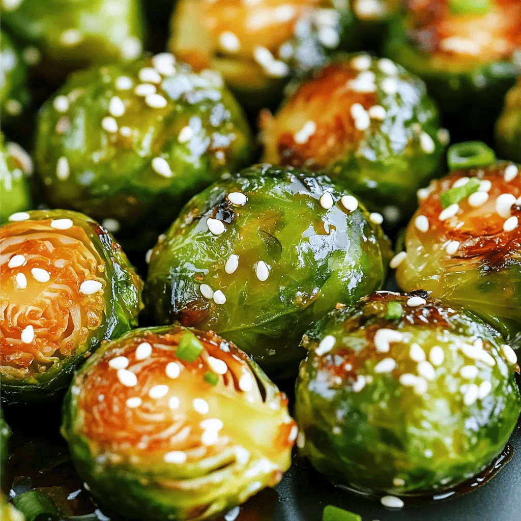 To make Honey Sriracha Brussels Sprouts, you need a few simple ingredients. Each one adds to the bold flavor of this dish. Here’s what you will need: - 1 lb Brussels sprouts, trimmed and halved - 2 tablespoons olive oil - 3 tablespoons honey - 2 tablespoons sriracha sauce - 1 tablespoon soy sauce - 1 teaspoon garlic powder - 1/2 teaspoon salt - 1/4 teaspoon black pepper - 1 tablespoon sesame seeds (for garnish) - 2 green onions, finely chopped (for garnish) These ingredients bring together a mix of sweet and spicy. The honey gives a nice glaze, while the sriracha adds heat. The olive oil helps the Brussels sprouts roast perfectly. When you combine the sauce, it coats the sprouts beautifully. This dish is not just tasty; it also looks great on a plate. Want to check out the full recipe? You can find it in the earlier section. Enjoy cooking! - Preheat the oven to 425°F (220°C). - Toss Brussels sprouts with olive oil. - Make the honey sriracha sauce. To start, I preheat my oven to 425°F. This helps the Brussels sprouts get crispy. While the oven heats, I grab a large bowl. I add my halved Brussels sprouts and drizzle in olive oil. I toss them well to coat each sprout. This oil will help them roast evenly. Next, I make the honey sriracha sauce. In a small bowl, I mix three tablespoons of honey with two tablespoons of sriracha sauce. Then, I add one tablespoon of soy sauce, one teaspoon of garlic powder, half a teaspoon of salt, and a quarter teaspoon of black pepper. I whisk it all together until it’s smooth. This sauce is where the magic happens! - Coat Brussels sprouts with sauce and spread on a baking sheet. - Roast for 25-30 minutes, stirring halfway through. - Garnish and serve. Once my sauce is ready, I pour it over the Brussels sprouts. I toss them again to ensure each one is coated well. Then, I spread the sprouts in a single layer on a baking sheet lined with parchment paper. I put the baking sheet in my preheated oven and roast the sprouts for about 25 to 30 minutes. Halfway through, I give them a good stir. This helps them brown nicely and get that caramelized flavor. After roasting, I take them out and let them cool for a few minutes. For the final touch, I sprinkle sesame seeds and chopped green onions on top. These add a nice crunch and fresh flavor. Now, they are ready to serve! Enjoy these honey sriracha Brussels sprouts as a bold and tasty dish. For the full recipe, check the recipe section. - Use fresh, firm Brussels sprouts for best flavor. They should feel heavy and tight. - Adjust sriracha for desired heat level. Start with less if you're unsure. - Stir occasionally while roasting for even browning. This keeps them from burning. Roast your Brussels sprouts at 425°F (220°C) for 25-30 minutes. This high heat caramelizes the sugar and gives them a nice crunch. Look for a deep golden color and crispy edges. They should be tender when pierced with a fork. If they’re soft and brown, they’re ready! For the full recipe, check the section above. {{image_2}} You can easily make this dish vegan. Instead of honey, use maple syrup. It adds a nice sweetness. You can also try agave nectar for a different twist. Both work well with sriracha. If you're looking for other hot sauces, consider using chili garlic sauce. It has a nice kick and flavor. You can also try a smoky chipotle sauce for a deeper taste. Each sauce brings its own unique flair to the dish. Honey Sriracha Brussels sprouts pair well with many meals. Serve them alongside grilled chicken or fish for a complete dinner. They also go great with rice or quinoa for a tasty vegetarian option. For a fun twist, try them with Asian-inspired dishes. They complement stir-fries or sushi bowls perfectly. You can also serve them with tacos for an exciting fusion meal. Don't forget to experiment and find your favorite pairings! For the full recipe, check out the complete instructions and ingredients above. To keep your Honey Sriracha Brussels sprouts fresh, use airtight containers. Make sure they cool down first. Place them in the fridge if you plan to eat them within three days. For longer storage, freeze them in freezer-safe bags. Remove as much air as you can to prevent freezer burn. This way, they stay tasty for up to three months. When you’re ready to eat the leftovers, the oven is your best friend. Preheat it to 350°F (175°C). Spread the Brussels sprouts on a baking sheet. Heat for about 10-15 minutes. This keeps them crispy. If you need a faster method, use the microwave. Just heat in short bursts and stir often. Avoid overheating to keep them from getting soggy. Enjoy your bold and flavorful dish! For the full recipe, check the earlier section. Can I make this dish ahead of time? Yes, you can prepare Honey Sriracha Brussels sprouts in advance. Roast them, let them cool, and store them in the fridge. Reheat them before serving. This method keeps the flavors intact while saving you time. How can I make this recipe gluten-free? To make this dish gluten-free, use tamari instead of soy sauce. Tamari is a gluten-free soy sauce alternative. This swap keeps the taste similar without gluten. What are the nutritional benefits of Brussels sprouts? Brussels sprouts are rich in vitamins K and C. They also provide fiber, which aids digestion. These little veggies support heart health and have antioxidants, making them great for your diet. Can I use frozen Brussels sprouts? Yes, you can use frozen Brussels sprouts. Just thaw them first and pat them dry. This step helps them crisp up nicely when roasted. How can I enhance the flavor further? To boost flavor, add a splash of lime juice or zest. You can also mix in some chopped garlic or ginger for extra zing. Experiment with different toppings, like crushed nuts or herbs, to find your perfect flavor. This blog discussed making Honey Sriracha Brussels Sprouts, a tasty side dish. We covered the key ingredients, simple steps, and tips for perfect results. You learned how to store leftovers and even how to reheat them. Finally, we answered common questions about this dish. Enjoy experimenting with different flavors or serve it with your favorite meal. Cooking should be fun, and this recipe makes it easy to impress!
