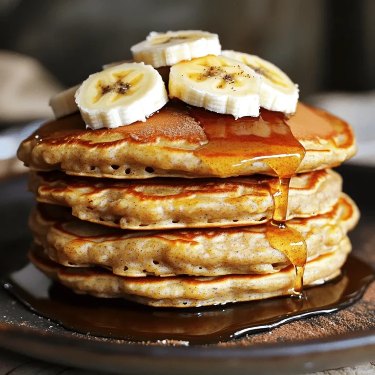 To make banana oat pancakes, you need simple and healthy ingredients. Here is the list: - 1 cup rolled oats - 1 ripe banana, mashed - 1 cup milk (dairy or non-dairy) - 1 large egg - 1 tablespoon baking powder - 1 teaspoon vanilla extract - ½ teaspoon cinnamon - ¼ teaspoon salt - 2 tablespoons maple syrup (optional) - Coconut oil or butter for cooking These ingredients work well together. The oats give a nice texture, while the banana adds sweetness. You can use any milk you like. The baking powder helps the pancakes rise. Adding a little cinnamon makes them smell amazing. You can adjust the sweetness with maple syrup if you want. With the full recipe, you can easily whip up a tasty breakfast. 1. Make oat flour using a blender. Start by adding 1 cup of rolled oats to your blender. Blend until the oats look like fine flour. This is your oat flour. 2. Combine dry ingredients in a mixing bowl. In a large bowl, mix the oat flour, 1 tablespoon of baking powder, ½ teaspoon of cinnamon, and ¼ teaspoon of salt. Stir well to combine. 3. Mix wet ingredients separately and then combine. In another bowl, mash 1 ripe banana. Add 1 cup of milk, 1 large egg, 1 teaspoon of vanilla extract, and 2 tablespoons of maple syrup if you like it sweet. Mix until smooth. 4. Let the batter sit to thicken. Pour the wet mix into the dry ingredients. Stir gently until just mixed. Let the batter sit for about 5 minutes. This helps it thicken. 5. Cook pancakes on a skillet and flip at the right time. Heat a non-stick skillet over medium heat. Add a small amount of coconut oil or butter. Pour ¼ cup of batter for each pancake. Cook for 2-3 minutes until bubbles form. Flip and cook for another 2-3 minutes until golden. Now, you have delicious banana oat pancakes ready to enjoy! For the full recipe and measurements, refer to the earlier section. To get the best pancake texture, use ripe bananas. They add moisture and natural sweetness. Blend the oats into a fine flour. This helps the pancakes rise and stay fluffy. Letting the batter rest is key. It thickens the mix and gives the oats time to absorb moisture. Resting for five minutes makes a big difference. Cooking time matters, too. If your pancakes are thick, cook them a bit longer. Watch for bubbles on the surface; that’s your cue to flip. Aim for a golden brown color on both sides. Toppings can make your pancakes pop! I love adding fresh fruits like sliced strawberries or blueberries. Nuts, like walnuts or almonds, give a nice crunch. For special occasions, stack pancakes high. Drizzle with maple syrup and sprinkle with cinnamon. You can also add a dollop of yogurt on the side. This makes for a fun breakfast that looks great on the table. {{image_2}} If you want to make Banana Oat Pancakes gluten-free, you can use gluten-free rolled oats. These oats are just as tasty and will keep your pancakes fluffy. Make sure to check the label to ensure they are certified gluten-free. For a vegan version, you can swap the milk and egg. Use almond milk or oat milk instead of regular milk. For the egg, try using a flax egg. Just mix one tablespoon of ground flaxseed with three tablespoons of water. Let it sit for five minutes to thicken, and it works great in the batter. To make your pancakes even more exciting, consider adding chocolate chips or chopped nuts to the batter. Chocolate chips add a sweet touch, while nuts provide a nice crunch. Both mix well with the banana flavor. You can also spice things up by adding nutmeg or pumpkin spice. These spices add warmth and depth to the pancakes. Just sprinkle a little into the batter for a cozy twist. These variations let you customize your pancakes to fit your taste. For the full recipe, check out the main article! After enjoying your Banana Oat Pancakes, you might have some left. To keep them fresh, place them in an airtight container. Refrigerate them for up to three days. When you want to eat them again, reheat them in the microwave. Heat each pancake for about 20 to 30 seconds. You can also use a toaster or skillet. Just warm them until they are hot all the way through. Freezing pancakes is a great way to save time. Start by letting the pancakes cool completely. Then, stack them with parchment paper between each pancake. This prevents them from sticking together. Place the stack in a freezer-safe bag or container. Be sure to remove any air to keep them fresh. You can freeze them for up to two months. When you're ready to eat, take them out and reheat. You can use the microwave or toaster. For best results, heat them until they are warm and soft. Enjoy your pancakes any time! For the full recipe, check the earlier section. How to make Banana Oat Pancakes gluten-free? To make these pancakes gluten-free, use certified gluten-free oats. Blend them into flour as usual. This keeps the texture while avoiding gluten. Can I substitute the egg in the recipe? Yes, you can use a flax egg or a chia egg. Mix 1 tablespoon of ground flaxseed or chia seeds with 2.5 tablespoons of water. Let it sit until it thickens. What’s the best way to reheat pancakes? To reheat pancakes, use a microwave or skillet. In the microwave, heat them for about 20 to 30 seconds. In a skillet, warm them over low heat for a few minutes. How to enhance the flavor of my pancakes? You can add vanilla extract, cinnamon, or nutmeg to the batter. Chopped nuts or chocolate chips also work well. Fresh fruit can add a nice touch too. Health benefits of oats and bananas. Oats are great for heart health. They are high in fiber, which helps digestion. Bananas provide potassium and vitamins. Together, they make a filling and nutritious meal. Caloric content and serving information for Banana Oat Pancakes. One serving (about 2 pancakes) contains around 200 calories. This can vary based on the ingredients you use. The pancakes are low in added sugars and high in nutrients. For the full recipe, check back at the beginning. This blog post outlined how to make delicious Banana Oat Pancakes. We covered the key ingredients, step-by-step cooking instructions, and tips for perfect pancakes. You learned about dietary variations and how to store leftovers. In final thoughts, these pancakes are easy to make and great for everyone. Enjoy customizing them with your favorite toppings and flavors! Kids and adults alike will love this healthy, tasty treat. Happy cooking!