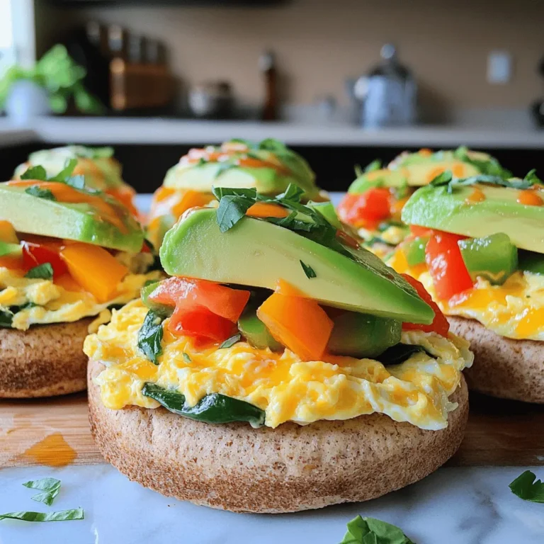To make satisfying Breakfast Egg and Cheese Muffins, gather these ingredients: - 6 large eggs - 1/2 cup shredded cheddar cheese - 1/4 cup milk - 1/2 teaspoon garlic powder - 1/2 teaspoon onion powder - Salt and pepper to taste - 1 cup diced vegetables (bell peppers, spinach, and tomatoes work great) - 4 whole wheat English muffins, halved - 2 tablespoons olive oil or cooking spray - Optional toppings: avocado slices, hot sauce, or fresh herbs These ingredients create a tasty, filling breakfast. The eggs and cheese give protein, while the vegetables add flavor and nutrients. I often use bell peppers, spinach, and tomatoes for a colorful mix. You can change the cheese or veggies to suit your taste. Using whole wheat English muffins boosts fiber, making your meal more satisfying. Olive oil helps prevent sticking and adds a nice flavor. You can also top your muffins with avocado or hot sauce for extra zest. For the full recipe, check out the Step-by-Step Instructions section. To make Breakfast Egg and Cheese Muffins, follow these steps closely. Each step brings you closer to a tasty breakfast. - Step 1: Preheat the oven to 350°F (175°C). Grease a muffin tin with olive oil or cooking spray. This helps the muffins pop out easily later. - Step 2: In a mixing bowl, crack the six large eggs. Add 1/4 cup of milk, 1/2 teaspoon of garlic powder, 1/2 teaspoon of onion powder, and salt and pepper to taste. Whisk everything together until mixed well. This creates a fluffy egg base. - Step 3: Stir in 1/2 cup of shredded cheddar cheese and 1 cup of diced vegetables. Bell peppers, spinach, and tomatoes taste great. This mix adds flavor and color to your muffins. - Step 4: Pour the egg and vegetable mixture into the muffin tin. Fill each cup about 3/4 full. Next, take four whole wheat English muffins and cut them in half. Place them on a baking tray, cut side up. - Step 5: Toast the muffin halves in the oven for about 5-7 minutes. This gives them a nice crunch. After toasting, remove the tray and place each muffin half on a plate. Pour the egg mixture over the toasted muffin halves. Now, you are ready for baking! - Bake everything in the oven for an additional 15-20 minutes, or until the egg is set and lightly golden on top. - Let the muffins cool for a couple of minutes before carefully removing them from the tin. You can find the full recipe for more details. Enjoy your delicious breakfast muffins! To make your eggs fluffy, whisk them well. Use a fork or a whisk. Mix them until they are light and airy. This helps add air into the eggs. It gives them a nice, soft texture. You can also add a splash of milk for extra creaminess. When greasing muffin tins, use a light coat of olive oil. This helps the muffins release easily after baking. You can also use cooking spray. Make sure to cover all the sides of each cup. This prevents sticking and keeps your muffins intact. These breakfast egg and cheese muffins pair well with fresh fruit. Try serving them with slices of orange or berries. You can also add a side of yogurt for a complete meal. For toppings, get creative! Slices of avocado add creaminess. A dash of hot sauce brings heat and flavor. Fresh herbs like parsley or chives make the dish pop with color and taste. These simple additions can elevate your muffins to a whole new level. {{image_2}} You can change the cheese type to suit your taste. Try mozzarella or pepper jack for a creamy twist. You can also mix vegetables. Spinach, mushrooms, or zucchini work well. If you need gluten-free options, use gluten-free English muffins. They hold up just as well and taste great. To elevate the taste, add spices like paprika or chili powder. Fresh herbs, such as basil or cilantro, also bring freshness. Want some protein? Add cooked bacon or sausage for a heartier meal. You can even mix in diced ham or turkey. These simple swaps can transform your muffin into something new and exciting. Store your muffins in the refrigerator for the best taste. Place them in an airtight container. This keeps them fresh and moist. You can also wrap them in plastic wrap for extra protection. When ready to eat, simply reheat them gently in the microwave or oven. For freezing, let your muffins cool completely. Then, wrap each muffin in plastic wrap and place them in a freezer bag. This way, they won’t stick together. They can stay in the freezer for up to three months. To reheat, take one muffin out and let it thaw in the fridge overnight. Then, warm it up in the microwave or oven. In the fridge, your Breakfast Egg and Cheese Muffins will stay fresh for about five days. To keep the flavor strong, heat them gently. Too much heat can make them dry. When reheating, aim for a warm center, not a hot one. Enjoying them warm helps bring back the great taste. For the best results, eat them within a few days for peak flavor. You can find the Full Recipe for your reference in the Step-by-Step Instructions section. How long do Breakfast Egg and Cheese Muffins last? These muffins can last about 3 to 5 days in the fridge. To keep them fresh, store them in an airtight container. Can I make these muffins ahead of time? Yes! You can prepare them a day or two before. Just cook and cool them, then store in the fridge. What can I substitute for eggs in this recipe? If you need an egg substitute, try using flaxseed meal or chia seeds. Mix 1 tablespoon of either with 3 tablespoons of water for each egg. Can you make Breakfast Egg and Cheese Muffins in a microwave? You can make these muffins in a microwave. Use a microwave-safe mug and mix the ingredients. Cook for about 1 to 2 minutes until set. How to make muffins without English muffins? You can use bagels, tortillas, or even bread slices instead of English muffins. Cut them to fit your muffin tin and follow the same steps. Feel free to check the Full Recipe in the Step-by-Step Instructions section for more details! You learned how to make tasty Breakfast Egg and Cheese Muffins. We covered ingredients, steps, and tips to boost flavor. You can mix it up with different veggies and cheese. Storage tips will help keep your muffins fresh. Enjoy making these muffins for breakfast or snacking. They are simple, quick, and fun to customize!