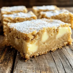 To make the best brown butter blondies, you need a few simple ingredients. Each one plays a key role in giving these treats their rich flavor and lovely texture. Here’s what you’ll need: - 1 cup (2 sticks) unsalted butter - 1 cup light brown sugar - 1/2 cup granulated sugar - 2 large eggs - 1 tablespoon vanilla extract - 2 cups all-purpose flour - 1 teaspoon baking powder - 1/2 teaspoon baking soda - 1/4 teaspoon salt - 1 cup white chocolate chips - 1/2 cup chopped nuts (such as pecans or walnuts - optional) The unsalted butter is important because it lets you control the salt in the recipe. Brown sugar adds a lovely sweetness and moisture. The eggs help to bind everything together. Vanilla extract gives a nice warm flavor that complements the brown butter. You’ll want to mix the all-purpose flour with baking powder and baking soda. These leavening agents help the blondies rise and get that perfect texture. Salt balances the sweetness, while white chocolate chips create those delightful pockets of creaminess. If you love some crunch, add nuts for extra texture. With these ingredients, you’re ready to create a dessert that is full of flavor and sure to impress. For the complete process and tips, check the Full Recipe. First, we need to melt the butter. Place it in a medium saucepan over medium heat. Stir the butter often as it melts. After a few minutes, it will start to foam. Keep stirring until it turns a lovely golden brown. This process takes about 5 to 7 minutes. You will notice a nutty aroma fill your kitchen. This scent adds a lot of flavor to your blondies. Now, take your brown sugar and granulated sugar. In a large bowl, combine these sugars with the brown butter. Use a whisk to mix them well. Make sure they blend into a smooth mixture. Next, add the eggs one at a time. Stir well after each egg. This step helps create a nice, fluffy batter. Finally, add the vanilla extract for an extra touch of flavor. In another bowl, whisk together the flour, baking powder, baking soda, and salt. This step is important for the blondies to rise. Once mixed, gradually add the dry ingredients to the wet mixture. Stir gently until just combined. Be careful not to overmix. Overmixing can make the blondies tough instead of soft and chewy. Pour the thick batter into your prepared baking pan. Spread it evenly with a spatula. This ensures that the blondies bake evenly. Place the pan in a preheated oven at 350°F (175°C). Bake for 20 to 25 minutes. Keep an eye on them. The edges should look golden, and a toothpick should come out with a few moist crumbs. Once done, let them cool for about 10 minutes in the pan. Then, transfer the blondies to a wire rack to cool completely. For the full recipe, check the earlier section. To get that perfect texture in your blondies, mix the batter gently. Overmixing can make them tough. Aim for a smooth blend without lumps, but stop mixing once you combine the wet and dry ingredients. Keep an eye on your oven temperature too. Too hot can burn the edges before the center cooks. A temperature of 350°F (175°C) works best. Using fresh ingredients is key. Fresh eggs and butter enhance flavor and texture. Check the dates on your baking powder and baking soda. Old leavening agents can lead to bland, dense blondies. Trust me, fresh ingredients make a big difference. To enhance the flavor, try serving your blondies warm. Dust them with powdered sugar for a sweet touch. You can also add a scoop of vanilla ice cream on the side. The warm blondies and cold ice cream create a fun contrast. For toppings, consider drizzling caramel or chocolate sauce. Chopped nuts or sprinkles add a nice crunch. You can even serve them with fresh fruit for a pop of color. Each of these ideas makes the dish even more enjoyable. {{image_2}} You can easily switch up the flavors in your blondies. One fun way is to add different types of chips. Dark chocolate chips give a rich taste. Butterscotch chips add a sweet twist. You can even mix and match these options for a unique treat. Another great idea is to infuse your blondies with spices. Cinnamon adds warmth and depth. Nutmeg brings a cozy, festive vibe. Just a pinch of these spices can elevate your blondies to a new level of flavor. If you need gluten-free options, you can substitute all-purpose flour with a gluten-free blend. Many brands work well, so you can still enjoy these treats. Just make sure to check the blend for best results. For vegan substitutions, replace the eggs with flax eggs. To make flax eggs, mix one tablespoon of ground flaxseed with two and a half tablespoons of water. Let it sit for a few minutes until it thickens. You can also swap butter with vegan butter or coconut oil. These adjustments let you enjoy brown butter blondies no matter your dietary needs. You can find the Full Recipe for all these delicious variations and more! To keep your brown butter blondies fresh, store them in an airtight container. This helps lock in moisture and flavor. Place parchment paper between layers if stacking them. This prevents sticking and keeps each piece intact. Keep the container at room temperature for up to five days. For longer storage, refrigerate them for up to a week. You can freeze blondies to enjoy later. First, let them cool completely. Then, cut them into squares. Wrap each square in plastic wrap. Place the wrapped squares in a freezer-safe bag or container. They can last up to three months in the freezer. When you're ready to eat, take out the blondies. Let them thaw in the fridge overnight for best texture. You can also warm them in the microwave for a few seconds. Enjoy the sweet, nutty flavor of your blondies any time! What makes blondies different from brownies? Blondies use brown sugar and no cocoa powder. This gives them a rich, caramel flavor. Brownies have chocolate and taste different due to cocoa. Can I use salted butter instead of unsalted? Yes, you can use salted butter. Just skip any added salt in the recipe. The flavor will change slightly but still be good. How do I know when my blondies are done baking? Check the edges for a golden brown color. Insert a toothpick in the center. If it comes out with a few moist crumbs, they're done. How long do blondies last at room temperature? Blondies last about 3 to 5 days at room temperature. Store them in an airtight container to keep them fresh. Can I make brown butter in advance? Yes, you can make brown butter ahead of time. Just let it cool and store it in the fridge. Reheat it gently before using it in the recipe. For the full recipe, check out the Brown Butter Bliss Blondies. In this blog post, we explored how to make delicious brown butter blondies. We covered the key ingredients, how to prepare and mix them, and baking tips for perfect blondies. You learned about flavor variations and storage methods to keep them fresh. Remember, using fresh ingredients and not overmixing are crucial for the best results. Now, it's time to enjoy your tasty blondies with fun toppings or pairings. Happy baking!