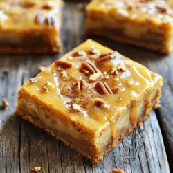 For my delicious cinnamon roll blondies, I love using simple, high-quality ingredients. Here’s what you need: - Main ingredients for the blondies: - 1 cup unsalted butter, melted - 1 cup brown sugar, packed - 1/2 cup granulated sugar - 2 large eggs - 2 teaspoons vanilla extract - 2 cups all-purpose flour - 1 teaspoon baking powder - 1/2 teaspoon baking soda - 1/2 teaspoon salt - 2 teaspoons ground cinnamon - 1/2 cup chopped pecans (optional) - Ingredients for the cinnamon glaze: - 1 cup powdered sugar - 2 tablespoons milk - 1/2 teaspoon vanilla extract - 1/2 teaspoon ground cinnamon - Optional add-ins and substitutions: - You can swap the pecans for walnuts or leave them out entirely. - For a nut-free version, simply skip the nuts. - If you want a richer flavor, try using dark brown sugar instead of light. I find that using fresh spices really makes a difference in flavor. Always have a good quality vanilla extract on hand too. It adds a nice depth to the blondies. For the full recipe, check out the details above. 1. Preheat your oven to 350°F (175°C). This step is key for even baking. 2. Prepare a 9x13-inch baking pan. Grease it and line with parchment paper. Leave some overhang to lift out later. 3. In a large bowl, mix melted butter, brown sugar, and granulated sugar. Whisk until smooth. 4. Add two eggs, one at a time. Mix well after each. Then, stir in vanilla extract. 5. In another bowl, whisk flour, baking powder, baking soda, salt, and ground cinnamon. This mix gives the blondies their flavor and rise. 1. Gradually add the dry mix to the wet mix. Stir just until combined. If you want a crunch, fold in chopped pecans. 2. Pour the batter into your prepared pan. Spread it evenly. 3. For the cinnamon swirl, mix 1 tablespoon of cinnamon with 3 tablespoons of brown sugar. Sprinkle this mix over the batter. 4. Use a knife or skewer to create swirls. Drag it gently through the batter. 5. Bake for 25 to 30 minutes. Check doneness by inserting a toothpick. It should come out clean. 1. While the blondies bake, prepare the cinnamon glaze. Whisk together powdered sugar, milk, vanilla extract, and ground cinnamon until smooth. 2. After baking, let the blondies cool in the pan for at least 10 minutes. Use the parchment paper to lift them out. 3. Drizzle the cinnamon glaze over the cooled blondies. Let it set for a few minutes. 4. Cut the blondies into squares and serve. Enjoy the sweet, cinnamon goodness! For the full recipe, refer to the earlier section. To get the best texture in your blondies, follow these tips: - Use room temperature ingredients. This helps the batter mix evenly. - Don’t overmix the batter. Mix just until combined. This keeps blondies soft. - Check doneness with a toothpick. Insert it into the center; it should come out clean. Common mistakes to avoid include: - Skipping the parchment paper. It makes it easy to lift out the blondies. - Not measuring flour properly. Too much flour can make them dry. - Opening the oven door too soon. This can cause the blondies to sink. Cinnamon roll blondies pair wonderfully with: - A scoop of vanilla ice cream. - Fresh fruit like berries or bananas. - A cup of coffee or tea for a cozy treat. The best ways to enjoy them are: - Serve warm with a drizzle of cinnamon glaze. - Pack them for lunch or snacks. - Share with friends at gatherings for a sweet surprise. {{image_2}} You can change the flavor of your cinnamon roll blondies in fun ways. Swap the chopped pecans for walnuts or almonds. Both nuts add a nice crunch. You can also mix in dried fruits like cranberries or raisins for sweetness. If you love chocolate, add chocolate chips to the batter. They melt and create pockets of gooey goodness. For a caramel twist, drizzle caramel sauce over the blondies before baking. This adds a rich flavor that pairs well with the cinnamon. You can even sprinkle sea salt on top for a sweet and salty treat. If you need gluten-free blondies, use a gluten-free flour blend. Look for one that has xanthan gum to help with texture. You can also try almond flour for a nutty flavor. For a vegan version, replace the eggs with flax eggs. Mix 1 tablespoon of ground flaxseed with 2.5 tablespoons of water for each egg. Use a non-dairy milk like almond or oat milk instead of regular milk in the glaze. These simple swaps keep the flavor while meeting dietary needs. For the full recipe, check out the section above to guide your baking experience. To keep your cinnamon roll blondies fresh, use an airtight container. This helps maintain moisture and flavor. Store them at room temperature for up to four days. If you want to keep them longer, freezing is a great option. Wrap each blondie tightly in plastic wrap. Then place them in a freezer-safe bag. They can last up to three months in the freezer. Just remember to label the bag with the date. When it’s time to enjoy your blondies again, reheating is easy. Preheat your oven to 350°F (175°C). Place the blondies on a baking sheet and cover them with foil. Heat for about 10 minutes. This keeps them warm and soft. If you prefer using a microwave, heat one blondie for 10-15 seconds. This method is quick but can dry them out. To avoid dryness, add a small cup of water in the microwave. This helps maintain moisture during reheating. Enjoy your delicious treat! To make cinnamon roll blondies from scratch, gather your ingredients first. You will need butter, sugars, eggs, flour, baking powder, baking soda, salt, cinnamon, and optional pecans. Mix the melted butter with the sugars. Add the eggs and vanilla. In a separate bowl, combine the dry ingredients. Mix them together, pour the batter into a pan, and add the cinnamon swirl. Bake at 350°F for 25-30 minutes, then cool and glaze. You can add chopped nuts like pecans or walnuts for crunch. For a richer taste, try adding chocolate chips or butterscotch chips. You can also mix in a pinch of nutmeg or cardamom for extra warmth. Experimenting with different extracts, like almond, can bring a new twist. Yes, you can use different sugars. For a deeper flavor, try using dark brown sugar. You can also use coconut sugar for a healthier option. Keep in mind that each sugar will change the taste slightly, so choose what you enjoy most. Cinnamon roll blondies can be stored for up to one week. Keep them in an airtight container at room temperature. If you want to keep them longer, you can freeze them for up to three months. Just make sure they are well-wrapped to prevent freezer burn. Yes, you can substitute the eggs in this recipe. Use 1/4 cup of applesauce for each egg. You can also use flaxseed meal mixed with water. Combine 1 tablespoon of flaxseed meal with 2.5 tablespoons of water. Let it sit for five minutes until it thickens. This will work well to bind your blondies. We covered how to make delicious cinnamon roll blondies from scratch. You learned about key ingredients, baking steps, and tips for perfect results. I shared fun variations and storage tips, ensuring your treats stay fresh. Remember, you can customize these blondies to fit your taste. Enjoy exploring flavors and sharing them with friends. Baking should be fun, so dive in and create!