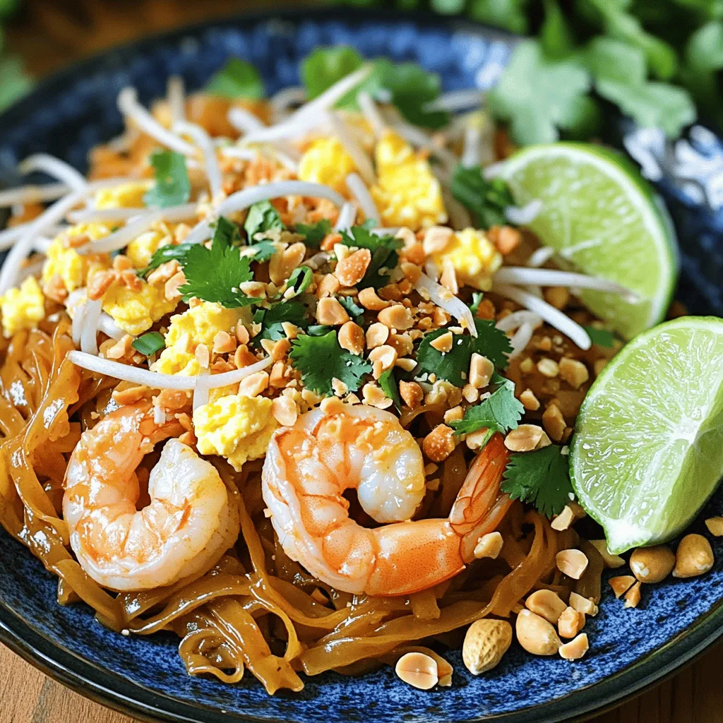 This Easy Pad Thai recipe is simple and quick. It uses fresh ingredients for a tasty meal. You can prepare it in about 25 minutes. - 8 oz flat rice noodles - 2 tablespoons vegetable oil - 2 cloves garlic, minced - 1 cup shrimp (or tofu) - 2 eggs, lightly beaten - 1 cup bean sprouts - 1/2 cup green onions, sliced - 1/4 cup crushed peanuts - 3 tablespoons fish sauce (or soy sauce) - 2 tablespoons tamarind paste - 1 tablespoon brown sugar - Lime wedges and fresh cilantro for garnish Each ingredient plays a key role. The flat rice noodles provide a soft base. The shrimp or tofu adds protein. Garlic gives a strong flavor. The bean sprouts and green onions add crunch and freshness. Fish sauce or soy sauce brings saltiness to the dish. Tamarind paste offers a sweet and sour taste. Brown sugar balances the flavors well. Finally, crushed peanuts and lime wedges add a nice touch for serving. Use fresh vegetables and proteins for the best taste. This Pad Thai is fun to make and share! You can find the Full Recipe to start cooking today. First, boil water in a big pot. Add the flat rice noodles once the water boils. Cook them according to the package instructions. This usually takes about 5-7 minutes. Once soft, drain the noodles and set them aside. It’s important not to overcook them, as they will stick together later. Next, heat vegetable oil in a large pan or wok over medium-high heat. Add minced garlic and cook for about 30 seconds. This step makes the kitchen smell amazing! Then, add shrimp or tofu to the pan. Cook for about 2-3 minutes until they are fully cooked. If using shrimp, it will turn pink. Once cooked, push everything to one side of the pan. Then, pour the beaten eggs into the empty side of the pan. Scramble them until just set. Once they’re cooked, mix the eggs with the shrimp or tofu. This adds protein and flavor to your dish. Now, it’s time to bring it all together. Add the cooked rice noodles into the pan. Pour in the fish sauce, tamarind paste, and brown sugar. Toss everything together to coat the noodles well. The sauce gives the Pad Thai its signature taste. Then, add the bean sprouts and green onions. Stir-fry for 2-3 more minutes until everything is hot. Remove from heat and taste your dish. Adjust the seasoning if you want it saltier or sweeter. Serve your Easy Pad Thai hot. Garnish with crushed peanuts, fresh cilantro, and lime wedges. This adds a nice crunch and fresh flavor. For the full recipe, check the ingredients list above! To get the best noodles, always follow the package instructions. Soak the flat rice noodles in hot water until they are soft. This usually takes about 10 minutes. After soaking, drain them well. Do not overcook them, or they will turn mushy. A quick toss in the pan will keep them firm and chewy. Flavor is key in Pad Thai. Use fresh garlic for a great taste. Fish sauce or soy sauce adds a savory edge. Tamarind paste gives that unique sour note. Balance these flavors with a bit of brown sugar. You can taste and adjust as you cook. If you want more spice, add chili flakes or fresh peppers while cooking. You can easily make this dish fit your needs. For a vegetarian option, swap shrimp for tofu. Use soy sauce instead of fish sauce. Want it gluten-free? Choose gluten-free soy sauce. Add more veggies, like bell peppers or carrots, for extra crunch. You can make it your own while still keeping it delicious! For the full recipe, check out the Easy Pad Thai section. {{image_2}} You can make a tasty vegetarian Pad Thai easily. Just swap shrimp for tofu. Tofu soaks up flavors well. Use firm tofu for the best texture. You can also add more veggies. Try bell peppers, carrots, or broccoli. They add crunch and color. Use soy sauce instead of fish sauce. This keeps it plant-based and still tasty. Beyond shrimp and tofu, you have choices. Chicken or beef can work great too. Slice them thin for fast cooking. Keep in mind that different proteins change the taste. Each choice brings its own twist. You can even use tempeh or seitan for a unique flavor. Experiment to see what you like best. Adjusting flavors is key to a great Pad Thai. Love spice? Add chili flakes or sriracha. Want it sweeter? Toss in more brown sugar. For a zesty kick, add more lime juice. If you prefer a richer taste, use more tamarind paste. Each change can create a new dish. Don’t be afraid to get creative and make it yours! To keep your Easy Pad Thai fresh, let it cool first. Place it in an airtight container. You can store it in the fridge for up to three days. Make sure to label the container with the date. This way, you will know when to eat it. If the noodles seem dry, add a bit of water or sauce when you reheat. When you're ready to enjoy your leftovers, reheat them on the stove. Place the Pad Thai in a pan over medium heat. Add a splash of water or oil to help it heat evenly. Stir gently until hot. You can also use the microwave. Transfer the Pad Thai to a microwave-safe dish. Cover it loosely and heat in 30-second bursts, stirring in between. You can freeze Pad Thai for longer storage. First, let it cool completely. Then, portion it into freezer bags. Remove as much air as possible before sealing. Pad Thai can last for about two months in the freezer. When you're ready to eat it, thaw it overnight in the fridge. Reheat it on the stove for the best texture. Enjoy your delicious meal anytime! You can use lime juice as a substitute. Lime juice gives a nice tang. You could also try brown sugar mixed with a little vinegar. This mix can mimic the sweet and sour taste of tamarind. Yes, you can! Use soy sauce instead. It adds umami flavor, just like fish sauce. If you want a deeper taste, add a bit of miso paste. This keeps the dish rich and savory. Pad Thai stays fresh for about three days in the fridge. Make sure to store it in an airtight container. This keeps the noodles from getting too mushy. When you reheat, add a splash of water for moisture. Yes! If you cannot find flat rice noodles, use spaghetti or linguine. They work well in a pinch. Just cook them until al dente to avoid mushiness. Pad Thai can be gluten-free if you use rice noodles and gluten-free soy sauce. Always check the labels to ensure they are certified gluten-free. This way, you can enjoy the dish without worry. Absolutely! Feel free to add bell peppers, carrots, or snap peas. These veggies add color and crunch. Just toss them in during the stir-fry step to keep them crisp. If you like heat, add chili flakes or sliced fresh chili. You can also drizzle in sriracha before serving. Adjust the spice level to fit your taste. Enjoy the kick! This blog post shared a complete guide to making Pad Thai. You learned about the essential ingredients, step-by-step cooking instructions, and helpful tips for success. I also covered ways to customize the dish for different diets. In summary, you now have the tools to make a tasty meal. Enjoy your cooking and savor each bite of your Pad Thai creation!