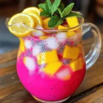 - 2 ripe mangoes, peeled and diced - 1 dragonfruit (pitaya), peeled and diced - 1 cup freshly squeezed lemon juice (about 4-5 lemons) - 4 cups cold water - ½ cup honey or agave syrup (adjust to taste) - Ice cubes - Fresh mint leaves and lemon slices for garnish To make Mango Dragonfruit Lemonade, you start with fresh fruit. Ripe mangoes and dragonfruit give this drink a bright, vibrant flavor. Look for mangoes that feel slightly soft when you press them. The dragonfruit should be bright pink or yellow, with firm skin. Next, we need liquids. Freshly squeezed lemon juice adds a tart punch. Use about four to five lemons for one cup of juice. Cold water helps blend everything smoothly, keeping it refreshing. For sweetness, honey or agave syrup works well. I suggest starting with half a cup and adjusting based on your taste. The drink should be sweet but not too sugary. Don't forget the ice! It makes the drink chill and refreshing. Fresh mint leaves and lemon slices add a nice touch when serving. They make the drink look pretty and add extra flavor. This simple combination of ingredients creates a delightful summer drink. For the full recipe, check below! - Step 1: Blend the mangoes and dragonfruit Start by peeling and dicing the mangoes and dragonfruit. Put them in a blender. Blend on high until smooth. This step creates a vibrant base for the drink. - Step 2: Strain the mixture Take the blended fruit and pour it through a fine sieve into a large pitcher. This removes any pulp. You want a smooth texture for your lemonade. - Step 3: Combine with lemon juice and water Add one cup of freshly squeezed lemon juice to the pitcher. Then pour in four cups of cold water. This combination balances the sweetness of the fruit with the tartness of the lemon. - Step 4: Sweeten and mix Add half a cup of honey or agave syrup to the pitcher. Stir well until it dissolves completely. Adjust the sweetness based on your taste. - Step 5: Chill before serving Place the pitcher in the refrigerator. Let it chill for at least 30 minutes. This allows the flavors to blend beautifully. - Step 6: Serve over ice with garnish Fill glasses with ice cubes and pour the lemonade over the top. Garnish with fresh mint leaves and lemon slices. This adds a nice touch and makes it look pretty. For a detailed view of all ingredients and steps, check the Full Recipe. To make the best Mango Dragonfruit Lemonade, start with ripe mangoes. Look for mangoes that give slightly when you press them. Their skin should be a mix of green and yellow. This means they are sweet and ready to eat. For dragonfruit, choose ones that are bright in color and firm. If the skin has a few blemishes, it’s fine. The flesh inside should be white or pink with tiny black seeds. When picking lemons, go for ones that are heavy for their size. The best lemons have a bright yellow color and smooth skin. This means they have lots of juice. If you can, roll the lemon on a counter. This helps release more juice when you squeeze it. Not everyone likes the same level of sweetness. You can use honey or agave syrup, but there are other options too. Maple syrup or coconut sugar works well too. If you want to keep it sugar-free, try using stevia or monk fruit. To find the perfect balance, start with half a cup of sweetener. After mixing, taste it. If it needs more sweetness, add a little more. Just remember, you can always add more, but you can't take it away. You can make your lemonade even better by adding other fruits or herbs. Try adding strawberries or raspberries for a berry twist. Fresh basil or mint can also add a unique flavor. If you want to change the tartness, add more lemon juice for a tangy taste. If it’s too tart, add a bit more sweetener. Play around with these flavors to make a drink you love. {{image_2}} You can make Mango Dragonfruit Lemonade even better with fruit add-ins. Berries like strawberries and blueberries work well. They add color and flavor. Citrus fruits like oranges and limes also brighten the drink. You might try adding a few slices of peach in summer. They bring a sweet twist. Feel free to mix and match your favorite fruits. Want to turn this drink into a cocktail? It’s easy! You can add rum or vodka for a fun twist. Just mix one cup of your chosen spirit with the lemonade. If you like bubbly drinks, try adding prosecco. It gives a nice fizz to the beverage. Enjoy it on a warm day with friends! For a vegan version, use agave syrup instead of honey. It keeps the drink sweet and plant-based. You can also try stevia or monk fruit for a sugar-free option. If you want creaminess without dairy, blend in some coconut cream. It adds a tropical feel and enhances the flavor. This way, everyone can enjoy this refreshing drink. For the complete recipe, check out the [Full Recipe]. To keep Mango Dragonfruit Lemonade fresh, store it in the fridge. Use a glass pitcher with a lid. This helps keep the drink cool and tasty. If you don't have a lid, cover the pitcher with plastic wrap. Avoid metal containers, as they can alter the taste. In the fridge, your Mango Dragonfruit Lemonade lasts about 3 to 5 days. Look for signs of spoilage, like an off smell or strange color. If it tastes sour, it’s best to throw it out. You can freeze Mango Dragonfruit Lemonade! Pour it into an ice cube tray or freezer-safe container. Leave some space at the top, as it will expand when frozen. When you're ready to enjoy, thaw it in the fridge or use the microwave. Stir well before serving. Mango Dragonfruit Lemonade is a bright, refreshing drink. It combines sweet mangoes and exotic dragonfruit. The drink gets its tangy kick from fresh lemon juice. This mix creates a vibrant pink color and fruity flavor. It’s perfect for hot summer days and gatherings with friends. Yes, you can make this drink ahead of time. Prepare the lemonade and store it in the fridge. It tastes even better after chilling for a bit. Just give it a stir before serving. You can also freeze it in ice cube trays. This way, you have cold lemonade ready when you need it. You can find Mango Dragonfruit Lemonade at many stores. Some popular brands offer ready-to-drink options. Look for it in the juice or beverage aisle. You may also find it at cafes or juice bars. If you prefer homemade, check my Full Recipe for a simple guide. Mango Dragonfruit Lemonade is not just tasty; it's healthy too! Mangoes are rich in vitamins A and C. Dragonfruit has antioxidants that boost your immune system. Lemons provide vitamin C, which helps with hydration. The honey adds natural sweetness without refined sugar. This drink is a great way to cool off and get nutrients. If fresh fruit is not available, don’t worry! You can use frozen mangoes and dragonfruit. Just blend them while frozen for a slushy texture. You can also use bottled juices as a substitute. Look for pure juices without added sugar. This way, you still get the great taste of Mango Dragonfruit Lemonade. This blog post covered how to make Mango Dragonfruit Lemonade. We explored key ingredients, from ripe mangoes to fresh lemon juice. I shared step-by-step instructions for preparation, sweetening, and chilling the drink. You learned tips for selecting the best fruit and adjusting sweetness. We also discussed fun variations and storage tips. Mango Dragonfruit Lemonade is refreshing and easy to make. Enjoy it as a treat or share it with friends. Let your creativity shine by trying different fruits or serving styles!