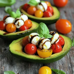 To make Caprese stuffed avocados, you need a few key items. Here’s what you will use: - 2 ripe avocados - 1 cup cherry tomatoes, halved - 1 cup fresh mozzarella balls, drained - ¼ cup fresh basil leaves, chopped - 2 tablespoons balsamic glaze - 1 tablespoon olive oil - Salt and pepper to taste These ingredients create a fresh and tasty filling that pairs perfectly with the creamy avocado. The ripe avocados provide a smooth base that holds the bright flavors of tomatoes and mozzarella. Feel free to get creative with your Caprese stuffed avocados! Here are some fun ideas to add extra flair: - Red onion, thinly sliced - Pine nuts or walnuts for crunch - Spinach or arugula for a peppery twist - A drizzle of pesto for an herbaceous kick Using these optional ingredients lets you personalize your dish. Mixing and matching can lead to new flavor combos that you’ll love. Having the right tools makes cooking easier. Here’s what I recommend for this recipe: - A sharp knife for cutting avocados and veggies - A mixing bowl for combining the filling - A spoon for scooping out the avocado - A small measuring cup for liquids - A serving platter for presentation These tools will help you prepare, mix, and serve your Caprese stuffed avocados with ease. For the full recipe, you can find all the steps in the main article. Start by cutting the avocados in half. Remove the pit with a spoon. Be gentle to avoid bruising the flesh. Scoop out a little bit of the avocado to make room for the filling. Place the scooped avocado in a bowl for later use. In a clean bowl, add the halved cherry tomatoes and the mozzarella balls. Then, chop the fresh basil and add it to the bowl. Next, include the reserved avocado flesh. Drizzle in the olive oil and season with salt and pepper. Mix everything carefully until combined. Make sure all ingredients are evenly distributed. Take the avocado halves and carefully fill them with the Caprese mixture. Use a spoon to pack the filling down gently. Make sure to fill them generously, allowing the mixture to mound a bit on top. Before you serve the stuffed avocados, drizzle balsamic glaze over each half. This adds a nice touch of sweetness and flavor. You can be generous with the glaze, as it enhances the overall taste. For the Full Recipe, check the recipe section above. Enjoy your delicious Caprese stuffed avocados! To make Caprese stuffed avocados, pick ripe avocados. They should feel firm but yield slightly when pressed. Look for a dark green or black color. Avoid avocados with brown spots or soft spots. A good avocado makes all the difference in taste and texture. You want them creamy and rich to balance the fresh flavors. You can prepare the filling ahead of time. Mix the tomatoes, mozzarella, basil, and seasonings. Store it in the fridge for up to a day. When ready to serve, cut the avocados. Scoop out the flesh, and fill them with the mix. Drizzle with balsamic glaze just before serving. This keeps the avocados fresh and green. For extra flavor, try adding sliced olives or roasted red peppers. You can also sprinkle some red pepper flakes for heat. A squeeze of lemon juice brightens the dish. If you love nuts, sprinkle some pine nuts or walnuts on top. These add crunch and depth to your Caprese stuffed avocados. For the detailed recipe, check out the Full Recipe. {{image_2}} You can switch up the cheese in your Caprese stuffed avocados for new flavors. Try goat cheese for a tangy twist. Feta also works well, adding a salty kick. If you love sharp cheese, use aged cheddar. The key is to choose a cheese that melts well, which makes each bite creamy and delicious. Want to make your dish more filling? Add proteins like grilled chicken or shrimp. Both pair well with the fresh flavors. For a vegetarian option, use chickpeas or even black beans. They add protein and a different texture. These additions turn your dish into a full meal. Seasonal veggies can bring new life to your Caprese stuffed avocados. In summer, add grilled zucchini or bell peppers for a smoky taste. In fall, roasted butternut squash or sweet potatoes work great. They add depth and warmth to your meal. You can even toss in some fresh corn for a sweet crunch. For the full recipe, check [Full Recipe]. To keep your stuffed avocados fresh, wrap them tightly in plastic wrap. This helps prevent browning. Place them in an airtight container for extra protection. Store them in the fridge. If you have extra filling, keep it in a separate container. This way, you can enjoy it later. You should not reheat stuffed avocados. The avocado gets mushy when heated. Instead, try refreshing them. Drizzle a little olive oil or balsamic glaze before serving. This adds flavor and makes them look nice. If they seem dry, add a sprinkle of salt and pepper to enhance taste. The shelf life of the finished dish is about one day in the fridge. The avocados will brown quickly, so eat them soon. Fresh mozzarella lasts about five days, while cherry tomatoes can last up to a week. Basil is best used fresh but can last three days when stored properly. For the best taste, use all ingredients fresh, as they add flavor and color to your meal. For the complete recipe, check out the Full Recipe. Yes, you can make Caprese stuffed avocados ahead of time. However, I recommend filling them just before serving. The avocado can brown quickly. To slow this down, sprinkle some lemon juice on the exposed flesh. This keeps it fresh longer and preserves its green color. If you don’t have mozzarella cheese, you can use feta or goat cheese. Both add a nice tang. You can also try burrata for a creamier texture. Just keep in mind that each cheese will change the flavor a bit. Ripe avocados feel slightly soft when you press them gently. If they feel hard, they need more time. A dark green or almost black skin is usually a good sign of ripeness. If they are too soft, they may be overripe. Yes, you can use a simple balsamic vinegar if you don’t have glaze. It will have a stronger flavor, so use less than you would with glaze. Honey or maple syrup can also work in a pinch, giving a sweet touch without the acidity. Serve Caprese stuffed avocados on a platter for a beautiful display. You can garnish them with extra basil leaves or a sprinkle of sea salt. They taste best fresh, so enjoy them right after you prepare them. For the full recipe, check out the detailed instructions above. Caprese stuffed avocados are simple and fun to make. We covered the main ingredients and tools you need. I shared step-by-step instructions and helpful tips. You can customize this dish with different cheeses or proteins. Remember, properly storing your leftovers keeps them fresh. You can easily refresh them too. I hope you enjoy creating your own tasty variations. Now, it’s your turn to impress friends and family with this delicious meal!