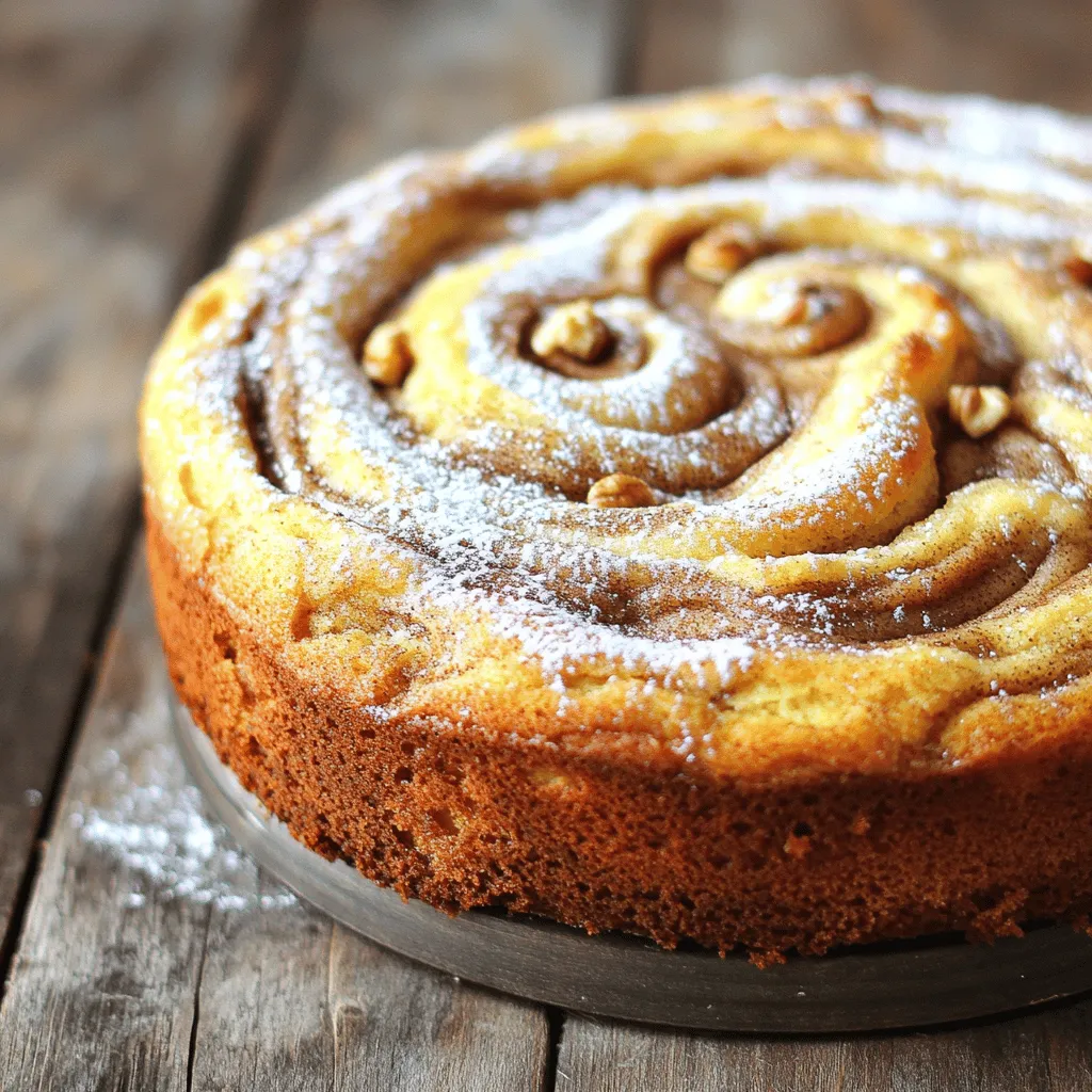 To make a delightful Cinnamon Swirl Coffee Cake, gather these simple ingredients: - 2 cups all-purpose flour - 1 ½ teaspoons baking powder - 1 teaspoon baking soda - ½ teaspoon salt - ½ cup unsalted butter, softened - 1 cup granulated sugar - 2 large eggs - 1 teaspoon vanilla extract - 1 cup sour cream - ½ cup packed brown sugar - 2 teaspoons ground cinnamon - ½ cup chopped walnuts (optional) - Powdered sugar for dusting Each ingredient plays an important role in making the cake soft and tasty. The all-purpose flour gives the cake its structure. Baking powder and baking soda help it rise. Salt enhances the flavor. Softened butter and granulated sugar create a rich and sweet base. The eggs help bind everything together, while the vanilla extract adds a warm note. Sour cream adds moisture, which keeps the cake tender. Brown sugar and ground cinnamon create the sweet, spicy swirl that makes this cake special. If you like a little crunch, add chopped walnuts. Finally, a dusting of powdered sugar gives a beautiful finish. With these ingredients, you’re ready to bake an amazing coffee cake that will impress everyone. - Preheat the oven to 350°F (175°C). - Prepare a 9-inch round cake pan by greasing and flouring it. - In a mixing bowl, combine 2 cups of all-purpose flour, 1 ½ teaspoons of baking powder, 1 teaspoon of baking soda, and ½ teaspoon of salt. Mix well and set aside. - In a large bowl, cream together ½ cup of softened unsalted butter and 1 cup of granulated sugar until it looks light and fluffy. - Add 2 large eggs, one at a time. Mix in 1 teaspoon of vanilla extract and 1 cup of sour cream until it is smooth. - Gradually mix the dry ingredients into the wet mixture. Stir until just combined. Do not overmix. - In a small bowl, prepare the cinnamon filling by combining ½ cup of packed brown sugar, 2 teaspoons of ground cinnamon, and ½ cup of chopped walnuts if you want. - Pour half the batter into the prepared cake pan. Smooth it out evenly. - Sprinkle half of the cinnamon mixture over the batter. - Add the rest of the batter on top and smooth it gently. - Finally, sprinkle the remaining cinnamon mixture on top. - Take a knife or skewer and swirl the cinnamon mixture into the batter. Be careful not to swirl too much. - Bake the cake in the preheated oven for 35-40 minutes. A toothpick inserted should come out clean. - Let the cake cool in the pan for about 10 minutes. - Carefully transfer it to a wire rack to cool completely. - Dust the top with powdered sugar before serving. To make the best swirl, use a knife or skewer. After layering the batter and cinnamon mix, gently drag the knife in a figure-eight motion. This will create beautiful swirls. Be careful not to overdo it. You want a nice marbled look, not a mixed batter. For a moist cake, use room-temperature butter and eggs. This helps the cake mix well. Also, sour cream adds moisture and richness. If you want an even richer taste, try using yogurt instead of sour cream. It works great! Cinnamon swirl coffee cake pairs well with coffee or tea. The warm spices blend nicely with a hot drink. You can also add a side of fresh fruit. Berries or sliced apples add freshness to each bite. Dust the top with powdered sugar for a sweet finish. {{image_2}} If you want a nut-free cake, you can easily swap the walnuts. Try using sunflower seeds or pumpkin seeds instead. These seeds add a nice crunch without the nut allergy risk. You can also skip them altogether for a smooth texture. To make this cake even better, think about adding chocolate or vanilla. For a chocolate twist, mix in chocolate chips. They melt and add a rich flavor. If you prefer vanilla, add an extra teaspoon of vanilla extract. This gives a nice depth to the cake. For a gluten-free version, use gluten-free flour blends. Look for ones that include xanthan gum. This helps mimic the texture of regular flour. Almond flour is another option, but mix it with coconut flour for balance. This keeps the cake light and fluffy. To keep your Cinnamon Swirl Coffee Cake fresh, follow these steps. First, let the cake cool down fully. Once cool, wrap it tightly in plastic wrap. You can also use an airtight container for extra protection. This will help keep moisture in and prevent it from drying out. Store it at room temperature for up to 3 days. If you want to keep it longer, consider freezing. Freezing your cake is easy and keeps it tasty. First, wrap the cooled cake in plastic wrap. Then, place it in a freezer-safe bag or container. This helps avoid freezer burn. You can freeze the cake for up to 3 months. When you're ready to eat, just remove it from the freezer and let it thaw in the fridge overnight. Reheating your cake is simple. If you want to enjoy it warm, preheat your oven to 350°F (175°C). Place the cake on a baking sheet and cover it with foil. Heat it for about 10-15 minutes. This method keeps the cake moist. You can also microwave a slice for 20-30 seconds. Just be careful not to overheat, as this can dry it out. Enjoy your cake just like fresh! Yes, you can use Greek yogurt. It gives the cake a similar tangy taste. Greek yogurt also adds moisture, making the cake soft. Use the same amount as sour cream in the recipe. You can store the cake for about 3-4 days at room temperature. Keep it in an airtight container to keep it fresh. If you want it to last longer, consider freezing it. If you don’t have baking powder, you can use baking soda instead. For each teaspoon of baking powder, use 1/4 teaspoon of baking soda and add 1/2 teaspoon of vinegar or lemon juice. This will help the cake rise. Yes, many people enjoy this cake for breakfast. It pairs well with coffee or tea. You can also serve it as a snack or dessert. The rich cinnamon flavor makes it perfect for any time of day. This article outlines how to make a delicious Cinnamon Swirl Coffee Cake. We covered essential ingredients, easy steps, and helpful tips. Remember, the secret to a great cake lies in creaming the butter and sugar well. You can enjoy it with coffee or tea, or try fun variations. Proper storage keeps leftovers fresh, so follow the tips given. Now, you have all you need to impress your friends or family with a tasty treat. Enjoy baking and savoring your creation!