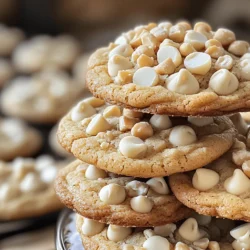 - 1 cup unsalted butter, softened - 1 cup brown sugar, packed - 1/2 cup granulated sugar - 2 large eggs - 2 teaspoons vanilla extract - 3 cups all-purpose flour - 1 teaspoon baking soda - 1/2 teaspoon salt - 2 cups white chocolate chips - 1 cup macadamia nuts, roughly chopped - Options for Butter: You can use coconut oil or margarine instead of butter. - Sugar Alternatives: Use coconut sugar or honey if you want a different flavor. - Nut Substitutes: If you dislike macadamia nuts, try walnuts or pecans for crunch. - Calories per Cookie: Each cookie has about 150 calories. - Fat, Carbs, and Protein Breakdown: Each cookie contains around 8g fat, 19g carbs, and 2g protein. These ingredients combine to create a rich and creamy cookie. Each bite gives a wonderful mix of sweet chocolate and crunchy nuts. You can mix and match ingredients based on what you have or prefer. Enjoy experimenting with your cookie creations! - Preheating the Oven Start by preheating your oven to 350°F (175°C). This helps ensure even baking. - Mixing Wet Ingredients In a large bowl, cream 1 cup of softened butter, 1 cup of brown sugar, and 1/2 cup of granulated sugar. Beat them together until light and fluffy, which takes about 3-4 minutes. Then, add 2 large eggs, one by one. Beat well after each egg. Finally, mix in 2 teaspoons of vanilla extract. - Combining Dry Ingredients In another bowl, whisk together 3 cups of all-purpose flour, 1 teaspoon of baking soda, and 1/2 teaspoon of salt. Slowly add this dry mix to the wet mixture. Stir until just combined. This step is key to avoiding tough cookies. - Forming Cookie Dough Balls Use a cookie scoop or tablespoons to drop rounded balls of dough onto the prepared baking sheets. Space them about 2 inches apart for even baking. - Baking Time and Temperature Bake your cookies in the preheated oven for 10-12 minutes. Look for lightly golden edges while centers remain soft. This balance gives you chewy cookies. - Cooling Instructions Once baked, remove the cookies from the oven. Let them cool on the baking sheets for about 5 minutes. This helps them set before moving them to a wire rack to cool completely. - Images for Each Step Visual aids can enhance your cooking experience. Consider taking pictures of each step to track your progress. - Tips for Best Results For the best cookies, ensure your butter is at room temperature. Avoid overmixing when combining wet and dry ingredients. This keeps your cookies light and airy. - Creaming Butter and Sugar Tips Start with softened butter. It mixes well with sugar. Cream them together until light. This takes about 3 to 4 minutes. The air you mix in makes the cookies fluffy. - Avoiding Overmixing Mix the dough just until combined. If you mix too much, cookies get tough. You want a smooth dough but not overworked. - How to Store Cookies Store cookies in an airtight container. This keeps them fresh longer. You can layer them with parchment paper to avoid sticking. - Keeping Cookies Soft Add a slice of bread in the container. The bread helps keep cookies moist. Change the bread slice every few days, if needed. - Pairing with Beverages Enjoy these cookies with milk or coffee. The sweetness of the white chocolate pairs well with both. You can also try them with tea for a nice twist. - Presentation Ideas Stack cookies on a tiered stand. This looks great for parties. You can also place them in a glass jar. Top with extra white chocolate chips for a fancy touch. {{image_2}} You can easily switch up the taste of these cookies! Here are some fun ideas: - Adding Different Nuts: Swap macadamia nuts for pecans, walnuts, or hazelnuts. Each nut brings a unique crunch and flavor. For a nutty twist, try a mix of nuts! - Incorporating Dried Fruit: Add dried cranberries or cherries for a sweet and tart bite. You can also use chopped dried apricots or figs. They add chewiness and extra flavor. You can make these cookies fit different diets. Here are some options: - Gluten-Free Adaptations: Use a gluten-free flour blend instead of all-purpose flour. This change keeps the cookies soft and delicious. Just make sure your chocolate chips are gluten-free too. - Vegan Alternatives: Replace butter with coconut oil or vegan butter. Use flax eggs instead of regular eggs. Mix one tablespoon of ground flaxseed with three tablespoons of water and let it sit. This will help bind the dough. Make these cookies special for any occasion with these fun ideas: - Holiday-Themed Ingredients: Add festive spices like cinnamon or nutmeg for a warm flavor. You can also try peppermint extract for a holiday touch. Use red and green sprinkles to make them look festive! - Creative Toppings for Occasions: Top cookies with a drizzle of dark chocolate or a sprinkle of sea salt. You can also add sprinkles for birthdays or special events. This small touch makes them even more fun! How to Fix Overly Dry Cookie Dough? If your cookie dough feels dry, add a bit of milk. Start with one tablespoon. Mix it in well. This small amount helps the dough come together. You can also try adding another egg. However, be careful not to make the dough too wet. You want it to stay thick and scoopable. Can I Freeze White Chocolate Macadamia Cookies? Yes, you can freeze these cookies! They freeze very well. Place the cookies in a single layer on a tray. After they freeze solid, move them to a freezer bag. This way, you can enjoy fresh cookies anytime. Just remember to let them cool completely before freezing. History and Popularity of the Cookies White chocolate macadamia cookies became popular in the 1990s. They stand out due to their creamy, sweet white chocolate and crunchy nuts. This cookie blends flavors from Hawaii, where macadamia nuts are grown. They quickly won hearts for their unique taste and chewy texture. Where to Find the Best Versions You can find great white chocolate macadamia cookies in many bakeries. Some coffee shops also serve them fresh. However, the best version often comes from your own kitchen. You can adjust the recipe to fit your taste. This makes baking fun and rewarding! Best Baking Sheets to Use Choose light-colored baking sheets for even baking. Dark sheets can cause burning. Also, use parchment paper for easy cleanup. It helps cookies bake more evenly and prevents sticking. If you have silicone mats, those work well too. How to Ensure Even Baking To ensure even baking, rotate your baking sheets halfway through. This helps all cookies bake uniformly. Avoid crowding the baking sheets; space them out! Give each cookie room to grow. This makes for a perfect batch every time. When baking white chocolate macadamia cookies, the butter is key. I recommend using high-quality unsalted butter. Here are some top brands: - KerryGold: This Irish butter has a rich flavor. It adds creaminess to your cookies. - Challenge Butter: Known for its fresh taste, this brand works well in baking. - Land O'Lakes: This brand offers consistent quality, making it a reliable choice. Using unsalted butter allows you to control the salt in your recipe. Always choose butter that is soft, but not melted. Choosing the right white chocolate chips makes a big difference. They should be sweet and creamy. Here are some brands I like: - Ghirardelli: Their chips have a smooth texture and rich flavor. They melt beautifully. - Guittard: This brand offers a more gourmet option. Their chips have a good balance of sweetness. - Nestlé Toll House: A classic choice that is easy to find. They work well in cookies. Try to avoid chips labeled as "baking morsels." They often contain less cocoa butter, which affects flavor. Macadamia nuts are the star in these cookies. Look for fresh nuts to enhance the taste. Here’s how to choose the best: - Buy Roasted Nuts: Roasted nuts have a deeper flavor. They also add a nice crunch. - Check for Freshness: Ensure they are not stale or soft. Fresh nuts should be firm and crunchy. - Purchase from Reputable Stores: Look for brands like Blue Diamond or Planters. They offer quality nuts. You can also find macadamia nuts at local farmers' markets. They often have fresher options. This blog post covers every aspect of making white chocolate macadamia cookies. We explored ingredients, from butter to nuts, plus swaps for different diets. I provided step-by-step instructions for easy baking and tips to enhance flavor and texture. Don’t forget about storage, serving ideas, and variations for fun twists. Baking cookies can be simple and rewarding, so don’t hesitate to try these recipes. Enjoy your baking journey and savor the sweet results!