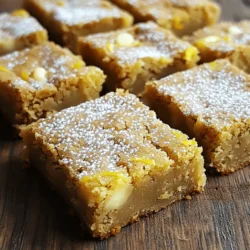 - All-purpose flour: This forms the base of your blondies. It gives them structure. - Baking powder, baking soda, and salt: These help the blondies rise and add flavor. - Extra-virgin olive oil: This is the star ingredient. It adds moisture and a fruity taste. - Brown sugar: This sweetens the blondies and gives them a rich flavor. - Eggs: They bind all the ingredients together, creating a soft texture. - Fresh lemon juice and zest: These add bright, zesty flavor. Fresh is best for taste. - Vanilla extract: This enhances the sweetness and rounds out the flavors. - Optional ingredients: You can add white chocolate chips for sweetness. Dusting with powdered sugar gives a nice touch. Each ingredient plays an important role in your Olive Oil Lemon Blondies. The olive oil not only makes them light but also keeps them moist. The balance of sweet and lemony flavors makes these blondies a delightful treat. Start by preheating your oven to 350°F (175°C). This step is key for even baking. Next, grab an 8x8 inch baking pan. Line it with parchment paper. Leave some paper hanging over the sides. This makes it easy to lift out the blondies later. In a medium bowl, combine the following dry ingredients: - 1 cup all-purpose flour - ½ teaspoon baking powder - ¼ teaspoon baking soda - ¼ teaspoon salt Whisk these together until they blend well. This helps the blondies rise and keeps them light. Set this bowl aside while you work on the wet mix. In a large bowl, mix the wet ingredients. Start with ½ cup of extra-virgin olive oil and 1 cup of packed brown sugar. Whisk them together until smooth and creamy. Then, add 2 large eggs one by one. Whisk well after each egg. This step helps to aerate the batter. Next, stir in the zest of 1 lemon and 2 tablespoons of fresh lemon juice. Add 1 teaspoon of vanilla extract too. Mix these until they are well combined. Now, gradually fold in the dry ingredients. Use a rubber spatula for this. Be gentle and do not overmix. The batter should be just combined. If you want, fold in ½ cup of white chocolate chips for extra sweetness. These add a nice touch to the lemon flavor. Now it’s time to pour the batter into the prepared pan. Smooth the top with your spatula. You are ready to bake your blondies! To get the best texture in your Olive Oil Lemon Blondies, avoid overmixing. When mixing your wet and dry ingredients, stir just until they come together. Overmixing adds air, making your blondies dense and tough. A few small lumps are okay! Fold gently with a rubber spatula to keep them light and moist. For the best lemon taste, always use fresh lemon juice and zest when you bake. Fresh lemons pack a punch of flavor that bottled juice lacks. The zest adds a wonderful aroma and bright notes. If you use bottled juice, the flavor may not be as vibrant. So grab some fresh lemons for this recipe! These blondies are perfect with a warm cup of tea or coffee. The light lemon flavor pairs well with both drinks. Serve them plain or with a sprinkle of powdered sugar on top. You can also add a scoop of vanilla ice cream for a special treat. Enjoy these blondies with friends or family for a delightful dessert! {{image_2}} You can switch up the oil in your blondies for a new taste. For example, try using avocado oil. It has a mild flavor and adds healthy fats. Coconut oil is another great choice. It brings a lovely hint of sweetness. Just remember to melt it first if solid. Each oil will change the flavor slightly, giving you a fun twist! Adding nuts or fruits can make your blondies even more exciting. Chopped walnuts or pecans add a nice crunch. You can also mix in dried cranberries or blueberries for a fruity burst. If you want a chocolate kick, add dark chocolate chips instead of white. Mix and match to find your favorite combo! Want to make these blondies gluten-free? Use almond flour or a gluten-free flour blend. Both work well and keep the texture nice. If you're looking for a vegan option, replace the eggs. Use flaxseed meal mixed with water. It acts as a great binder. These swaps let everyone enjoy your tasty treats! To keep your olive oil lemon blondies fresh, store them in an airtight container. This keeps moisture out and helps maintain their soft texture. You can place parchment paper between layers if you stack them. This prevents sticking and makes it easy to grab a piece. At room temperature, these blondies last about three days. They can last longer in the fridge, around a week. Just make sure they are sealed tightly to keep them delicious. Freezing blondies is easy! First, let them cool completely. Then, cut them into squares. Wrap each piece in plastic wrap. Place the wrapped blondies in a freezer-safe bag or container. They can stay frozen for up to three months. To thaw, leave them at room temperature for a few hours or microwave them for a few seconds. Enjoy your treat any time! Yes, you can use different sugars. Brown sugar gives a rich flavor. You can try light brown sugar or even coconut sugar. Both will change the taste slightly but still work well. If you want a lighter blondie, try granulated sugar. Just remember that granulated sugar may make them less chewy. If you don't have olive oil, use other oils too. Canola oil works well and has a mild taste. You can also use melted coconut oil for a slight coconut flavor. Avocado oil is another good option. Each oil will change the taste a bit, so choose what you like best. To check if your blondies are done, look for a few signs. The edges should be lightly golden. The center may look slightly moist but not wet. Insert a toothpick in the middle. If it comes out clean or with a few crumbs, they are ready. Let them cool in the pan for the best texture. This blog post covered how to make delicious blondies using simple ingredients. We explored the main ingredients, steps for mixing, and tips for the perfect bake. Variations and storage methods were also discussed to enhance your baking experience. These blondies are easy to make and can fit many diets. I hope you feel ready to try this recipe and enjoy your sweet treats. Happy baking!