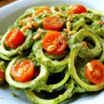 - 2 large zucchinis - 1 ripe avocado - 1 cup fresh basil leaves - 1 clove garlic, minced - 2 tablespoons lemon juice - 2 tablespoons nutritional yeast (optional, for a cheesy flavor) - 1/4 cup extra-virgin olive oil - Salt and pepper to taste - Cherry tomatoes, halved (for garnish) - Pine nuts (for garnish) To make Avocado Pesto Zucchini Noodles, you need fresh and simple ingredients. Start with zucchinis, which you will spiralize into noodles. Choose ripe avocados for a creamy texture. Fresh basil leaves add bright flavor. One clove of minced garlic will give a nice kick to the pesto. Lemon juice keeps the avocado fresh and adds a zesty note. Nutritional yeast is optional but adds a cheesy flavor. Extra-virgin olive oil brings everything together for a smooth consistency. Lastly, salt and pepper enhance the taste. For garnishes, halved cherry tomatoes add color and sweetness. Pine nuts add a delightful crunch. With these ingredients ready, you can create a fresh, tasty dish that impresses anyone at your table. - Spiralizing or Slicing Techniques To start, take your zucchinis and spiralize them. A spiralizer makes long, noodle-like strands. If you don't have one, use a mandoline or a vegetable peeler. Both tools can create thin strips of zucchini. - Salting to Remove Moisture Place the spiralized zucchini in a bowl. Sprinkle a pinch of salt over them. This step helps draw out excess moisture. Let the zucchini sit for about 10 to 15 minutes. You’ll notice some water pooling at the bottom of the bowl. - Combining Ingredients in a Food Processor While the zucchini is resting, it’s time to make the avocado pesto. In your food processor, add one ripe avocado, fresh basil leaves, minced garlic, and lemon juice. Also, add a pinch of salt and pepper. - Adjusting Consistency and Flavor Turn on the food processor and slowly drizzle in extra-virgin olive oil. Keep blending until the mixture is smooth and creamy. If you want a cheesier flavor, add two tablespoons of nutritional yeast. Taste and adjust the seasoning as you like. - Mixing Pesto with Zucchini Noodles After 15 minutes, check your zucchini. Squeeze out any excess moisture and place the noodles in a clean bowl. Add the avocado pesto to the noodles. Gently toss everything together until well coated. - Garnishing Tips For a pretty finish, garnish your dish with halved cherry tomatoes and a sprinkle of pine nuts. This adds a nice crunch and color. Serve immediately to enjoy the fresh flavors! Adding Spices or Herbs You can boost your avocado pesto with spices or herbs. Try adding a pinch of red pepper flakes for heat. Fresh parsley gives a nice twist too. Don't be shy to mix flavors. Experiment until you find your favorite blend. Choosing the Right Avocado A ripe avocado is key for smooth pesto. Look for avocados that yield slightly when pressed. They should be dark green and smooth. Avoid hard ones, as they won't blend well. A perfect avocado makes your dish creamy and rich. How to Properly Spiralize Zucchini Use a spiralizer for perfect zucchini noodles. First, trim the ends of each zucchini. Secure it in the spiralizer and twist. If you don't have one, a vegetable peeler can work too. Just peel long, thin strips. Preventing Excess Moisture Zucchini can be watery. To reduce moisture, sprinkle salt on the noodles. Set them aside for 10-15 minutes. This helps draw out the water. Afterward, gently squeeze them to remove any extra liquid. Serving Ideas Serve the avocado pesto zucchini noodles fresh. A large bowl works best. You can also plate individual servings for a nice touch. This dish looks great and tastes even better! Garnish Variations For garnishes, halved cherry tomatoes add color and sweetness. Pine nuts give a nice crunch. You can also sprinkle fresh basil on top. This enhances the dish visually and adds extra flavor. {{image_2}} Vegan and Gluten-Free Options This dish is naturally vegan and gluten-free. You use fresh veggies and ripe avocado. Nutritional yeast gives a cheesy taste without dairy. You can enjoy this meal worry-free, no matter your diet. Low-Carb Alternatives If you're cutting carbs, zucchini noodles are a perfect choice. They are low in carbs and high in fiber. You can even add cauliflower rice for more texture. This keeps the dish light and healthy. Substituting Herbs or Nuts Feel free to swap basil with other herbs. Try spinach, arugula, or parsley for a new twist. You can also change the nuts. Use walnuts or almonds instead of pine nuts. Each swap offers a unique flavor. Adding Proteins Want to make it heartier? Add some protein! Grilled chicken or shrimp pairs well here. For a vegan option, toss in chickpeas or lentils. These additions make your meal more filling. Using Seasonal Vegetables During summer, use fresh cherry tomatoes. In fall, add roasted butternut squash. Seasonal veggies boost flavor and nutrients. This keeps the dish fresh and exciting all year. Adjusting for Different Types of Pesto You can use various pesto types. Try sun-dried tomato pesto for a rich taste. Or go with a spicy arugula pesto for a kick. Each version changes the dish, making it your own. To keep your Avocado Pesto Zucchini Noodles fresh, store them in an airtight container. This helps maintain their flavor and texture. Place the container in the fridge right after you finish eating. - Best Practices for Refrigeration: Make sure the noodles are cool before sealing the container. This prevents extra moisture from forming. If you have leftovers after one day, check for freshness before eating. - Freezing Avocado Pesto: You can freeze the avocado pesto if you have extra. Pour it into ice cube trays. Once frozen, move the cubes to a freezer bag. This way, you can thaw only what you need later. Knowing how long your dish lasts helps avoid waste. - How Long It Lasts in the Fridge: The zucchini noodles can last for about 2 days in the fridge. The pesto stays fresh for about 4 days. - Signs of Spoilage: Look for any off smells or changes in color. If the pesto looks brown, it’s time to toss it. The zucchini noodles should remain bright and firm. If they feel mushy, it's best to discard them. You can easily make zucchini noodles without a spiralizer. Use a mandoline slicer or a vegetable peeler instead. Slice the zucchini into thin strips. Aim for long, noodle-like pieces. This method works well if you do not have a spiralizer. Yes, you can make the avocado pesto in advance. Store it in an airtight container. To keep it fresh, add a layer of olive oil on top. This helps prevent browning. You can refrigerate it for up to three days. You can serve many things with Avocado Pesto Zucchini Noodles. Here are some great ideas: - Grilled chicken or shrimp for protein. - A side of garlic bread for crunch. - A fresh salad for extra greens. - Roasted vegetables for added flavor. Avocado Pesto Zucchini Noodles are healthy and low in carbs. Zucchini is low in calories and high in water. Avocado provides healthy fats and fiber. This dish is also rich in vitamins A and C. This dish is vegan and gluten-free. It fits many dietary needs. If you want more protein, add nuts or seeds. Adjust the recipe to fit your diet. Enjoy the fresh flavors without worry! We covered how to make delicious avocado pesto zucchini noodles. You learned about key ingredients like zucchinis and ripe avocados. I shared step-by-step instructions for making the dish and tips for flavor and storage. Now, you can create this healthy meal with ease. Enjoy the process, and don’t be afraid to try new twists. Happy cooking!