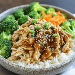 - 1.5 pounds boneless, skinless chicken thighs - 1 cup low-sodium soy sauce - 1/2 cup honey - 1/4 cup rice vinegar - 2 tablespoons sesame oil - 4 cloves garlic, minced - 2 teaspoons fresh ginger, minced - 4 cups cooked jasmine rice - 1 cup broccoli florets - 1 cup shredded carrots - 1 tablespoon sesame seeds (for garnish) - Green onions, chopped (for garnish) - Cornstarch for sauce thickening - Water for slurry Gather these ingredients before you start cooking. The chicken thighs are tender and juicy, making this dish flavorful. The low-sodium soy sauce gives the dish a rich taste without too much salt. Honey adds a sweet touch, while rice vinegar brings a bit of tanginess to balance the flavors. Minced garlic and ginger add warmth and depth. Cooked jasmine rice forms a soft base, while broccoli and carrots bring color and nutrition. The sesame seeds and green onions not only taste great but also make the dish look beautiful. You can use cornstarch and water to thicken the sauce if you want a richer texture. These ingredients come together to create a hearty meal that is sure to please everyone. Start by setting your Instant Pot to sauté mode. Add the sesame oil. Next, toss in the minced garlic and ginger. Sauté them for about one minute until they smell great. This step adds depth to your dish. Now, add the chicken thighs to the pot. Pour in the low-sodium soy sauce, honey, and rice vinegar. Stir well to coat the chicken evenly with the sauce. This mix gives the chicken a sweet and savory flavor. Close the Instant Pot lid. Make sure the steam valve is set to sealing. Set the pot to manual pressure and cook for 8 minutes. This cooks the chicken perfectly and keeps it juicy. After cooking, let the pressure release naturally for 5 minutes. Then carefully switch the steam valve to venting to release any remaining steam. This technique is safe and effective for tender chicken. Once the pressure is released, remove the chicken from the pot. Use two forks to shred the chicken into bite-sized pieces. Set the shredded chicken aside for now. In a small bowl, mix the cornstarch with water to create a slurry. Select sauté mode on the Instant Pot again. Add the slurry to the sauce left in the pot. Stir continuously until the sauce thickens, which takes about 2 minutes. Now, add the shredded chicken back into the pot. Stir until the chicken is well combined with the thickened sauce. This step ensures each bite is packed with flavor. To build your bowls, start with a layer of cooked jasmine rice at the bottom. Next, add the teriyaki chicken on top. Then, add steamed broccoli florets and shredded carrots. For the final touch, sprinkle sesame seeds and chopped green onions on top. This adds a nice crunch and fresh pop of flavor. Your Instant Pot Teriyaki Chicken Bowls are now ready to enjoy! - Always ensure your Instant Pot is sealed before cooking. - Use the sauté function to enhance flavor before adding other ingredients. - Avoid overfilling your pot to prevent pressure issues. - Let the pressure release naturally to keep the chicken tender. - Add crushed red pepper for heat. - Mix in pineapple juice for a sweet twist. - Experiment with garlic powder or onion powder for depth. - For a sweeter dish, add more honey or agave syrup. - Serve with steamed edamame or a simple green salad. - Pair with a light, crisp white wine or green tea. - Use colorful bowls to make the meal pop. - Garnish with fresh herbs for an extra touch. {{image_2}} You can switch chicken thighs for chicken breasts. Chicken breasts cook quickly and stay juicy. They give a lighter taste but still absorb the teriyaki sauce well. If you want a plant-based option, try tofu or shrimp. Tofu absorbs flavors nicely and gives a great texture. Shrimp cooks fast too, and adds a different flavor profile to your dish. You can add many vegetables to your teriyaki bowls. Bell peppers, snap peas, or zucchini work well. They bring color and crunch. Seasonal veggies like asparagus in spring or butternut squash in fall can add a fresh twist. Always choose veggies that you enjoy to make the dish your own. Making your own teriyaki sauce is easy and fun. Combine soy sauce, honey, and rice vinegar. Adjust the sweetness by adding more honey or brown sugar. If you want it saltier, add more soy sauce. You can even add a splash of orange juice for a fruity kick. Customizing the sauce can elevate your dish and make it special. To store your teriyaki chicken bowls, place leftovers in airtight containers. This keeps them fresh. Cooked teriyaki chicken bowls last about 3 to 4 days in the fridge. Make sure to cool them before sealing. This helps prevent sogginess. You can freeze teriyaki chicken bowls for later. Use freezer-safe containers or bags. This helps save space and keeps food fresh. To reheat, thaw the chicken in the fridge overnight. You can then warm it in the microwave or on the stove. To maintain the flavor and texture, avoid reheating in high heat. For meal prep, use glass or BPA-free plastic containers. These are safe and easy to clean. To assemble, layer cooked jasmine rice, then add the teriyaki chicken. Top with broccoli and carrots. This makes a quick grab-and-go meal for busy days. You will spend about 15 minutes preparing the meal. Cooking time takes 8 minutes. After cooking, let the pressure release naturally for 5 minutes. This brings the total time to around 40 minutes. You can enjoy a tasty meal without a long wait! Yes, you can! There are some great options. Coconut aminos is a popular choice. It is a bit sweeter and has a nice flavor. You can also try tamari, which is a gluten-free soy sauce. Both options will work well in your teriyaki chicken bowls. These chicken bowls are great on their own, but you can add more. Try serving them with steamed rice or quinoa. You can also add a fresh salad or some pickled vegetables. For a crunchy touch, serve with sesame crackers or edamame on the side. Enjoy the variety! In this blog post, I shared an easy way to make teriyaki chicken bowls in an Instant Pot. We explored the main ingredients, step-by-step instructions, and helpful tips for cooking. I also covered variations for protein and veggies, plus storage info for your leftovers. Remember, you can customize this dish to fit your taste. Enjoy the process and make it your own! Your meals can be flavorful, quick, and fun to prepare.
