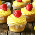 - 1 ½ cups all-purpose flour - 1 teaspoon baking powder - ½ teaspoon baking soda - ¼ teaspoon salt For the cupcakes, I start with the dry ingredients. The all-purpose flour gives the cupcakes structure. Baking powder and baking soda help them rise. Salt enhances the flavors in the batter. - ½ cup unsalted butter, softened - 1 cup granulated sugar - 2 large eggs - ½ cup freshly squeezed lemon juice - Zest of 1 lemon - 1 teaspoon vanilla extract - ½ cup buttermilk - 1 cup fresh strawberries, chopped Next, I gather the wet ingredients. Softened butter and granulated sugar create a creamy base. Eggs add richness and moisture. Fresh lemon juice and zest provide that zesty kick. Vanilla extract adds warmth, while buttermilk keeps the cupcakes tender. Finally, chopped strawberries add fruity bursts in every bite. - 1 cup unsalted butter, softened - 4 cups powdered sugar - 2-3 tablespoons freshly squeezed lemon juice - 1 teaspoon lemon zest - Fresh strawberries for garnish For the frosting, I use softened butter and powdered sugar as the base. Lemon juice and zest keep it fresh and tangy. I top each cupcake with a fresh strawberry for a pretty finish and extra flavor. 1. First, preheat your oven to 350°F (175°C). Line a 12-cup muffin tin with cupcake liners. 2. In a medium bowl, whisk together the all-purpose flour, baking powder, baking soda, and salt until mixed well. 3. In a large bowl, cream the softened butter with granulated sugar. Use an electric mixer and mix until light and fluffy, about 3 minutes. 4. Add the eggs one at a time. Mix well after each addition. Pour in the lemon juice, lemon zest, and vanilla extract. Mix until it is all combined. 1. Next, alternate adding the dry flour mixture and buttermilk to the butter mixture. Start and end with the flour mixture. Mix just until combined. 2. Gently fold in the chopped strawberries with a spatula until they are evenly spread throughout the batter. 1. Divide the batter evenly among the cupcake liners. Fill each about 2/3 full. 2. Bake for 18-20 minutes. Check doneness by inserting a toothpick in the center. If it comes out clean, they are ready. 3. Remove the cupcakes from the oven and let them cool in the tin for 5 minutes. After that, transfer them to a wire rack to cool completely. 1. In a large bowl, beat the softened butter until creamy using an electric mixer. 2. Gradually add the powdered sugar. Mix on low speed until combined. 3. Add 2 tablespoons of lemon juice and lemon zest. Mix on medium speed until the frosting is fluffy. If needed, adjust the consistency with more lemon juice. 1. Once the cupcakes are completely cool, generously frost each cupcake with the lemon frosting. 2. To finish, garnish each cupcake with a fresh strawberry on top. This adds flavor and makes them look pretty! To make great cupcakes, measure your ingredients carefully. Use a kitchen scale for precise measurements. If measuring cups, spoon flour into the cup without packing it down. Level it off with a knife for accuracy. Room temperature ingredients are key. Softened butter mixes better with sugar, creating a light batter. Eggs and buttermilk should also be at room temperature. This helps them blend smoothly and gives your cupcakes a nice rise. For a beautiful finish, use a piping bag. This makes frosting easy and fun. Choose a star or round tip for different designs. Practice on a plate if you need to before frosting your cupcakes. Adjust the sweetness of your frosting to fit your taste. Add more powdered sugar for sweetness, or more lemon juice for tartness. Taste as you go, and find the right balance for your palate. Want to boost the flavor? Try adding fresh herbs like mint or basil. A small amount can give your cupcakes a unique twist. You can also swap strawberries for other fruits. Raspberries or blueberries can add a fun burst of flavor. Mix and match to find your favorite combination. {{image_2}} You can change up the flavor of your cupcakes. Try adding different fruits for a fun twist. Raspberries or blueberries work well with lemon. You can mix them into the batter just like the strawberries. This gives you a new flavor burst in every bite. You can also add herbs for a unique touch. Basil and mint add a fresh flavor. Chop them finely and fold them into the batter. It surprises people when they taste the herbs with the sweet lemon. If you need gluten-free cupcakes, use a gluten-free flour blend. Many blends work well in cupcake recipes. Just make sure to check the package for tips on baking. For a dairy-free option, use plant-based butter and milk. Coconut or almond milk can replace buttermilk. This way, everyone can enjoy these tasty treats. You can make mini cupcakes for a fun party treat. They bake faster, so keep an eye on them. Bake for about 12-15 minutes, checking doneness with a toothpick. You can use different molds too. Bundt pans create a lovely shape for a cake version. Just adjust your baking time, as larger cakes need more time to cook. Enjoy experimenting with sizes and shapes! To keep your Strawberry Lemonade Cupcakes fresh, store them in an airtight container. This method helps retain moisture. You can keep them at room temperature for a few days. If your kitchen is warm, consider refrigerating them to prevent spoilage. If you have extra frosting, store it in a sealed container in the fridge. It can last for up to a week. Before using, let the frosting sit at room temperature for about 15 minutes. If it feels too stiff, mix in a teaspoon of lemon juice or milk to restore its creamy texture. The cupcakes last for about three days at room temperature. In the fridge, they can last up to a week. For the frosting, it lasts a week in the fridge. Look for signs of spoilage such as mold, off smells, or changes in texture. Always trust your senses; if something seems off, it's best to throw it away. Strawberry Lemonade Cupcakes stay fresh for about 3 to 5 days. Store them in an airtight container at room temperature. If you keep them in the fridge, they may last a bit longer. However, the fridge can dry them out. Yes, you can freeze Strawberry Lemonade Cupcakes. Here’s how: 1. Let the cupcakes cool completely. 2. Wrap each cupcake in plastic wrap tightly. 3. Place the wrapped cupcakes in a freezer-safe bag or container. 4. Label and date the container. 5. Freeze for up to 3 months. When you want to enjoy them, thaw them in the fridge overnight and let them come to room temperature before serving. If you don’t have buttermilk, you can make a substitute. Here are a few options: - Mix 1/2 cup milk with 1/2 tablespoon vinegar or lemon juice. Let it sit for 5 minutes. - Use plain yogurt or sour cream, thinned with a little milk. - Almond milk can work, too, with a splash of vinegar. Absolutely! Sprinkles add color and fun. You can also use: - Shredded coconut for a tropical touch. - Edible flowers for a fancy look. - Crushed graham crackers for a crunch. Serve the cupcakes at room temperature for the best flavor. Pair them with: - A glass of chilled lemonade. - Fresh fruit like berries or a fruit salad. - A scoop of vanilla ice cream for a special treat. In this article, we explored how to make delicious Strawberry Lemonade Cupcakes. We covered key ingredients, from dry flour to fresh strawberries. Step-by-step, you learned how to mix, bake, and frost. Remember to measure your ingredients carefully for the best results. You can also experiment with flavors, sizes, and storage tips to keep your cupcakes fresh. Enjoy your baking journey and make these treats your own! They are sure to bring joy to your table.