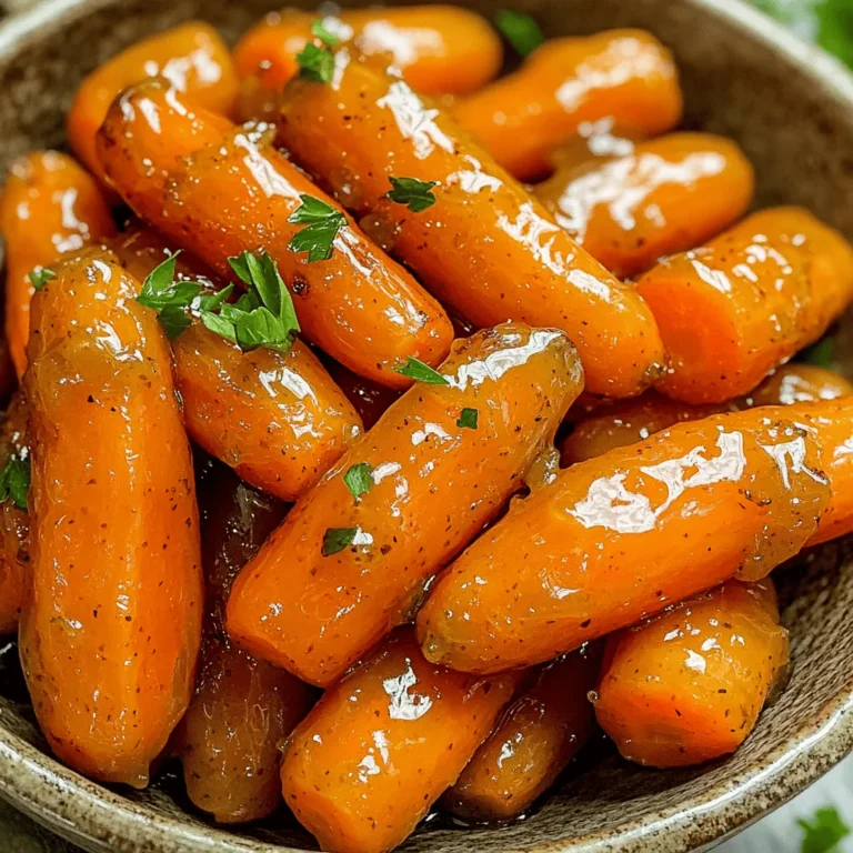 - 1 pound baby carrots, peeled and trimmed - 2 tablespoons honey - 1 tablespoon olive oil - 1 teaspoon salt - 1/2 teaspoon ground cinnamon - 1/4 teaspoon black pepper - Fresh parsley, chopped (for garnish) - Garlic powder - Ginger - Lemon juice Gather these ingredients before you start. The baby carrots are the star of this dish. Their natural sweetness shines through when you glaze them. Honey adds a delightful touch of sweetness. Olive oil helps the glaze stick and gives a nice shine. Salt enhances the flavor, while cinnamon adds warmth. Black pepper gives it a slight kick. Fresh parsley makes your dish look bright and fresh. If you want to mix it up, try adding garlic powder for depth. Grated ginger can add a zesty twist. A splash of lemon juice brings in a tangy flavor that brightens everything up. These add-ins are great for customizing your taste. Let your creativity shine as you make this dish your own! First, preheat your air fryer to 375°F (190°C) for 3-5 minutes. This step is key for even cooking. In a large bowl, combine the honey, olive oil, salt, cinnamon, and black pepper. Mix well until you have a smooth glaze. This adds great flavor to your carrots. Now, toss the peeled baby carrots in the glaze. Make sure they are fully coated. Place the carrots in the air fryer basket in a single layer. Avoid overcrowding to allow for proper air circulation. Cook the carrots for 15-18 minutes. Shake the basket halfway through to ensure they cook evenly. The carrots should come out tender and a bit caramelized. Once done, transfer them to a serving dish and garnish with fresh parsley. Enjoy this sweet and savory side! To cook your carrots evenly, shake the basket halfway through cooking. This simple step helps all the carrots cook well. It keeps them from sticking together and burning. You will get a nice texture and color this way. You can check if the carrots are done by testing them with a fork. If the fork goes in easily, they are ready. Tender carrots are the goal here. If they need more time, pop them back in for a few more minutes. These honey-glazed carrots pair well with protein-rich dishes. They make a great side for chicken, beef, or fish. You can also serve them alongside grains for a complete meal. Enjoy them warm and garnished with fresh parsley for added flavor! {{image_2}} You can easily change the flavor of your honey glazed carrots. Adding a pinch of cayenne pepper gives them a nice kick. Just a little goes a long way. You can also try herbs like thyme or rosemary. These herbs add depth and freshness to the dish. Mix and match spices to find your perfect flavor. If you want a different sweet taste, swap honey for maple syrup. Maple syrup gives a rich and unique flavor. It also works well with the spices in this recipe. This simple change can add a fun twist to your dish. You can use other vegetables if you want variety. Sweet potatoes or parsnips make great substitutes. They cook well in the air fryer and soak up the glaze nicely. Just cut them into similar sizes as the baby carrots for even cooking. Enjoy experimenting with different veggies! You can store your honey glazed carrots in the fridge. Place them in an airtight container. They will stay fresh for up to 3 days. This makes it easy to enjoy leftovers. To reheat, use the air fryer for the best texture. Set it to 375°F (190°C). Heat the carrots for about 5 minutes. This keeps them tender and warm without losing flavor. You can freeze honey glazed carrots, but be aware they might change texture. Place them in a freezer-safe bag or container. They will last for up to 3 months. When you thaw, they may be softer, but they still taste great! Yes, but cut them into similar-sized pieces for even cooking. This ensures they cook at the same rate. Baby carrots are small, so if you use larger ones, slice them down to size. About 15-18 minutes depending on size and desired tenderness. Check them halfway through to see if they need more time. You want them tender, not mushy. Yes, replace honey with agave syrup or a vegan sweetener. This swap keeps the sweetness while making it plant-based. It’s a great option for vegans and those with honey allergies. They pair well with meats and grains for a balanced meal. Try them with chicken, pork, or rice. They add color and flavor to any plate. Offers a nutritious side option with beneficial ingredients, though moderate in sugar. Carrots are packed with vitamins, and the glaze adds a touch of sweetness without being too heavy. In this blog post, you learned how to make honey-glazed carrots in an air fryer. We covered the key ingredients and simple steps to prepare them. You discovered tips for even cooking and storage options. Lastly, we explored variations and answered common questions. Honey-glazed carrots make a delicious side for any meal. They are easy to prepare and healthier than many dishes. Enjoy trying different flavors to make this recipe your own!