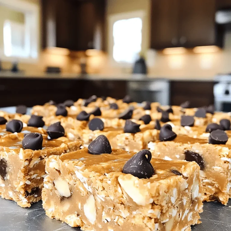 - 1 cup rolled oats - 1/2 cup creamy peanut butter - 1/4 cup honey or maple syrup - 1/2 cup chocolate chips (dark or semi-sweet) - 1/4 cup chopped nuts (almonds or walnuts) - 1/2 teaspoon vanilla extract - Pinch of salt Each bar has about 150 calories. You get around 4 grams of protein per serving. The fat content is about 7 grams. Using creamy peanut butter is key. It blends well and gives a smooth texture. You can choose dark or semi-sweet chocolate chips. Dark chips add a rich flavor, while semi-sweet chips offer a balanced taste. Both options work great in the energy bars. To start, take a medium bowl and add 1 cup of rolled oats and 1/4 cup of chopped nuts. I like to use almonds or walnuts for crunch. Mix them together well. This step helps blend the flavors and gives a nice texture. Next, grab a microwave-safe bowl. Add 1/2 cup of creamy peanut butter and 1/4 cup of honey or maple syrup. Microwave for about 30 seconds. This will warm the mix so it stirs easily. After heating, stir well to combine. Then, add 1/2 teaspoon of vanilla extract and a pinch of salt. Mix until everything is smooth. Now, pour the peanut butter mixture over the oats and nuts. Stir until they are well mixed. At this point, add 1/2 cup of chocolate chips. I love using dark or semi-sweet chips for a richer taste. Mix until the chocolate is evenly spread. Take an 8x8 inch baking dish and line it with parchment paper. Leave some overhang. This makes it easy to lift the bars out later. Now, press the mixture firmly into the dish. Spread it out evenly. Refrigerate for at least 1-2 hours. This will help it firm up nicely. Once set, lift the bars out using the parchment paper. Cut them into squares or rectangles. I suggest cutting them into 12 pieces. This size is great for snacks. For a nice touch, place the bars on a colorful plate. Enjoy your tasty, homemade energy bars! How to fix a dry mixture If your mixture feels dry, add a bit more honey or maple syrup. This will help bind the ingredients better. You can also mix in a splash of water or milk. Just be careful not to make it too runny. Ensuring the bars hold together To make sure your bars hold together, press the mixture firmly into the baking dish. Use a flat surface, like a spatula, to really pack it down. Chilling the bars will also help them firm up, making them easier to cut. Best ways to store energy bars Wrap each bar in plastic wrap or foil. This keeps them fresh and makes them easy to grab on the go. You can also store them in an airtight container. Shelf life in the refrigerator and freezer In the fridge, these bars last about a week. If you want them to last longer, place them in the freezer. They can stay good for up to three months when frozen. Adding spices or extracts To boost flavor, consider adding a pinch of cinnamon or nutmeg. A splash of almond extract can also add a nice twist. These small additions can make a big difference. Substituting ingredients for different flavors You can switch out the chocolate chips for dried fruit, like cranberries or raisins. If you want a nutty flavor, try adding coconut flakes or sunflower seeds. {{image_2}} If you want a nut-free version, use sun butter or soy nut butter. Both work well in place of peanut butter. They give a similar texture and taste. You can also try tahini, made from sesame seeds. This will change the flavor but still taste great! Mix in dried fruits like cranberries, raisins, or apricots for a sweet twist. Seeds, such as chia or flaxseed, add crunch and nutrition. You can also add shredded coconut for a tropical flair. Just remember to keep the total mix-ins under a cup to maintain the bar's texture. To cut down on sugar, use less honey or syrup. Try only 2 tablespoons instead of 1/4 cup. You can also use sugar substitutes like stevia or monk fruit. These options let you enjoy your bars without the extra sugar. Just make sure to adjust the liquid ingredients slightly to keep the right texture. When you want peanut butter chocolate chip energy bars without making them, some brands stand out. My favorites include: - RXBAR: These bars are simple and use whole food ingredients. They have a rich peanut butter taste. - Larabar: Known for their wholesome ingredients, these bars are chewy and sweet. - KIND: They offer nut-filled bars with a crunchy texture and a hint of chocolate. Each brand has its unique flavor and texture. Always check for high-quality ingredients. You can find these energy bars in many places. - Local Grocery Stores: Most stores have a healthy snack aisle. Look there for popular brands. - Online: Websites like Amazon, Thrive Market, or brand-specific sites often have variety packs. This lets you try different flavors. Buying online can save time. It also allows you to read reviews before your purchase. Let’s look at some popular choices: - RXBAR: These bars have 12 grams of protein. They are chewy and fill you up fast. Many love the chocolate and peanut butter combo. - Larabar: These bars are gluten-free and made from few ingredients. They taste great and have a fruity sweetness. - KIND: These bars are crunchy with a nice balance of nuts and chocolate. They have around 5 grams of protein and can be a great snack. Each bar has different tastes and nutrients. Read reviews to find the best one for you. Yes, you can use natural peanut butter. Creamy peanut butter is smooth and easy to mix. Natural peanut butter has oil that separates on top. This means you must stir it before use. Both types work well in this recipe. If you use natural peanut butter, the bars might be a bit crumbly. Just add a little more honey or syrup to help bind them. These bars can last up to one week in the fridge. Store them in an airtight container. Keep them away from heat and light. If you want them to last longer, freeze them. Wrap each bar in plastic wrap and place them in a freezer bag. They can stay fresh in the freezer for about three months. Absolutely! You can change the nuts or add seeds. Try using sunflower seeds or pumpkin seeds. You can also swap chocolate chips for dried fruit. Some like to add coconut flakes for a tropical twist. Just make sure to keep the main ratios the same for the best results. Yes, these bars can be gluten-free if you use certified gluten-free oats. Regular oats can have traces of gluten from processing. Always check the packaging to be sure. This way, everyone can enjoy a tasty snack without worry. These peanut butter chocolate chip energy bars are easy to make and tasty. You learned about the key ingredients, how to mix them, and tips to make them perfect. Remember to store your bars well to keep them fresh. Feel free to change the recipe to match your taste. With these ideas, you can enjoy a smart snack any time!