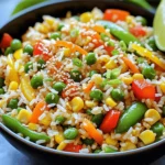 - 2 cups cooked jasmine rice - 1 cup assorted bell peppers, diced - 1 cup snap peas, trimmed and halved - 1 cup carrots, julienned The main ingredients make this dish so colorful and full of flavor. I love using day-old jasmine rice. It is perfect for fried rice because it is less sticky. Diced bell peppers add sweetness and crunch. Snap peas give a nice snap, while julienned carrots add a bright color. - 3 cloves garlic, minced - 2 tablespoons soy sauce - 1 tablespoon sesame oil - 1 tablespoon olive oil - Salt and pepper to taste - 1 tablespoon sesame seeds (for garnish) Garlic brings a wonderful aroma and flavor. Soy sauce adds saltiness and depth. I use sesame oil for a nutty taste. Olive oil helps to cook the veggies evenly. Don’t forget to adjust salt and pepper to your liking. Sesame seeds finish the dish with a little crunch. - Additional veggies or proteins for customization You can change this dish up easily. Add any vegetable you like for more color. You can also include proteins like chicken, shrimp, or tofu. This makes it fun and personal. Customize it to fit your taste and diet! To start, make sure your rice is clump-free. If your rice is day-old, break up any clumps with your hands. This helps the rice stay fluffy when you cook it. Fresh rice can be sticky, so using day-old rice is best. It gives you that perfect texture for fried rice. Next, heat olive oil in a large skillet over medium-high heat. Add minced garlic and sauté for about 30 seconds. The smell is wonderful! Then, raise the heat to high and toss in the diced bell peppers, carrots, and snap peas. Stir-fry these veggies for about 3-4 minutes until they are tender-crisp. This means they should be cooked but still have a little crunch. It keeps the flavors bright and fresh. Now it's time to add the corn and green onions to the skillet. Keep stir-frying for another minute. Push the veggies to one side of the skillet. Pour in the sesame oil and soy sauce, allowing it to heat. Mix everything together until well combined. Then, add the cooked rice, breaking up any remaining clumps. Stir it all together until the rice is hot and colorful, about 2-3 minutes. Finally, season with salt and pepper to taste. Remove from heat and garnish with sesame seeds and reserved green onions. Enjoy your vibrant dish! - A good pan for stir-frying is a large wok or skillet. These pans allow even heat. They help cook veggies well without burning. - Set your heat to medium-high to start. This temperature helps the garlic sizzle and release flavor. Then, turn it to high when adding the veggies. This keeps them crisp and bright. - For extra flavor, try adding ginger or red pepper flakes. These spices add warmth and a kick. - You can customize your fried rice by adding proteins like chicken, shrimp, or tofu. This makes the dish more filling and nutritious. - Serve your fried rice in deep bowls. This keeps it warm and makes it look inviting. - Garnish with sesame seeds and extra green onions. You can also add lime slices for a zesty touch. These small details make your dish pop! {{image_2}} You can change up the veggies in your fried rice. Seasonal vegetables work best. In spring, try asparagus or zucchini. In summer, add fresh tomatoes or green beans. In fall, use sweet potatoes or squash. In winter, consider broccoli or Brussels sprouts. Feel free to swap any veggies you don't like. If you love mushrooms, toss them in. If you prefer a milder taste, use cucumbers instead. While jasmine rice is great, you can use other types too. Brown rice adds a nutty flavor and extra fiber. Cauliflower rice makes it low-carb and light. If you need gluten-free rice, choose white or brown rice. Quinoa is also a tasty option. It gives a chewy texture and packs protein. Boost your meal's nutrition by adding proteins. Tofu is a great choice and easy to cook. Tempeh has a firmer texture and is rich in fiber. You can also add chickpeas for a hearty bite. For garnish, try fresh herbs like cilantro or basil. A sprinkle of crushed peanuts adds crunch. You can even add an avocado slice on top for creaminess. To keep your veggie loaded fried rice fresh, let it cool first. Place it in an airtight container. This helps keep moisture in and prevents it from drying out. Make sure your rice cools to room temperature before sealing it. This avoids condensation inside the container. Store it in the fridge for up to three days. After that, it may lose flavor and freshness. When you’re ready to enjoy your leftovers, the best method is using a skillet. Heat a little oil over medium heat. Add your rice and stir it gently. This method helps keep the rice fluffy. If you prefer the microwave, use a bowl with a lid. Add a splash of water to keep it moist. Heat in short bursts, stirring in between. This helps avoid sogginess in the rice. To freeze your veggie fried rice, allow it to cool completely first. Portion it into freezer-safe bags. Squeeze out as much air as possible before sealing. This prevents freezer burn. You can freeze it for up to three months. When you want to eat it, thaw it in the fridge overnight. For reheating, use a skillet or microwave as mentioned before. Add a bit of water or oil to help restore its texture. Yes, you can use frozen veggies in your fried rice. They are quick and convenient. Look for mixed bags with bell peppers, peas, and corn. Just remember to thaw them first. Drain any excess water to avoid soggy rice. This helps keep your dish crisp and delicious. Fried rice can be healthy, especially with loads of veggies. The mix of bell peppers, snap peas, and carrots adds vitamins and fiber. Jasmine rice provides energy and is gluten-free. This dish is colorful and nutrient-rich. You get a tasty meal that fills you up without extra calories. If you want to skip soy sauce, try using coconut aminos. It's a great soy sauce alternative. You can also use tamari for a gluten-free option. Another choice is using a mix of vegetable broth and a splash of vinegar for flavor. Each option gives your rice a nice taste. Jasmine rice is my favorite for fried rice. It's soft and fragrant. Day-old rice works best because it’s less sticky. If you don’t have jasmine, use long-grain rice. This keeps the grains separate and fluffy. Avoid short-grain rice, as it can get clumpy. This blog post showed you how to make tasty veggie fried rice. We covered ingredients, cooking steps, and tips to make it great. You can customize it with your favorite veggies and proteins for a personal touch. Remember to store leftovers properly and reheat them well. Enjoy your new skill and impress others with your delicious dish. Cooking fun meals like this can help you eat healthier while enjoying every bite.