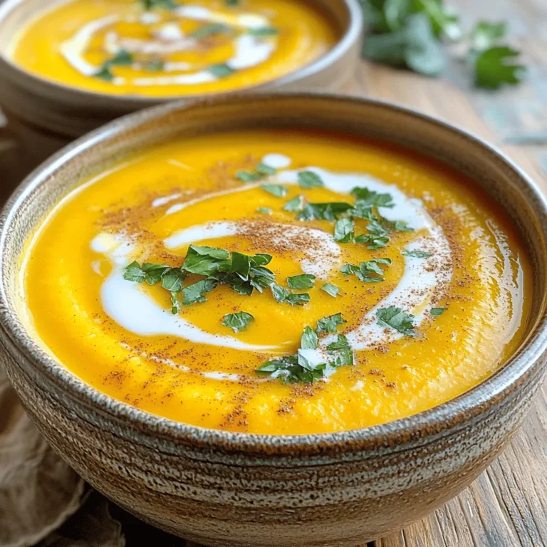 To make cozy creamy butternut squash soup, gather these simple ingredients: - 1 medium butternut squash, peeled and cubed - 1 medium onion, chopped - 2 cloves garlic, minced - 1 carrot, diced - 1 apple (such as Granny Smith), peeled and chopped - 4 cups vegetable broth - 1 teaspoon ground cinnamon - 1 teaspoon ground nutmeg - 1 cup coconut milk (or heavy cream for non-vegan option) - 2 tablespoons olive oil - Salt and pepper to taste - Fresh parsley or chives for garnish You can easily swap out some ingredients if needed: - For butternut squash, use pumpkin or sweet potatoes. - Instead of coconut milk, try almond milk or heavy cream. - Use yellow onion if you don’t have a medium onion. - Any firm apple works, like Honeycrisp or Fuji. - For vegetable broth, you can use chicken broth if not vegan. Each serving of this soup is not just tasty; it’s healthy too. Here’s what you get per serving: - Calories: 220 - Protein: 3g - Fat: 9g - Carbohydrates: 34g - Fiber: 5g - Sugar: 6g - Sodium: 450mg With its rich flavors and wholesome ingredients, this soup is sure to warm you up! - Start by peeling the butternut squash and cubing it into small pieces. - Next, chop the onion and dice the carrot. - Peel and chop the apple, choosing a tart one like Granny Smith. - Mince the garlic cloves and set everything aside. - In a large pot, heat the olive oil over medium heat. - Add the chopped onion and diced carrot. Cook for about 5 minutes. - Stir until the onion looks clear. Then, add in the minced garlic. - Sauté the garlic for one more minute until you smell its nice aroma. - Now, toss in the cubed butternut squash and chopped apple. - Stir and cook for another 5 minutes. This helps the flavors mix. - Sprinkle in the ground cinnamon and nutmeg. Stir them well into the veggies. - Pour in 4 cups of vegetable broth. Bring it to a boil, then lower the heat. - Cover the pot and let it simmer for 20 to 25 minutes. Cook until the squash is soft. - Carefully remove the pot from the heat once the squash is tender. - Use an immersion blender to purée the soup until it’s smooth. - If you don’t have an immersion blender, transfer it to a regular blender. - After blending, return the soup to the pot. - Stir in 1 cup of coconut milk or heavy cream for richness. - Heat it gently until warm and season with salt and pepper to your taste. - For a lovely finish, serve in warm bowls, garnished with fresh parsley. To save time, prep your veggies in advance. Peel and cube the butternut squash the night before. Store it in the fridge. You can also chop your onion and carrot ahead of time. This way, you can make the soup in under 30 minutes. For a creamy soup, blend until smooth. Use an immersion blender for easy mixing. If you prefer a chunkier soup, blend only half of it. This gives you a nice balance of smoothness and texture. Add the coconut milk at the end for a rich feel without losing the texture. To boost flavor, add fresh herbs like thyme or rosemary while cooking. A squeeze of lemon juice can brighten the soup's taste. You can also sprinkle some chili flakes for a kick. Experiment with spices like ginger or cumin for a unique twist. {{image_2}} You can easily make this soup vegan or non-vegan. For the vegan version, use coconut milk. This gives the soup a rich, creamy taste without any dairy. If you prefer a non-vegan option, heavy cream works great too. Both choices add a lovely texture to the soup, so pick what you like best. Want a heartier soup? You can add protein easily. Chickpeas or lentils blend well with the flavors. They also boost the nutrition. For meat lovers, shredded chicken or turkey fits nicely. Just stir it in when you add the coconut milk or cream. This makes the soup filling and satisfying. Feel free to swap out ingredients based on the season. In fall, try adding roasted pumpkin or sweet potatoes. They pair wonderfully with the squash. In winter, root vegetables like parsnips or turnips can add depth. You can even toss in some fresh herbs for a burst of flavor. Experimenting keeps the soup fresh and exciting! To store leftover soup, let it cool first. Transfer the soup to an airtight container. This helps keep it fresh. You can store it in the fridge for up to five days. Make sure to label the container with the date. This way, you’ll know when to eat it. If you want to save the soup for later, freezing is a great option. Pour the cooled soup into a freezer-safe container. Leave some space at the top for expansion. Seal the container tightly and freeze it. The soup will last for about three months in the freezer. When you’re ready to enjoy it, just thaw it overnight in the fridge. Reheating soup is easy. You can use the stove or microwave. If using the stove, pour the soup into a pot. Heat it over medium heat until it’s hot. Stir often to prevent sticking. If you use a microwave, place the soup in a microwave-safe bowl. Heat it in 30-second intervals, stirring in between. Always check the temperature before eating. Enjoy your cozy soup! Yes, you can make this soup in advance. It tastes great after some time in the fridge. Just store it in an airtight container. When you are ready to eat, reheat it on the stove or in the microwave. The flavors will deepen, making it even more delicious. If you want to skip coconut milk, use heavy cream. You can also try almond milk for a lighter option. Soy milk can work, too. Each option changes the flavor slightly, but it still keeps the soup creamy. Absolutely! You can add carrots, sweet potatoes, or even spinach. Just chop them small so they cook well. Adding more veggies boosts nutrition and flavor. Feel free to get creative! This soup lasts about 4 to 5 days in the fridge. Make sure it stays in a sealed container. If you notice any off smells, it’s best to toss it out. Always trust your nose when it comes to food safety! This article covered the key ingredients, tips, and steps for making a delicious soup. I shared easy ingredient substitutes and nutritional info to help you choose wisely. I offered time-saving tips and ways to enhance flavor and texture. You learned about variations, like vegan options and adding protein. Finally, I discussed proper storage and answered common questions. Remember, cooking is fun. Experiment and make it your own! Enjoy your tasty soup!