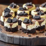- 1 cup Oreo cookie crumbs - 4 tablespoons unsalted butter, melted - 8 oz cream cheese, softened - 1/2 cup powdered sugar - 1 teaspoon vanilla extract - 1 cup whipped cream (store-bought or homemade) - 6 Oreo cookies, chopped for filling - 1/2 cup chocolate chips (for drizzling) You can swap cream cheese with Greek yogurt for a lighter option. For a vegan choice, use coconut cream instead of whipped cream. If you need gluten-free options, try gluten-free Oreo cookies. These swaps keep the dessert tasty and fun while catering to different diets. 1. Combining Oreo crumbs and butter In a medium bowl, mix 1 cup of Oreo cookie crumbs with 4 tablespoons of melted butter. Stir until it looks like wet sand. This will be the base for our bites. 2. Preparing the mini muffin pan Line a mini muffin pan with mini cupcake liners. Take about 1 tablespoon of the cookie mixture. Press it into each liner firmly. Make sure it is packed down well for a solid crust. 1. Mixing cream cheese and powdered sugar In a large bowl, beat 8 oz of softened cream cheese until smooth. Use an electric mixer for this step. Add 1/2 cup of powdered sugar and 1 teaspoon of vanilla extract. Mix until combined well. 2. Folding in whipped cream and chopped Oreos Gently fold in 1 cup of whipped cream into the cream cheese mixture. Be careful not to deflate it. Next, add in 6 chopped Oreo cookies. Fold until they are evenly mixed in. 1. Filling the crust with cheesecake mixture Spoon the cheesecake filling into each crust until it’s full. You can also pipe it in for a neater look. If needed, use a spatula to smooth the tops. 2. Freezing time and tips Place the filled muffin pan in the freezer for at least 2 hours. This helps the bites set properly. For extra flavor, you can drizzle melted chocolate on top after they freeze. To get the right texture for your Oreo cheesecake bites, start with softened cream cheese. This helps create a smooth filling. Beat it well until it's creamy and free of lumps. When you fold in the whipped cream, do it gently. This keeps the mixture light and airy. For the chocolate drizzle, melt chocolate chips carefully. Stir every few seconds to avoid burning. Aim for a smooth consistency that flows easily. One common mistake is overmixing the cream cheese. This can make it too dense. Mix just until smooth. Another mistake is not compressing the crust well enough. If the crust is loose, it may crumble when you serve. Press it down firmly with a spoon or your fingers to make it solid. For garnishing, add extra chopped Oreos on top. You can also sprinkle cocoa powder for a nice touch. Serve these bites chilled for the best taste. When it comes to drinks, pair them with milk or coffee. They balance the sweetness perfectly and make each bite even more enjoyable. {{image_2}} You can switch up the flavors easily. Try using mint Oreos for a fresh twist. The mint flavor adds a nice zing to the creamy cheesecake. You can also mix in peanut butter for a rich taste. Simply fold in 1/4 cup of creamy peanut butter into the filling. It blends well with the cream cheese. For a chocolate lover's dream, add cocoa powder to the mix. Just a couple of tablespoons will enhance the chocolate flavor. If you want low-sugar bites, swap out the powdered sugar with a sugar substitute. This keeps the sweetness without all the sugar. For a dairy-free option, use vegan cream cheese and coconut whipped cream. These substitutes work well and keep the bites creamy. They still taste amazing, even without dairy! Serving style can change how your bites look. You can use mini mason jars for a cute touch. Layer the crust and filling inside for a fun view. For a party, place them on a large platter and decorate with sprinkles or chocolate shavings. Bite-sized desserts are perfect for events. You can make them smaller by using a mini muffin tray. This way, everyone can enjoy a little treat! To keep your Oreo Cheesecake Bites fresh, store them in an airtight container. Place parchment paper between layers to prevent sticking. You can store them in the refrigerator for easy access. If you want them to last longer, freeze them. For freezing, wrap each bite in plastic wrap before placing them in a freezer-safe container. This keeps them fresh and tasty. Oreo Cheesecake Bites last about five days in the fridge. In the freezer, they can last up to three months. Check for signs of spoilage before eating. If you notice any off smells or a change in texture, it's best to discard them. Fresh bites should feel firm but not hard. If you freeze your cheesecake bites, thaw them safely in the fridge overnight. Avoid thawing them at room temperature to keep them safe. Once thawed, serve them chilled for the best taste. You can drizzle some extra melted chocolate on top for a fun touch! You can easily mix by hand. First, use a sturdy bowl and a spatula. Start with softened cream cheese. Mix until smooth. Then, add the powdered sugar and vanilla. Keep stirring until everything is well combined. Finally, gently fold in the whipped cream and chopped Oreos using the spatula. This method takes a bit of effort, but it will work well! Yes! You can use many cookie types. Try golden Oreos for a lighter taste. Chocolate chip cookies add a fun twist. If you like mint, mint Oreos are a great choice. Even gluten-free cookies work well. Just crush them up as you would the regular Oreos. Serve these bites on a nice platter. Add some chopped Oreos on top for flair. A sprinkle of cocoa powder looks fancy too. Serve them chilled for the best flavor. You could even place them in mini cupcake liners for a cute touch! After freezing for at least 2 hours, check the bites. They should feel firm to the touch. If they are still soft or wobble, they need more time. Once they are set, they are ready to enjoy! Absolutely! You can make Oreo Cheesecake Bites a day ahead. Just store them in the freezer. Before serving, let them thaw in the fridge for a bit. This way, they stay fresh and tasty! You now have all the steps and tips needed to make Oreo Cheesecake Bites. Remember the key ingredients, like the creamy filling and crunchy crust. Explore variations and substitutions to suit your tastes. Always keep storage tips in mind for freshness. These bites are fun, easy, and perfect for any gathering. Trust me, they will impress everyone! Enjoy creating and sharing this delightful treat with your friends and family. Happy baking!