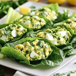 - 4 hard-boiled eggs, peeled and chopped - 1 ripe avocado, mashed - 2 tablespoons Greek yogurt (or mayonnaise) - 1 tablespoon Dijon mustard - Salt and pepper to taste - 1 tablespoon fresh lemon juice - 1 celery stalk, finely chopped - 2 green onions, sliced - Fresh herbs (like dill or parsley) for garnish - Large lettuce leaves (such as romaine or butter lettuce) for wrapping When making avocado egg salad lettuce wraps, I love to keep it simple yet tasty. The main ingredients are key here. Start with four hard-boiled eggs. Chop them up to get nice pieces. Then, grab a ripe avocado. Mash it well until it’s creamy. Combine these two in a bowl. Next, add two tablespoons of Greek yogurt or mayonnaise. This gives it a nice texture. You’ll want one tablespoon of Dijon mustard for a little kick. Don't forget to season with salt and pepper to taste. If you want to add some zing, include one tablespoon of fresh lemon juice. It brightens up the flavors. For crunch, finely chop one celery stalk. Add two sliced green onions for a fresh taste. For the wraps, use large lettuce leaves like romaine or butter lettuce. They hold everything together and make it easy to eat. You can also garnish with fresh herbs like dill or parsley for extra flavor. This combination creates a delicious, healthy meal that is easy to prepare. Plus, it’s full of protein and good fats! 1. Start by taking a medium mixing bowl. 2. Combine the chopped hard-boiled eggs and the mashed avocado. Mix them well. 3. Next, add the Greek yogurt or mayonnaise, Dijon mustard, and lemon juice. Stir until smooth. 1. Gently fold in the finely chopped celery and sliced green onions. This adds crunch and flavor. 2. Season the mixture with salt and pepper to your taste. 1. Prepare the lettuce leaves by washing them. Pat them dry with a paper towel. 2. Spoon a generous amount of the avocado egg salad onto the center of each lettuce leaf. 3. Garnish with fresh herbs like dill or parsley. This makes it look nice. 4. Roll the lettuce leaves around the filling or fold them over. Enjoy your wraps! - Choosing the right avocado for the recipe: Select a ripe avocado that yields slightly when you press it. If it feels hard, it’s not ready. A perfect avocado will have a smooth skin and a rich green color inside. - How to perfectly hard-boil eggs: Start with cold eggs in a pot of water. Bring it to a boil, then cover and turn off the heat. Let the eggs sit for about 12 minutes. After that, cool them in ice water. This method gives you firm whites and a nice yellow yolk. - Plate presentation for a visually appealing dish: Arrange the wraps on a colorful platter. Use fresh herbs as a garnish. This adds a pop of color and makes the dish look fresh. A sprinkle of lemon zest can also brighten the plate. - Pairing options that complement the wraps: Serve the wraps with a side of fresh fruit or crunchy veggies. You can also offer a light soup, like tomato or cucumber, to balance the meal. These pairings add flavor and texture to your lunch or dinner! {{image_2}} You can change the main protein in your wrap. Instead of eggs, try chicken or tuna. Both options work well with avocado. Just chop them up and mix them in. For a vegan twist, swap Greek yogurt for silken tofu or a dairy-free yogurt. This keeps the creamy texture while making it plant-based. To spice things up, add cayenne or paprika to the mix. These spices give a nice kick without overpowering the dish. You can also fold in extra veggies like bell peppers or cucumbers. They add crunch and color. Try diced pickles or grated carrots for another layer of flavor. Each addition makes the dish unique and exciting! To store leftover avocado egg salad, place it in an airtight container. This keeps the salad fresh and tasty. If you add lemon juice, it helps to slow browning. Use it within three days for best flavor. To keep lettuce crisp, wrap the leaves in a damp paper towel. Then place them in a plastic bag. This method keeps them fresh and crunchy for longer. Make sure the leaves are dry before storing. Wet leaves can spoil quickly. You can prepare the avocado egg salad ahead of time for quick meals. Just mix the salad and store it in the fridge. This way, you can grab it anytime for a healthy snack or lunch. For long-term storage, avoid freezing the avocado egg salad. Freezing can change the texture of the eggs and avocado. Instead, consider making the salad without avocado and freeze it. Then, add fresh avocado when you are ready to eat. This keeps your meal fresh and creamy. How long can I keep avocado egg salad in the fridge? You can keep avocado egg salad in the fridge for about 2 days. After that, the avocado may brown, and the salad won't taste as fresh. Store it in an airtight container to keep it longer. Can I use different types of lettuce for wraps? Yes, you can use many types of lettuce. Romaine and butter lettuce work well. You can also try collard greens or even cabbage for a crunchy twist. What can I do if my avocado is not ripe enough? If your avocado is not ripe, place it in a brown paper bag. The bag traps ethylene gas, which speeds up ripening. Check it daily until it feels soft but not mushy. Are there any gluten-free options for the wraps? Absolutely! Lettuce wraps are naturally gluten-free. Just make sure any ingredients you add, like sauces, are also gluten-free. How can I make this recipe vegan-friendly? To make this recipe vegan, replace the eggs with mashed chickpeas. Use a plant-based yogurt instead of Greek yogurt. This keeps the creamy texture while making it suitable for vegans. What are some healthy side dish suggestions to serve with it? You can serve fresh fruit, veggie sticks, or a light soup. A side salad with vinaigrette pairs nicely too. These sides keep your meal light and fresh. This recipe combines simple ingredients for a tasty salad. We covered the main and optional ingredients that boost flavor and nutrition. I shared easy steps to make the salad and wrap it in lettuce. Tips on storage and meal prep help keep your dish fresh. You can even customize your salad with different proteins or spices. Now, you can enjoy a healthy meal that’s quick and fun to make. Don't hesitate to experiment and make it your own!