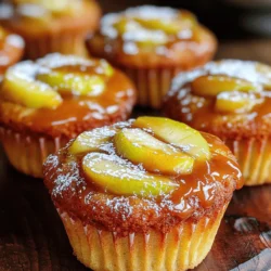 - 2 medium apples, peeled, cored, and sliced - 1 teaspoon cinnamon - 1/2 cup brown sugar - 1/4 cup unsalted butter, melted - 1 1/2 cups all-purpose flour - 1 teaspoon baking powder - 1/2 teaspoon baking soda - 1/4 teaspoon salt - 1/2 cup granulated sugar - 1/2 cup milk - 1/4 cup vegetable oil - 1 large egg - 1 teaspoon vanilla extract - Powdered sugar for dusting - Extra caramel sauce for drizzling For these caramel apple upside down muffins, fresh apples bring flavor and moisture. I love using crisp, sweet apples. They add a nice bite to the muffins. Brown sugar and butter create a sweet and sticky base. This is what makes the muffins upside down! The baking ingredients are key to a fluffy muffin. The all-purpose flour gives structure. The baking powder and baking soda make the muffins rise. Mixing these with salt balances the sweetness. Optional toppings can elevate your muffins. A dusting of powdered sugar adds charm. Drizzling with caramel sauce makes them even more decadent. You can customize these muffins to suit your taste. First, set your oven to 350°F (175°C). This helps bake the muffins evenly. Next, line a muffin tin with paper liners. If you don’t have them, grease the tin with non-stick spray. This step keeps the muffins from sticking. Make sure to cover each cup well so they pop out easily later. In a small bowl, mix melted butter and brown sugar. Stir until the mix is smooth. This will be the sweet base for your muffins. Spoon about one tablespoon into each muffin cup. Next, take your apple slices and place them over the brown sugar mix. Spread them out well. Sprinkle a bit of cinnamon over the apples for extra flavor. This adds warmth and depth to the muffins. Grab a large mixing bowl and whisk together the flour, baking powder, baking soda, and salt. This creates the dry mix for your muffins. In another bowl, combine granulated sugar, milk, vegetable oil, egg, and vanilla extract. Whisk until everything is well mixed. Slowly pour the wet mix into the dry mix. Stir gently until just combined. Be careful not to overmix, as this makes the muffins tough. Now, spoon the muffin batter over the apple slices in each cup. Fill each cup about three-quarters full. This allows the muffins to rise without spilling over. Place the muffin tin in the oven and bake for 18-20 minutes. Check if they are done by inserting a toothpick into the center. If it comes out clean, the muffins are ready. Once baked, let them cool for about five minutes in the pan. Carefully invert them onto a serving plate. Let them cool slightly before serving. Enjoy your sweet treat! - Use fresh apples for the best flavor. - Don’t peel the apples too far in advance. They can brown quickly. - Mix wet and dry ingredients gently. This keeps your muffins light and fluffy. - Fill each muffin cup three-quarters full. This helps them rise perfectly. - Keep an eye on your oven temperature. An oven thermometer can help. - Overmixing the batter will make your muffins tough. Mix just until combined. - Skipping the cinnamon can lead to bland muffins. It adds a sweet touch. - Forgetting to grease the muffin tin can cause sticking. Always line or grease it. - Not checking doneness can lead to raw centers. Use a toothpick for best results. - Cooling the muffins too long in the pan can make them soggy. Invert them soon. - A good muffin tin ensures even baking. Choose a non-stick or silicone one. - Use a mixing bowl that is large enough for all ingredients. This helps with mixing. - A whisk is great for blending wet and dry ingredients smoothly. - An ice cream scoop helps to portion the batter evenly. This makes for uniform muffins. - A toothpick is essential for checking your muffins. It tells you when they are done. {{image_2}} You can easily make these muffins your own. Adding nuts or dried fruit gives a fun twist. Try walnuts or pecans for crunch. They add a nice texture. You can also use raisins or dried cranberries for sweetness. Just fold in about half a cup of your choice into the batter. This small change makes a big difference. Spices can change the flavor of your muffins. While cinnamon is great, try nutmeg or ginger. These spices bring warmth and depth. For a unique flavor, mix in pumpkin pie spice or cardamom. Just one teaspoon of a new spice can create a fresh taste. Experiment with these options to find your favorite. If you need gluten-free muffins, it’s simple to adjust. Use a gluten-free flour blend instead of all-purpose flour. These blends often work well without changing the taste. Make sure your baking powder is gluten-free too. You can still enjoy these muffins without the gluten. Just follow the same recipe and enjoy! To keep your Caramel Apple Upside Down Muffins fresh, store them in an airtight container. This helps keep the muffins moist. Place them on the counter for up to three days. If you want to keep them longer, the fridge is a good option. Just make sure to wrap them well. You can freeze these muffins for later. First, let them cool completely. Then, wrap each muffin in plastic wrap. Place the wrapped muffins in a freezer bag. This way, they will stay fresh for up to three months. When you're ready to eat them, just take out what you need. To enjoy your muffins warm, use the oven or microwave. For the oven, preheat to 350°F (175°C). Place the muffins on a baking sheet for about 10 minutes. If you use the microwave, heat each muffin for 15-20 seconds. Be careful not to overheat; you want them warm, not hot. Enjoy your sweet treat! Yes, you can use different apples! Varieties like Granny Smith or Honeycrisp work well. Granny Smith adds a tartness, while Honeycrisp gives sweetness. You can even mix two types for more flavor. Choose apples that stay firm when baked for the best results. To make the muffins dairy-free, swap the milk and butter. Use almond milk or oat milk instead. For the butter, you can use coconut oil or a plant-based butter substitute. These changes keep the taste great and maintain the muffin's soft texture. These muffins pair well with many things. Serve them warm with a scoop of vanilla ice cream. A dollop of whipped cream also adds a nice touch. For a drink, try a cup of hot cider or coffee. Both complement the flavors nicely. Check if the muffins are done by poking a toothpick in the center. If it comes out clean, the muffins are ready. You can also look for a golden color on top. The muffins should spring back slightly when touched. To recap, we explored the key ingredients for caramel apple muffins, from fresh apples to optional toppings. Then, we detailed step-by-step instructions to ensure perfect results. I shared tips to avoid common mistakes and highlighted useful baking tools. We also discussed various fun variations, storage tips, and answered your burning FAQs. In short, with a bit of care, you can bake tasty muffins to share. Enjoy the process and savor every bite!
