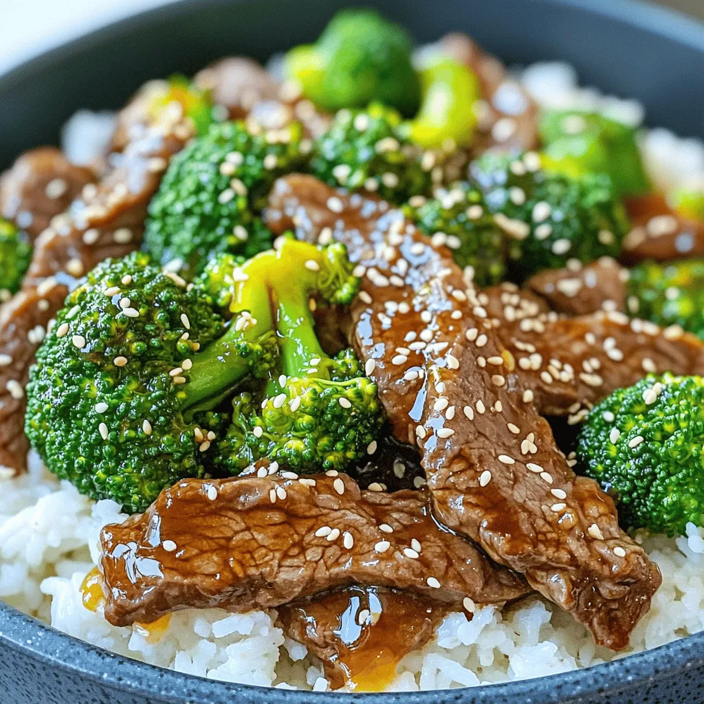 - 2 lbs beef chuck roast, sliced into thin strips - 1 cup low-sodium soy sauce - ½ cup honey - ¼ cup rice vinegar - 4 cloves garlic, minced - 1 inch fresh ginger, grated - 2 tablespoons sesame oil - 2 tablespoons cornstarch - 3 cups broccoli florets - Cooked rice (for serving) - 1 teaspoon sesame seeds (for garnish) When making slow cooker teriyaki beef and broccoli, the right ingredients matter. Start with 2 lbs of beef chuck roast, sliced thin. This cut is tender and flavorful. For the sauce, use 1 cup of low-sodium soy sauce. It gives that classic teriyaki taste without too much salt. Add ½ cup of honey for sweetness. This balances the salty soy sauce well. Then, add ¼ cup of rice vinegar for a hint of tang. Next, we need aromatics to boost the flavor. Use 4 cloves of minced garlic. Garlic adds a nice depth. Grate 1 inch of fresh ginger. Ginger brings warmth and spice to the dish. Finally, drizzle 2 tablespoons of sesame oil at the end. This oil adds a nutty taste. For a perfect finish, you will need cornstarch. Mix 2 tablespoons with water to thicken the sauce. The broccoli florets are a must! Use 3 cups for color and crunch. Serve the dish over cooked rice, and sprinkle with 1 teaspoon of sesame seeds for a lovely touch. This combination of ingredients makes for a delicious meal everyone will enjoy! First, you need to make the marinade. In a bowl, whisk together 1 cup of low-sodium soy sauce, ½ cup of honey, and ¼ cup of rice vinegar. This mix gives your beef a sweet and salty kick. Next, add 4 cloves of minced garlic and 1 inch of grated fresh ginger. These ingredients add great flavor to your dish. Mix it all well until smooth. Now, take 2 lbs of beef chuck roast and slice it into thin strips. Place the beef in the slow cooker. Pour the marinade from the bowl over the beef. Make sure every piece is coated. This step is key to achieving that rich teriyaki taste. For cooking, you can choose between low or high settings. If you cook on low, let it go for 6 to 7 hours. If you're short on time, the high setting works in 3 to 4 hours. Your beef should turn tender and flavorful. About 30 minutes before serving, make a slurry. Mix 2 tablespoons of cornstarch with ¼ cup of water in a small bowl. Stir this mixture into the slow cooker to thicken the sauce. Next, add 3 cups of broccoli florets to the cooker. Cover it and cook on high for another 30 minutes. The broccoli should be bright and tender. Finally, drizzle 2 tablespoons of sesame oil over the beef and broccoli. Stir gently to combine all the flavors. Serve this over cooked rice and sprinkle with 1 teaspoon of sesame seeds for a nice touch. To get tender beef, choose chuck roast. It has fat that makes it juicy. Cut the beef into thin strips. This helps it cook faster and become tender. If your slow cooker runs hot, reduce the cooking time. Each slow cooker is different. Want to boost the flavor? Add a pinch of red pepper flakes for heat. A dash of five-spice powder can add depth. Try topping with green onions or chopped cilantro. These add fresh taste and color. Serve this teriyaki beef over fluffy rice or noodles. Both soak up the sauce well. For sides, think about steamed edamame or a simple salad. These pair nicely and add crunch. {{image_2}} You can switch things up by using chicken or pork instead of beef. Chicken thighs work well for a juicy bite. If you choose pork, a tender cut like pork shoulder is a great choice. For those who prefer a vegetarian option, tofu is perfect. Use firm tofu for the best texture. Just cube it and let it soak in the sauce for flavor. Feel free to mix in different veggies to make it your own. Bell peppers add a sweet crunch, while snap peas bring a nice pop of color. You could also swap in seasonal veggies like carrots or green beans. This way, you can enjoy fresh flavors year-round. Always aim for vibrant colors to enhance both taste and presentation. If you like a bit of heat, add red pepper flakes to your sauce. Start with a pinch and adjust to your taste. You can also change the sweetness level. Add more honey for a sweeter dish or use less for a savory flavor. Making these small tweaks can elevate your meal and cater to your taste buds! Store your leftover teriyaki beef and broccoli in an airtight container. This keeps it fresh. Cool the dish first before sealing it. The beef will stay tasty for up to four days in the fridge. When you're ready to eat, reheat it gently on the stove. You can also use the microwave. Just make sure to stir it well and heat it in short bursts. This helps prevent uneven heating. To freeze this dish, let it cool completely first. Then, transfer it to a freezer-safe container or bag. Squeeze out excess air to avoid freezer burn. This meal can last up to three months in the freezer. When you're ready to eat, thaw it overnight in the fridge. Reheat it slowly on the stove or in the microwave. Add a splash of water if the sauce seems thick. Your slow cooker teriyaki beef and broccoli keeps well. In the fridge, it lasts about four days. In the freezer, it can stay fresh for up to three months. Always check for signs of spoilage, like changes in color or smell. Enjoy your meal knowing it’s safe to eat! You can use coconut aminos or tamari. Both are great options. They add flavor and keep the dish gluten-free. Coconut aminos is sweeter and milder. Tamari is similar to soy sauce but is often gluten-free. Yes, you can prep this dish ahead. Marinate the beef the night before and store it in the fridge. In the morning, just add the beef and sauce to the slow cooker. This makes it easy to enjoy a warm meal later. The beef is done when it is tender and easy to shred. You should see the meat breaking apart with a fork. Check that it reaches an internal temperature of 145°F. This ensures it is safe to eat. Yes, you can add more veggies! Try bell peppers or snap peas. Just remember to adjust the cooking time. Add them about 30 minutes before serving. This helps keep them bright and crunchy. This recipe is simple and rewarding. You learned how to prepare a tasty dish using beef, flavorful sauces, and fresh veggies. We discussed tips for cooking, enhancing flavor, and serving ideas. Feel free to change the proteins and veggies as you like. Remember, proper storage can keep your meal fresh. Enjoy creating meals that bring joy to your table!