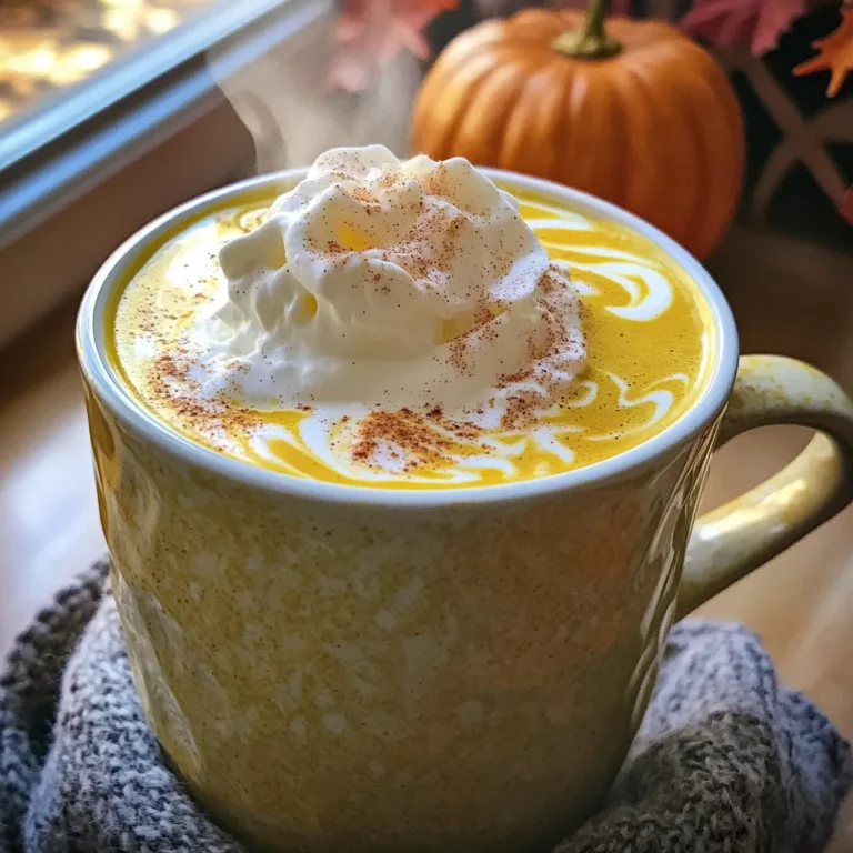 - 1 cup brewed coffee or espresso - 1/2 cup unsweetened almond milk or milk of choice - 1/4 cup pumpkin puree - 1 scoop vanilla or pumpkin protein powder - 1 tablespoon maple syrup (adjust to taste) - 1/2 teaspoon pumpkin pie spice - 1/4 teaspoon vanilla extract - Whipped cream - Cinnamon sprinkle When making a Pumpkin Protein Latte, gather your main ingredients first. Brew your coffee or espresso. This forms the base of your drink. Next, choose your milk. Unsweetened almond milk keeps it light and creamy. If you prefer, you can use regular milk or another dairy-free option. The pumpkin puree adds a rich flavor. It also gives the latte a lovely color. The protein powder boosts the drink's nutritional profile. You can choose vanilla or pumpkin flavor. Both work well with the other ingredients. For sweetness and spice, use maple syrup. This adds a warm, sweet touch. Adjust the amount to suit your taste. The pumpkin pie spice brings in that cozy fall flavor. Finally, add a bit of vanilla extract for depth. You can make your latte even more special with toppings. Whipped cream adds a fun touch. A sprinkle of cinnamon on top finishes it off perfectly. Each ingredient plays a role in making this latte smooth and healthy. Enjoy the process of creating your cozy drink! - In a saucepan, combine 1/2 cup almond milk, 1/4 cup pumpkin puree, and 1 tablespoon maple syrup. - Whisk the mixture over medium heat for 3-5 minutes until warm and smooth. - Add 1 scoop of protein powder, 1/2 teaspoon pumpkin pie spice, and 1/4 teaspoon vanilla extract. - Whisk until you have a lump-free mixture. This should take about 2-3 minutes. - Use an immersion blender or a regular blender to blend the mixture for about 30 seconds until frothy. - While blending, brew 1 cup of coffee or espresso. - In a large mug, pour the brewed coffee, then gently add the pumpkin spice mixture over it. - If you like, top your latte with whipped cream and a sprinkle of cinnamon for extra flavor. To get the best froth, I suggest using an immersion blender. It blends hot mixtures easily. If you use a standard blender, be careful. Hot liquids can spill. Blend for about 30 seconds until smooth. The right temperature is key. Warm your milk and pumpkin mix to about 150°F. This helps create that nice frothy texture. Too hot can cause lumps. Do you like sweet drinks? You can adjust the maple syrup. Start with one tablespoon. Taste it and add more if you want. Everyone’s taste is different. For spices, pumpkin pie spice is great, but you can tweak it. Add more for a strong flavor or less for a milder one. Experiment until you find your perfect mix. A good presentation makes any drink special. Top your latte with whipped cream for a treat. A sprinkle of cinnamon adds color and taste. Choosing the right mug matters, too. Use big mugs for a cozy feel. Clear mugs show off your latte's beautiful colors. Enjoy the look before you take a sip! {{image_2}} You can switch the almond milk for other non-dairy options. Coconut milk adds a nice creaminess. Oat milk is another great choice for a smooth texture. If you prefer, you can even use soy milk. Each milk has a unique taste that can change your latte. When it comes to sweeteners, you have many choices. Instead of maple syrup, try honey or agave nectar. You can also use stevia or monk fruit for a low-calorie option. Each sweetener can give your latte a different flavor. For a fun twist, add a touch of chocolate or almond extract. A small amount of chocolate can make your latte feel like dessert. Almond extract adds a nutty flavor that pairs well with pumpkin. You only need a few drops to make a big impact. Spices can also change your drink. Adding nutmeg brings warmth and depth. You could even try a pinch of ginger for a spicy kick. Feel free to experiment with spices to find your perfect blend. You can choose between plant-based and whey protein powders. Plant-based protein suits those who want vegan options. It often comes from peas or brown rice. Whey protein is great for a creamy texture and mixes well. Different flavors of protein powder can add variety to your latte. Vanilla is a classic choice, but chocolate or pumpkin flavors can enhance your drink. Each flavor brings its own taste and can make your latte special. You can store your pumpkin protein latte in the fridge. Use an airtight container to keep it fresh. It lasts about 2-3 days. To reheat, pour it into a saucepan. Heat it on low until warm. Stir gently to mix. Avoid boiling, as it can change the texture. Yes, you can freeze the mixture. Use a freezer-safe container and leave space for expansion. It can last up to one month in the freezer. To thaw, move it to the fridge overnight. For quick thawing, place it in cold water. Once thawed, stir well before using to restore its creamy texture. Most ingredients last a while. Brewed coffee can sit for about 3 hours at room temperature. Almond milk lasts about 7-10 days in the fridge after opening. Pumpkin puree should be used within 5-7 days once opened. Watch for signs of spoilage: a sour smell or change in color means it’s time to toss it. Yes, you can use regular milk. Each type of milk has its perks. Pros of using regular milk: - Creamy texture - Rich taste Cons of using regular milk: - Higher calories - Lactose for some people Almond milk is lighter and dairy-free. It also gives a nutty flavor. Choose based on your taste and diet needs. Making an iced version is simple and refreshing. Here are the steps: 1. Brew coffee: Start with your coffee or espresso. Let it cool. 2. Prepare pumpkin mixture: Heat almond milk, pumpkin puree, and maple syrup in a saucepan. Stir until smooth. 3. Blend: Add protein powder, spices, and vanilla. Blend it until frothy. 4. Combine: In a tall glass, add ice cubes. Pour the coffee first, then the pumpkin mixture. 5. Garnish: Top it with whipped cream and cinnamon if you like. Enjoy your chilled pumpkin delight! Yes! This Pumpkin Protein Latte is great for meal prep. Tips for making in advance: - Batch cook: Make a larger amount of the pumpkin mixture. Store it in the fridge for up to three days. - Coffee storage: Brew coffee fresh daily for the best taste. - Reheat: Warm the pumpkin mixture before serving. Meal prepping makes mornings easy and tasty! This blog post explored how to make a delicious pumpkin protein latte. We covered main ingredients like brewed coffee, pumpkin puree, and protein powder. I shared step-by-step instructions to help you prepare, blend, and serve your latte perfectly. You learned tips for great flavors, storage options, and how to adapt the recipe. With these insights, you can enjoy a tasty drink that fuels your day. So, grab your ingredients and start crafting your latte masterpiece today!