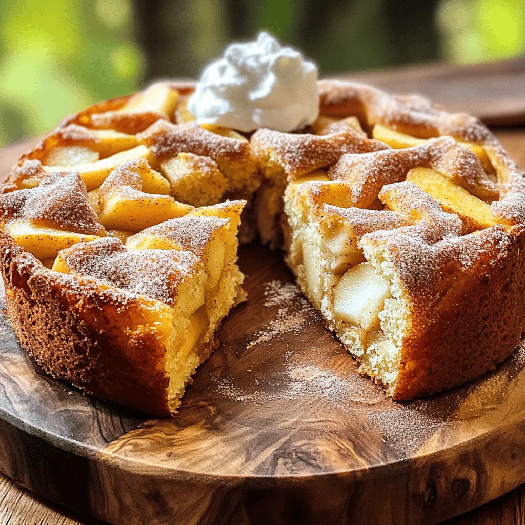 - 2 cups apple cider - 2 cups all-purpose flour - 1 teaspoon baking powder - 1 teaspoon baking soda - 1 teaspoon ground cinnamon - ½ teaspoon ground nutmeg - ½ teaspoon salt - ¾ cup granulated sugar - ½ cup brown sugar, packed - ¾ cup unsalted butter, softened - 3 large eggs - 1 teaspoon vanilla extract - ½ cup granulated sugar (for rolling) - 2 teaspoons ground cinnamon (for rolling) To make this cake, start with fresh apple cider. It gives the best flavor! Using good quality flour also helps. You want your cake to be soft and fluffy. Next, gather your sugars. Both granulated and brown sugar add sweetness. They also add a nice depth to the flavor. The brown sugar makes it moist too. Don’t forget the spices! Ground cinnamon and nutmeg bring warmth and depth. For the wet ingredients, butter adds a rich taste. Make sure it is softened for easy mixing. Eggs help to bind everything together and add fluffiness. Finally, a splash of vanilla extract gives a lovely aroma. The sugar and cinnamon for rolling adds that classic donut touch. It makes the cake irresistible! The crunchy outside pairs well with the soft inside. Now you have everything you need! Let’s get baking and enjoy this delicious treat together. To make your apple cider donut cake, first, reduce the cider. In a small saucepan, bring 2 cups of apple cider to a boil over medium-high heat. Once it boils, lower the heat and let it simmer. You want to reduce it to about 1 cup. This should take around 15 to 20 minutes. The cider is done when it looks syrupy and has a stronger flavor. Remove it from heat, and let it cool slightly before using it in the batter. Next, prepare your oven and pan. Preheat your oven to 350°F (175°C). This step is key for getting a nice rise in your cake. Choose a Bundt pan or a 9x13 inch baking dish for this recipe. Make sure to grease and flour the pan well. This helps the cake come out easily after baking. Now, let’s mix the batter. In a medium bowl, whisk together the dry ingredients: 2 cups of all-purpose flour, 1 teaspoon baking powder, 1 teaspoon baking soda, 1 teaspoon ground cinnamon, ½ teaspoon ground nutmeg, and ½ teaspoon salt. In a large mixing bowl, cream together ¾ cup of softened unsalted butter, ¾ cup of granulated sugar, and ½ cup of brown sugar until it is light and fluffy. This takes about 3 to 4 minutes. Add 3 large eggs one at a time, mixing well after each. Then, stir in 1 teaspoon of vanilla extract. Gradually mix in the reduced cider. Finally, add the dry ingredients to the wet mixture, stirring gently. Be careful not to over-mix; this keeps the cake soft. Now it's time to bake. Pour the batter into your prepared pan and smooth the top with a spatula. Bake in the preheated oven for 30 to 35 minutes. You can test if it's done by inserting a toothpick into the center. If it comes out clean, the cake is ready. Once baked, let the cake cool in the pan for about 10 minutes. Turn it out onto a wire rack to cool completely. After it cools, mix ½ cup of granulated sugar with 2 teaspoons of ground cinnamon in a shallow bowl. Roll the cake in this mixture for a sweet finish. To get a fluffy cake, start with soft butter. Let it sit at room temperature for about an hour. Cream the butter with both sugars until light and fluffy. This should take about 3-4 minutes. The air you whip into the butter helps the cake rise. Make sure your eggs are also at room temp. Cold eggs can make the batter dense. When mixing, add eggs one at a time. This helps them blend in well. To boost the taste, consider adding more spices. A touch of ginger or allspice can bring warmth. Think about adding a splash of maple syrup for extra sweetness. For toppings, whipped cream adds a nice touch. A scoop of vanilla ice cream pairs well too. You can also sprinkle more cinnamon sugar on top. This adds texture and flavor. For a cozy look, serve slices on a wooden board. Dust extra cinnamon sugar on each slice for a pop. To wow your friends on social media, slice the cake and show the inside. A drizzle of caramel or a dollop of whipped cream can make it shine. Bright colors and fun plates catch the eye. {{image_2}} To make a gluten-free version, use a gluten-free flour blend. Look for one that has xanthan gum. This will help with the cake's structure. You may need to add a bit more liquid. Gluten-free flour can absorb more moisture. If the batter seems too thick, add a splash of apple cider. You can mix in other fruits for added flavor. Chopped pears pair well with apple cider. You can also add nuts or chocolate chips for a tasty twist. Try walnuts for crunch or chocolate chips for sweetness. Adding spices like ginger or cloves can also enhance the flavor. This gives the cake a warm, cozy feel. For mini cakes, use a cupcake tin or mini Bundt pan. Fill each cup about two-thirds full with batter. Bake for about 18-20 minutes. Check for doneness with a toothpick. If it comes out clean, your mini cakes are ready. These smaller portions are perfect for sharing at parties or gatherings. To keep your cake fresh, wrap it well. Use plastic wrap or foil. Store the cake in the fridge. This stops it from drying out. The cake stays fresh for about 3 to 5 days. Want to save some for later? You can freeze the cake! First, let it cool completely. Then, slice it into pieces. Wrap each slice in plastic wrap. Place the slices in a freezer bag. This helps prevent freezer burn. The cake can last up to 3 months in the freezer. To thaw, take the slices out and leave them at room temperature. You can also warm them briefly in the microwave. Enjoy your cake anytime! Yes, you can use store-bought apple cider. However, homemade cider often has a fresher taste. Store-bought cider can be sweeter. Make sure to choose a quality brand. Look for cider with no added sugars or preservatives. This choice makes your cake taste better and more natural. To check if the cake is done, use a toothpick. Insert it into the center of the cake. If it comes out clean, the cake is ready. You can check it a few minutes before the baking time ends. If the toothpick has wet batter, bake for a few more minutes. This simple tip ensures a perfectly baked cake. To make the cake more moist, try a few tricks. First, use room temperature eggs and butter. This helps the batter mix well. You can also add a little applesauce. It adds moisture and flavor without making the cake heavy. Another option is to slightly under-bake the cake. This keeps it soft and tender. You learned how to make a delicious apple cider donut cake. We covered key ingredients, step-by-step instructions, and helpful tips. Remember to mix well and check doneness with a toothpick. You can also try variations like gluten-free or individual cakes. Store leftovers properly to enjoy later. Experiment with flavors to make it your own. Enjoy making this cake for special occasions or just because! Happy baking!