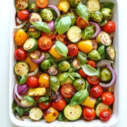 - 1 medium zucchini, sliced - 1 medium bell pepper, chopped - 1 red onion, chopped - 1 cup cherry tomatoes, halved - 1 cup Brussels sprouts, halved For this dish, I love picking fresh veggies. Each one adds its own taste and texture. - Zucchini: This veggie gives a soft touch. Slice it into thick rounds for even cooking. - Bell Pepper: You can choose any color. It adds sweetness and crunch. Chop it into bite-sized pieces. - Red Onion: It brings a nice sharpness. Cut it into thin wedges for even roasting. - Cherry Tomatoes: Halved tomatoes give a burst of flavor. Their sweetness shines when roasted. - Brussels Sprouts: Halved sprouts add earthiness. They become crispy on the outside and tender inside. - 3 tablespoons balsamic vinegar - 2 tablespoons olive oil - 2 cloves garlic, minced - 1 teaspoon dried Italian herbs - Salt and black pepper to taste A good marinade makes all the difference. This one is simple but powerful. - Balsamic Vinegar: It adds a tangy sweetness. It enhances the flavor of all the veggies. - Olive Oil: This helps the veggies roast well. It adds richness and keeps them moist. - Garlic: Fresh minced garlic gives a strong aroma. It rounds out the taste of the dish. - Dried Italian Herbs: A mix of oregano, thyme, and basil brings warmth. Use one teaspoon for a balanced flavor. - Salt and Pepper: These staples boost all the other flavors. Add them to taste, but don’t overdo it. - Fresh basil leaves - Additional balsamic vinegar Garnishes make any dish pop. I like to keep it simple. - Fresh Basil Leaves: They add brightness and freshness. Tear a few leaves and sprinkle them on top before serving. - Additional Balsamic Vinegar: A drizzle gives an extra burst of flavor. It enhances the dish's richness and adds visual appeal. - Preheat the Oven: Set your oven to 425°F (220°C). This high heat gives the veggies great flavor. - Line the Baking Sheet: Use parchment paper on a large baking sheet. This helps with easy cleanup. - Chopping and Slicing Techniques: Slice the zucchini into thin rounds. Chop the bell pepper and red onion into bite-sized pieces. Halve the cherry tomatoes and Brussels sprouts. Keep all pieces similar in size for even cooking. - Mixing the Veggies: In a large bowl, combine the chopped veggies. This mix will create a colorful and tasty medley. - Whisking Together Ingredients: In a separate bowl, whisk together 3 tablespoons of balsamic vinegar, 2 tablespoons of olive oil, 2 cloves of minced garlic, 1 teaspoon of dried Italian herbs, and salt and black pepper. This marinade adds a rich flavor to the veggies. - Tossing the Veggies: Pour the balsamic mixture over the veggies. Toss until every piece is well-coated. You want each veggie to soak up that lovely flavor. - Spreading on the Baking Sheet: Spread the seasoned veggies out on the prepared baking sheet. Make sure they are in a single layer. This helps them roast evenly. - Roasting Time and Temperature: Roast the veggies in the oven for 20-25 minutes. Stir them halfway through cooking. They should become tender and slightly caramelized. How to Achieve the Right Texture To get the best texture, cut your veggies evenly. This helps them cook at the same speed. I like to slice zucchini thin and chop bell peppers and onions into similar sizes. Brussels sprouts should be halved for even cooking. Roasting at 425°F gives a nice caramelization. This adds a rich flavor and keeps them tender. Watch them closely to avoid overcooking. Stirring Techniques Stirring is key to even roasting. Halfway through cooking, carefully stir the veggies. This helps them brown nicely. Use a spatula to flip them gently. Avoid smashing or breaking them apart. This keeps their shape and texture intact. Additional Seasoning Options While balsamic vinegar and olive oil are great, you can mix in more flavors. Try adding chili flakes for a kick. Lemon zest can brighten up the dish. You can also add a pinch of smoked paprika for a smoky taste. Experiment with your favorite seasonings to find what you love. Using Fresh Herbs Fresh herbs make a big difference. After roasting, sprinkle fresh basil on top. This adds a burst of flavor and color. You can also use parsley or thyme. Just chop them finely and sprinkle them over the veggies before serving. Serving Directly from the Pan One of my favorite ways to serve this dish is right from the pan. It looks inviting and colorful. Just place the pan on the table. Guests can help themselves. This makes for a casual and fun dining experience. Garnishing Tips For that extra touch, drizzle a little more balsamic vinegar over the veggies before serving. This enhances the flavor and adds shine. You can also add a sprinkle of freshly cracked pepper. It gives a nice finish and looks appealing. {{image_2}} You can switch up the veggies based on what you have. Seasonal vegetables add great taste. Try using seasonal zucchini in the summer or root veggies like carrots and parsnips in the fall. You can also add sweet potatoes or butternut squash for a cozy twist. This gives a new life to your dish each season. Adding cheese can enhance the flavor. Feta cheese adds a nice saltiness. You can also sprinkle Parmesan for a richer taste. For crunch and healthy fats, consider adding nuts or seeds. Walnuts or pine nuts work well. They add a delightful crunch and boost nutrition. Balsamic is a classic choice, but you can explore other dressings. Try a lemon vinaigrette for a bright flavor. Honey mustard can add a sweet kick. If you want a different tang, consider substitutes like red wine vinegar or apple cider vinegar. These options open up new flavor profiles for your veggie medley. - Best Practices for Refrigeration: Once you finish your delicious sheet-pan balsamic roasted veggie medley, let it cool. Place leftovers in an airtight container. Store them in the fridge for up to four days. This keeps the veggies fresh and tasty. - Freezing Options: You can also freeze the leftovers. Place the cooled medley in a freezer-safe container. It will last up to three months. When ready to eat, thaw it overnight in the fridge. - Ensuring Quality and Texture: To reheat, place the veggies in a preheated oven at 350°F (175°C). Heat for about 10-15 minutes. This method keeps the veggies crisp and flavorful. You can also use a microwave. Heat in short bursts, stirring in between. This way, they stay warm without getting soggy. Prep Time and Cooking Duration It takes about 15 minutes to prep the ingredients. You will need 20 to 25 minutes to roast the veggies. In total, plan for about 40 minutes from start to finish. Substitutions for Non-Vegan Elements Yes, this recipe is already vegan! It uses only vegetables and plant-based ingredients. You don’t need to change anything to make it vegan. Pairing Suggestions and Complements This veggie medley pairs well with grains like quinoa or rice. Serve it alongside grilled chicken or fish for a nice balance. You can also add a fresh salad for a light meal. Tips for Using Frozen vs. Fresh Vegetables Yes, you can use frozen vegetables. Just make sure to thaw them first. This helps them roast evenly. Frozen veggies may need a bit more time to cook. Check for tenderness before serving. In this blog post, we explored how to create flavorful roasted vegetables. We covered ingredient selection, including fresh veggies and a simple balsamic marinade. I detailed each step, from prepping the oven to creating delicious garnishes. Roasting vegetables can enhance their flavor and texture. Remember, you can mix and match ingredients and marinades. Enjoy the process and feel free to experiment with your tastes as you create your own perfect dish.