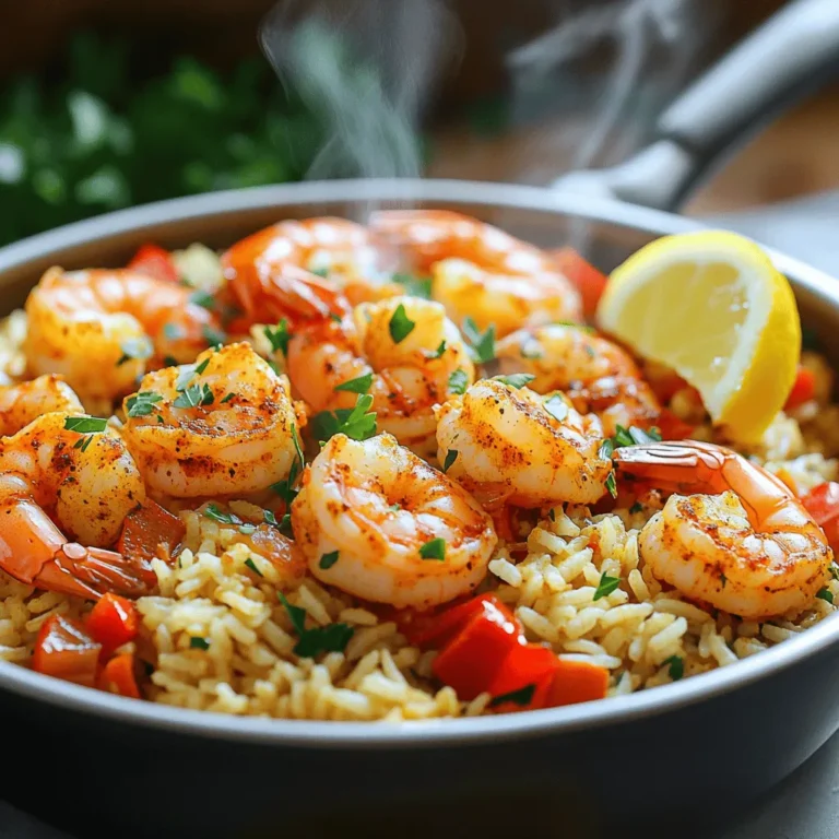 - 1 lb (450g) large shrimp, peeled and deveined - 1 tablespoon Cajun seasoning - 2 tablespoons olive oil - 1 medium onion, diced - 1 red bell pepper, diced - 3 cloves garlic, minced - 1 cup long-grain white rice - 2 cups chicken broth - 1 can (14.5 oz) diced tomatoes, undrained - 1 cup frozen peas - Salt and pepper to taste - Fresh parsley, chopped (for garnish) These ingredients provide a great base for flavor. The shrimp brings a seafood taste, while the Cajun seasoning adds spice. The veggies like onion and bell pepper bring sweetness. The rice absorbs all the flavors, making it a complete meal in one pot. - Large pot or skillet - Sharp knife - Cutting board - Wooden spoon - Measuring cups and spoons - Bowl for tossing shrimp Having the right tools makes cooking easier. A large pot helps with even cooking. A sharp knife and cutting board let you chop cleanly. A wooden spoon helps stir without scratching your pot. - Shrimp: Use chicken or tofu for a different protein. - Cajun seasoning: Mix paprika, cayenne, and garlic powder if you don’t have it. - Olive oil: Canola or vegetable oil works too. - Chicken broth: Use vegetable broth for a vegetarian option. - Diced tomatoes: Fresh tomatoes can replace canned ones. Substitutions can help you use what you have. This way, you can still make a tasty dish even if you lack some ingredients. Start by getting your shrimp ready. Take one pound of large shrimp. Peel and devein them if needed. In a bowl, mix the shrimp with one tablespoon of Cajun seasoning. Toss them well to coat each shrimp evenly. This step adds a punch of flavor to your dish. Next, grab a large pot or skillet. Heat two tablespoons of olive oil over medium heat. Add one medium diced onion and one diced red bell pepper. Sauté these for about three to four minutes. You want them to become soft and translucent. After that, add three cloves of minced garlic. Cook for another minute until you smell the garlic. Now, add one cup of uncooked long-grain white rice. Toast the rice for about two minutes, stirring often. This helps the rice soak up all the flavors later. Now it’s time to combine everything. Pour in two cups of chicken broth and one can of undrained diced tomatoes. Bring this mixture to a gentle boil. Once boiling, reduce the heat to low and cover the pot. Let it simmer for about fifteen minutes. The rice should absorb most of the liquid by now. Carefully fold in the seasoned shrimp and one cup of frozen peas. Cover the pot again and cook for an additional five to seven minutes. Look for the shrimp to turn pink and be fully cooked. Finally, taste and season with salt and pepper. Let the pot sit covered for five minutes before serving. To cook shrimp just right, watch the color. When shrimp turn pink, they are ready. Overcooking makes them tough. Aim for about 5-7 minutes in the pot. The shrimp should be firm but not rubbery. Toss them in Cajun seasoning before cooking. This adds a great kick! Use fresh herbs to boost flavor. Fresh parsley adds freshness and color. A squeeze of lemon brightens the dish too. You can also add hot sauce for more heat. If you like a smoky taste, try smoked paprika. Each of these can take your dish to the next level! To keep rice fluffy, rinse the grains first. This removes extra starch. When you toast the rice, stir it well. This helps it absorb flavors better. After cooking, let it sit covered for a few minutes. This step helps any remaining steam finish the cooking. It makes every bite light and airy! {{image_2}} You can make this dish vegetarian by swapping out shrimp for firm tofu. Cut the tofu into cubes and sauté them until golden before adding them to the rice. Use vegetable broth instead of chicken broth for the base. This keeps the flavors rich and tasty. If you love heat, add more Cajun seasoning or some diced jalapeños. You can also toss in a splash of hot sauce for an extra kick. Just be careful not to add too much at once. Taste as you go to find the right balance for you. You can easily change the protein in this recipe. Try chicken, sausage, or even fish. Cut chicken into small pieces and cook them until browned. For sausage, slice it up and cook it with the veggies. Each option gives a unique twist to this one-pot meal. After you enjoy your One-Pot Spicy Cajun Shrimp and Rice, store leftovers in an airtight container. This keeps the flavors fresh. Make sure to cool the dish to room temperature first. Then, place it in the fridge. It will stay good for about three days. To reheat, you can use the microwave or the stove. For the microwave, place a portion in a bowl. Add a splash of water to keep it moist. Heat for about one to two minutes. Stir halfway through to heat evenly. On the stove, warm on low heat in a pan. Stir often until it’s hot throughout. If you want to save some for later, freezing works well. First, let the dish cool completely. Then, transfer it to a freezer-safe container. It will last up to three months in the freezer. To reheat from frozen, let it thaw in the fridge overnight. Then, follow the reheating instructions. Enjoy the flavors again! Yes, you can use brown rice. Brown rice has a nutty flavor and is healthier. However, it takes longer to cook. You need to increase the liquid and cooking time. Use 2 ½ cups of broth and simmer for about 35-40 minutes. You can add many things! Try diced celery for crunch, or corn for sweetness. You might also like to add sausage for extra flavor. Other options include diced zucchini or mushrooms. These additions can make the dish even more tasty and fun! To lower the spice, use less Cajun seasoning. You can also add a bit of sugar to balance the heat. Mixing in dairy, like sour cream or yogurt, can help cool it down, too. This way, you keep the flavors without the heat! This blog covers how to create a delicious one-pot shrimp dish. You learned about the key ingredients and tools needed. I also shared tips for cooking shrimp and rice perfectly. You can vary the dish with vegetarian or spicy options. Finally, I explained how to store leftovers and answered common questions. Cooking should be fun and creative. Now, with these tips and tricks, you can make your meal enjoyable!