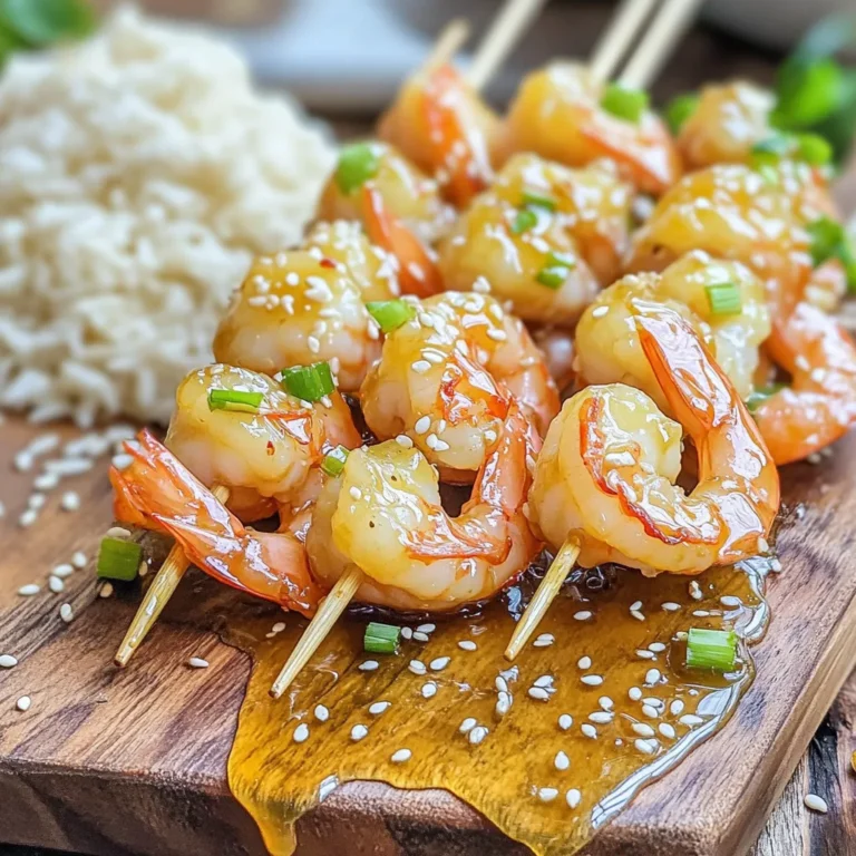 - 1 pound large shrimp, peeled and deveined - 1/4 cup honey - 3 tablespoons soy sauce (low sodium recommended) - 2 cloves garlic, minced - 1 tablespoon fresh ginger, grated - 1 tablespoon sesame oil - 1 tablespoon rice vinegar - 1/2 teaspoon red pepper flakes (optional, for spice) - 1 green onion, finely sliced (for garnish) - 1 tablespoon sesame seeds (for garnish) - Wooden skewers (soaked in water for 30 minutes) For this recipe, you need fresh, large shrimp. I like to use shrimp that are already peeled and deveined for ease. The marinade is a mix of sweet and savory. Honey, soy sauce, garlic, and ginger create a flavorful base. Sesame oil adds depth, while rice vinegar gives it a nice tang. If you like some heat, add red pepper flakes. Don’t forget the garnishes! Green onion and sesame seeds not only look nice but add extra flavor. Soak your wooden skewers in water for 30 minutes. This helps prevent them from burning in the air fryer. This simple preparation sets the stage for a tasty meal. To start, gather your mixing bowl. Add the following ingredients: - 1/4 cup honey - 3 tablespoons soy sauce - 2 cloves garlic, minced - 1 tablespoon ginger, grated - 1 tablespoon sesame oil - 1 tablespoon rice vinegar - 1/2 teaspoon red pepper flakes (optional) Stir these items together until they blend well. This mixture is your marinade. Now, take your shrimp and add them to the bowl. Make sure each shrimp gets coated in the marinade. Cover the bowl and place it in the fridge. Let it chill for at least 30 minutes. This time allows the flavors to soak into the shrimp. Soaking your wooden skewers is key to this recipe. Why? It keeps them from burning in the air fryer. Fill a bowl with water and place the skewers inside. Let them soak for 30 minutes. This small step makes a big difference. Next, preheat your air fryer to 400°F (200°C). This should take about 5 minutes. While it heats, thread the marinated shrimp onto the soaked skewers. Leave space between each shrimp for even cooking. Once ready, place the skewers in the air fryer basket. Make sure they sit in a single layer. Cook them for 8-10 minutes. Flip the skewers halfway through cooking. You’ll know they are done when the shrimp are pink and cooked through. Carefully take them out and enjoy! To get shrimp just right, look for a few signs. First, they should turn bright pink. The texture should feel firm but not tough. If the shrimp curl tightly, they are likely overcooked. Cooking time can vary based on shrimp size. For large shrimp, cook for about 8-10 minutes. If your shrimp are smaller, reduce the time to around 6-8 minutes. Always flip them halfway through cooking for even results. Adding fresh herbs can boost flavor. Consider using cilantro or parsley. These herbs add freshness and color. You can also add spices like paprika or cayenne for heat. For deeper flavors, marinate the shrimp longer. Aim for at least 30 minutes, but if you have time, marinate for 1-2 hours. This extra time allows the shrimp to soak up all the tasty marinade. {{image_2}} You can swap shrimp for chicken or tofu in this recipe. Both options work well with the honey garlic marinade. If you use chicken, cut it into small pieces for even cooking. For tofu, press it to remove excess water before marinating. Cooking times for alternative proteins: - Chicken: Cook at 400°F for 12-15 minutes, flipping halfway. - Tofu: Cook at 400°F for 10-12 minutes, flipping halfway. Adjust your cooking time based on the protein you choose. This way, you’ll get a tasty dish every time. You can get creative with the marinade flavors. Try adding some spice with chili paste or hot sauce if you like heat. For a fresh twist, mix in citrus juice like lime or orange. Customizing with seasonal ingredients: - Herbs: Add fresh cilantro or basil for an herbaceous kick. - Fruits: Include pureed mango or pineapple for sweetness. Mix and match ingredients based on what’s fresh. This gives your skewers a unique taste. Enjoy experimenting with flavors! To store leftover shrimp skewers, allow them to cool first. Place them in an airtight container. This keeps them fresh and tasty. You can store them in the fridge for up to two days. I recommend using glass or BPA-free plastic containers. These options help avoid any chemical leaching. For reheating, the air fryer is your best friend. Preheat the air fryer to 350°F (175°C). Place the skewers in the basket. Heat them for about 5 minutes. This will keep them crispy and warm. You can also use a microwave. Just place them on a plate and cover with a damp paper towel. Heat for 1-2 minutes. This method is quick but might make them a bit softer. Yes, you can use frozen shrimp. First, you need to thaw them safely. Place the shrimp in a bowl of cold water for about 15 to 20 minutes. Change the water halfway through to speed up the thawing. Once thawed, pat the shrimp dry with a paper towel. This step helps the marinade stick better. Cooked shrimp turns pink and opaque. They should also curl slightly. If you notice a tight "C" shape, they are likely overcooked. Use a meat thermometer if needed. Shrimp should reach an internal temperature of 120°F (49°C). Absolutely! You can prepare the marinade a day ahead. Store it in an airtight container in the fridge. It will keep well for about 3 days. Just remember to add the shrimp when you're ready to cook. This way, they soak up all that tasty flavor! This blog post guided you through making tasty shrimp skewers. You learned about the key ingredients, from shrimp to the marinade. The step-by-step instructions showed how to prep, soak skewers, and air fry the shrimp. Tips helped you achieve the perfect cook and enhance flavors. You explored protein alternatives and unique marinade ideas too. Remember, storing leftovers properly keeps them fresh. Enjoy experimenting and making this recipe your own! Trust the process and learn to love cooking.