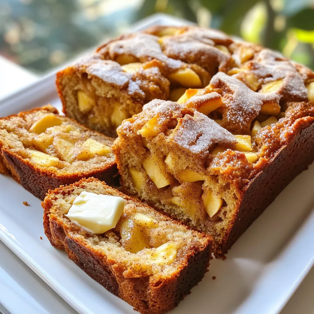 - 2 cups all-purpose flour - 1 cup granulated sugar - 1/2 cup unsalted butter, softened - 2 large eggs - 1/2 cup buttermilk - 1 teaspoon baking powder - 1/2 teaspoon baking soda - 1 teaspoon ground cinnamon - 1/2 teaspoon salt - 1 large apple, peeled, cored, and diced - 1/2 cup brown sugar (for the filling) - 1 tablespoon ground cinnamon (for the filling) - 1/4 cup chopped walnuts or pecans (optional) This recipe uses simple measurements. You will need: - Flour: 2 cups gives a nice base. - Sugar: 1 cup granulated sugar keeps it sweet. - Butter: 1/2 cup adds richness. - Eggs: 2 large eggs help bind the mix. - Buttermilk: 1/2 cup keeps it moist. - Baking Powder and Baking Soda: These help the bread rise. - Cinnamon and Salt: 1 teaspoon and 1/2 teaspoon, respectively, add flavor. - Apples: Use 1 large apple for sweetness and texture. - Brown Sugar and Cinnamon for Filling: 1/2 cup and 1 tablespoon give it a sweet swirl. - Nuts: 1/4 cup of walnuts or pecans is optional but tasty. - Flour: Use fresh all-purpose flour for the best rise. - Sugar: Granulated sugar should be fine and free of clumps. - Butter: Softened butter blends easily. Look for unsalted for better control of salt. - Eggs: Fresh eggs improve texture and flavor. - Buttermilk: If you don’t have buttermilk, mix milk with a splash of vinegar. - Apples: Granny Smith or Honeycrisp work best. They add a nice tartness. - Nuts: If you use nuts, chop them finely for even distribution. These ingredients are key for a tasty Apple Cinnamon Bread. Use quality items for the best results. 1. Preheat your oven to 350°F (175°C). Grease a loaf pan or line it with parchment. 2. In a bowl, cream together the softened butter and sugar. Mix until fluffy. 3. Add the eggs, one at a time. Mix well after each egg. Stir in buttermilk last. 4. In another bowl, whisk flour, baking powder, baking soda, cinnamon, and salt. 5. Gradually add dry mix to the wet mix. Stir until just combined. 6. Fold in the diced apple and optional nuts. Make sure they are evenly spread. 7. In a small bowl, mix brown sugar and cinnamon for the filling. 8. Pour half of the batter into the loaf pan. Sprinkle half of the cinnamon sugar on top. 9. Add the rest of the batter. Top with the remaining cinnamon sugar mixture. 10. Use a knife to swirl the batter. This creates a nice marbled look. 11. Bake for 50-60 minutes. Check if a toothpick comes out clean from the center. 12. Allow the bread to cool in the pan for about 10 minutes. 13. Carefully transfer the bread to a wire rack. Let it cool completely before slicing. To get that perfect bakery-style texture, start with room temperature butter. Softened butter helps blend well with sugar. This makes your bread light and airy. Use fresh ingredients for the best rise. Mix your dry and wet ingredients separately first. This prevents lumps in your batter. Fold in the apples gently to keep their shape. Lastly, don’t overmix the batter. This keeps your bread tender and fluffy. When you mix, cream the butter and sugar until light. This adds air to the mix. Add eggs one at a time to ensure even blending. Use a spatula to scrape down the bowl. This helps combine all ingredients thoroughly. Preheat your oven to the right temperature. This step is key for even baking. Place your loaf pan in the center of the oven. This allows for the best heat circulation. If your bread is dense, you may have overmixed the batter. This can lead to a tough texture. If it doesn't rise, check your baking powder and soda for freshness. Old leavening agents won't work well. For a burnt top, cover it with foil halfway through baking. If your bread sticks to the pan, let it cool longer before removing. Always grease the pan well or use parchment paper to prevent sticking. {{image_2}} You can easily adapt this recipe for allergies. If you need a gluten-free option, use gluten-free flour instead of all-purpose flour. For dairy-free bread, substitute the butter with coconut oil or a vegan butter spread. You can also replace buttermilk with almond or oat milk mixed with a bit of lemon juice. This keeps the texture light and moist. Always check labels to ensure products meet your specific allergy needs. To add more flavor, consider mixing in nuts. Chopped walnuts or pecans boost both taste and crunch. If you want a sweet glaze, mix powdered sugar with a bit of milk and pour it over the cooled bread. A dash of vanilla extract in the batter can also enhance the taste. You could even sprinkle some coarse sea salt on top for a sweet-salty twist. These additions make your bread feel more special. While apples are the star of this recipe, other fruits work well too. Pears offer a similar texture and sweetness. Ripe bananas can add moisture and a delightful flavor. Diced peaches or berries bring a nice twist to the bread. Always consider the fruit's moisture level, as it can change the final result. Experimenting with fruit keeps your baking fun and fresh! To keep your apple cinnamon bread fresh, wrap it tightly in plastic wrap. You can also use aluminum foil. Store it at room temperature for up to three days. If you want it to last longer, consider refrigerating it. This will help to keep it moist and tasty. If you have leftovers, you can freeze the bread. First, let it cool completely. Then, wrap it in plastic wrap and place it in a freezer bag. Make sure to remove as much air as possible. This bread will stay good for about three months in the freezer. When you are ready to enjoy it, simply thaw it at room temperature. For the best taste, reheat the bread before serving. You can do this in the oven or the microwave. If using the oven, preheat to 350°F (175°C). Place the bread on a baking sheet and heat it for about 10 minutes. If using a microwave, heat a slice for about 15-20 seconds. This will warm it up without drying it out. Enjoy warm for a delightful treat! Yes, you can use whole wheat flour or almond flour. Whole wheat flour adds fiber and a nutty taste. Almond flour makes the bread gluten-free. If you switch flours, adjust the liquid in the recipe. Whole wheat flour absorbs more liquid. Almond flour may need less buttermilk. To make apple cinnamon bread healthier, use less sugar and butter. You can replace some granulated sugar with honey or maple syrup. Use mashed bananas or unsweetened applesauce instead of butter. Add more apples for fiber and vitamins. You can also swap in whole grain flour for added nutrition. Serve apple cinnamon bread warm for the best flavor. Slice it thick and add a pat of butter on top. A sprinkle of powdered sugar can add a sweet touch. For a special treat, serve it with honey or a scoop of vanilla ice cream. This bread pairs well with coffee or tea, making it great for breakfast or dessert. In this post, I covered ingredients, steps, tips, and variations for apple cinnamon bread. You learned about ingredient quality, proper baking methods, and storage tips. Remember, small changes can yield great results. Experiment with flavors and textures to make it your own. With the right steps, you’ll bake not just bread, but also joy and warmth for your home. Enjoy your baking journey!