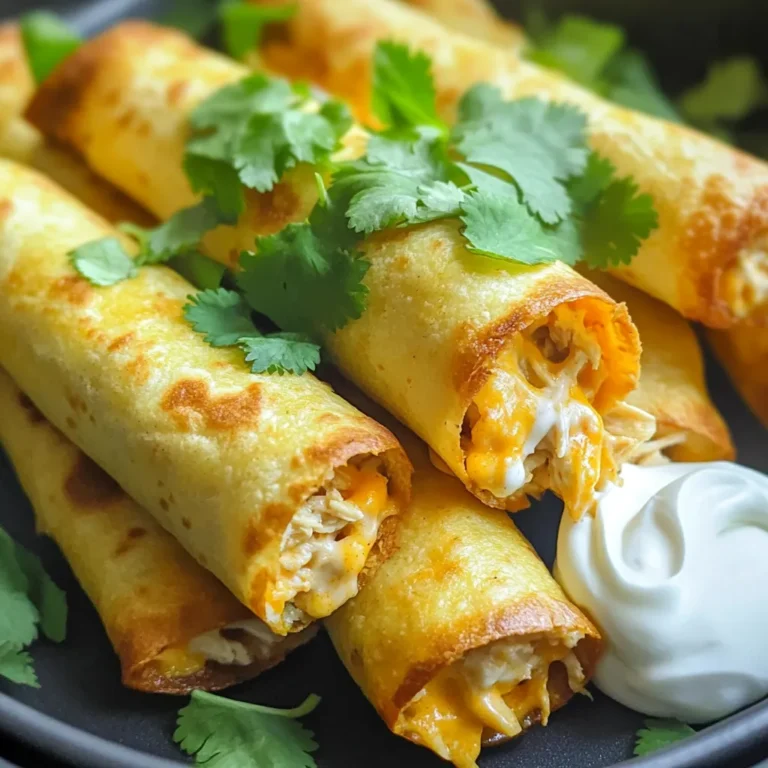 - 2 cups cooked shredded chicken - 1/2 cup buffalo sauce (adjust for heat preference) - 1 cup shredded cheddar cheese - 1/2 cup cream cheese, softened - 1/2 teaspoon garlic powder - 1/2 teaspoon onion powder - 8 small flour tortillas - Olive oil spray - Fresh cilantro, chopped (for garnish) - Sour cream or ranch dressing (for dipping) Pick tender chicken. Cooked rotisserie chicken works great. Look for a buffalo sauce that matches your heat level. Some sauces are mild, while others pack a punch. Choose creamy and rich cream cheese for the best taste. Fresh cilantro adds a bright touch, so use it when you can. Add crumbled blue cheese for a classic twist. You can also mix in some diced green onions for added crunch. A splash of lime juice gives a fresh zing. For a smoky flavor, consider adding smoked paprika. These options can take your taquitos from good to great! Start by gathering your ingredients. You will need cooked shredded chicken, buffalo sauce, cheddar cheese, cream cheese, garlic powder, and onion powder. In a large bowl, mix the shredded chicken with buffalo sauce. Add the cheddar cheese and cream cheese. Then, sprinkle in garlic powder and onion powder. Stir until everything is well combined. This mixture packs a flavorful punch. Next, take a small flour tortilla and lay it flat. Scoop about 2-3 tablespoons of the buffalo chicken mixture onto the lower third of the tortilla. Carefully roll the tortilla tightly around the filling. Tuck in the sides as you roll to keep the filling secure. Repeat this process for the remaining tortillas. Make sure each taquito is filled but not overstuffed. Now, preheat your air fryer to 375°F (190°C). While it heats up, lightly spray the taquitos with olive oil spray. This helps them get crispy. Place the taquitos in the air fryer basket in a single layer. Avoid stacking them to ensure even cooking. Cook for 10-12 minutes. Flip them halfway through for a golden finish. After cooking, let them cool slightly. Garnish with fresh cilantro. Serve with sour cream or ranch dressing for dipping. To get your taquitos crispy, spray them well with olive oil. This helps them brown nicely. Cook them in a single layer in the air fryer. Overcrowding can lead to soggy taquitos. Flip them halfway through cooking for even crisping. Cook them at 375°F for 10-12 minutes. Keep an eye on them towards the end. You want a golden brown color. Buffalo sauce varies in heat. Start with 1/2 cup of buffalo sauce. If you want it milder, use less. For more heat, add a bit more sauce. Mixing in some cream cheese can also cool the spice a bit. Taste your mixture before rolling it into tortillas. This way, you can adjust the spice to your liking. These taquitos are great with dips. Serve them with sour cream or ranch dressing. Both add a creamy touch that balances the spice. Fresh chopped cilantro adds a nice touch too. You can also pair them with a side salad or some veggies. This makes for a fun, colorful plate. Don’t forget to enjoy them warm for the best flavor! {{image_2}} You can switch the chicken for other meats. Try shredded beef for a rich taste. Pulled pork adds a sweet twist. Ground turkey is a leaner option. Just keep the other ingredients the same. Adjust the buffalo sauce to match the meat’s flavor. If you want a meat-free meal, use veggies. Combine black beans and corn for a hearty mix. You can add sautéed mushrooms for a meaty texture. Cream cheese and cheese will keep it creamy. Use the same spices to keep the flavor strong. Dipping sauces can change the game. Sour cream is classic, but ranch is a hit too. Try blue cheese dressing for a bold flavor. A simple avocado dip brings freshness. Mix plain yogurt with herbs for a unique touch. Each sauce adds a new layer of taste. Store your leftover taquitos in an airtight container. Make sure they are cool before sealing. This keeps them fresh longer. You can keep them in the fridge for up to three days. To reheat, use your air fryer for the best results. Preheat it to 350°F (175°C). Place the taquitos in a single layer. Heat them for about 5-7 minutes. This will make them crispy again. You can also use a microwave, but they won't be as crunchy. You can freeze taquitos for later. Wrap each taquito in plastic wrap, then place them in a freezer bag. They can last up to three months in the freezer. When ready to eat, thaw in the fridge overnight. Then, reheat them in the air fryer. Enjoy the same great taste! Yes, you can use store-bought rotisserie chicken. It saves time and still tastes great. Just shred the chicken and mix it with the buffalo sauce. This makes it easy for a quick meal. Plus, you get that rich, savory flavor without all the work. The spice level depends on the buffalo sauce you choose. If you like it hot, use a spicier sauce. For milder taquitos, go with a mild buffalo sauce. You can always mix in more sauce later if you want more kick. It’s all about your taste preference. Yes, you can prepare these taquitos in advance. Assemble them and store them in the fridge. Just make sure to cover them well. When you’re ready to cook, take them out and air fry them. This way, you enjoy fresh, hot taquitos right when you want them. This article covered the tasty aspects of making buffalo chicken taquitos. We explored the best ingredients, how to prepare the mixture, and assemble everything. Tips helped us achieve perfect crispiness, adjust spice, and serve well. Plus, we looked at tasty variations and storage tips. Now you can whip up these flavorful taquitos anytime. Enjoy the fun and flavor they bring to your meals!