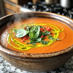 - 2 cans (28 ounces each) crushed tomatoes - 1 medium onion, chopped - 3 cloves garlic, minced - 4 cups vegetable broth - 1 teaspoon dried oregano - 1 teaspoon sugar - 1 cup heavy cream (or coconut cream) - 1/4 cup fresh basil, chopped - Salt and pepper to taste - 2 tablespoons olive oil When I make this soup, I start with crushed tomatoes. They give a rich base. Next, I chop one medium onion and mince three cloves of garlic. The onion adds sweetness, while the garlic adds depth. I use four cups of vegetable broth for flavor and body. I include dried oregano for an Italian touch and a teaspoon of sugar to balance the acidity. The cream makes the soup creamy, and I often swap it for coconut cream for dairy-free options. Fresh basil gives a bright finish, and I always season with salt and pepper for taste. Finally, I use two tablespoons of olive oil to sauté the onions. For a dairy-free option, use coconut cream instead of heavy cream. You can also try cashew cream for a nutty flavor. Fresh herbs like basil are great, but dried herbs work well too. Just remember, dried herbs are stronger, so use less. If you need more servings, it’s easy to adjust. Simply double the ingredients for a larger batch. Keep the same ratios, and the soup will turn out well. For fewer servings, cut the ingredients in half. This way, you can enjoy this comforting soup anytime! 1. Start by heating the olive oil in your slow cooker on the sauté function. This step adds great flavor. 2. Add the chopped onion. Cook for about 5 minutes until it becomes soft. 3. Next, stir in the minced garlic. Cook for another 1-2 minutes until it smells nice. 4. Now, it's time to add the crushed tomatoes, vegetable broth, dried oregano, and sugar. Mix well. 5. Season with salt and pepper to taste. This will enhance the flavor. - You can cook on low for 6-8 hours or high for 3-4 hours. Choose what works best for you. - To check for doneness, the soup should be hot and the flavors melded together. A good stir will tell you if it's ready. - For a smooth soup, use an immersion blender right in the slow cooker. It’s easy and quick. - If you don’t have one, transfer the soup in batches to a regular blender. Just be careful, as hot soup can splatter. To boost the taste of your soup, add more herbs. Try fresh thyme or parsley. They bring a lovely freshness. You can also use spices like red pepper flakes for heat. For garnishes, consider a dollop of sour cream or a sprinkle of cheese. Fresh basil is great too. It adds color and taste. When using the sauté function, keep an eye on the onions. Stir them often to stop burning. If your soup is too thick, add more broth or cream. For creaminess, blend well after cooking. You can use an immersion blender for a smooth result. Homemade soup tastes better than store-bought. You get fresh flavors and no preservatives. Slow-cooked meals have depth and warmth. They create a cozy feeling at home. You can control the ingredients too, making it healthier. {{image_2}} You can make this soup even better by adding extra veggies. Carrots and celery work great. They add sweetness and crunch. Just chop them small and toss them in. If you want a meatier soup, try adding cooked bacon or sausage. Chop it up and stir it in near the end. This adds a nice smoky flavor. It can make the soup heartier and more filling. If you follow a vegan diet, you can still enjoy this soup. Use coconut cream instead of heavy cream. This keeps it creamy and rich without any dairy. For those who need gluten-free meals, rest easy. All the ingredients listed are gluten-free. Just double-check your vegetable broth to make sure it’s safe. Want to spice things up? Add red pepper flakes for a kick. Start with a pinch and taste as you go. This can change your soup from mild to bold. You can also give it an Italian twist. Adding parmesan cheese can enhance the flavor. Mix in some grated cheese just before serving and let it melt. It makes the soup taste even more delicious. Store leftover soup in an airtight container. This keeps it fresh and safe. The soup will last about 3 to 5 days in the fridge. Make sure it cools down first before putting it in the fridge. To freeze the soup, let it cool completely. Pour the soup into freezer-safe containers. Leave some space at the top for expansion. You can also use freezer bags. This makes it easy to thaw. The soup can last up to 3 months in the freezer. Reheat soup on the stove over low heat. Stir often to avoid sticking. You can also use the microwave in short bursts. If you use the microwave, stir it well between bursts. To keep the texture smooth, add a splash of cream or broth while reheating. Yes, you can use fresh tomatoes. Just peel and chop about 3 pounds. Fresh tomatoes add a light flavor. They may need more cooking time to soften. This soup pairs well with grilled cheese sandwiches. You can also serve it with a fresh salad. Crusty bread or a warm baguette makes a great side too. To thicken the soup, add more cream or blend less. For a thinner soup, add more vegetable broth. You can also try adding a potato, which breaks down and thickens the soup. Blending the soup is not required but helps create a smooth texture. If you prefer a chunky soup, skip blending. You can leave some ingredients unblended for more texture. Yes, you can leave out the cream. Use more broth and add a splash of olive oil. You can also use coconut cream for a dairy-free alternative. This blog post covered how to make a delicious creamy tomato basil soup. We discussed key ingredients, easy steps, and helpful tips. You learned how to adjust recipes and avoid common mistakes. Exploring variations allowed for personal touch, too. In conclusion, this soup is simple and satisfying. You can enjoy it fresh, or store it for later. With a few tweaks, it fits every taste. So, gather your ingredients and start cooking. You’ll love every warm, creamy bite.