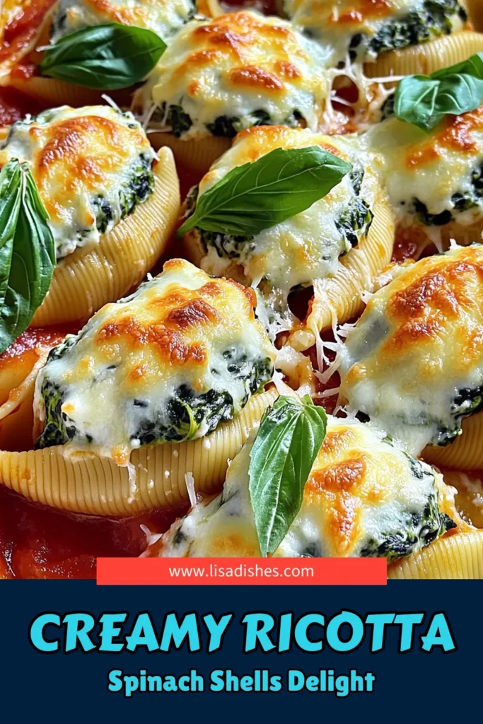 Indulge in the delightful flavors of Creamy Spinach Ricotta Stuffed Shells! This easy recipe brings together ricotta, spinach, and a rich marinara sauce for a dish that's perfect for any dinner. With simple steps and delicious results, you’ll want to make it again and again. Click through to discover how to create this comforting meal that everyone will love! #StuffedShells #PastaRecipe #VegetarianEats #ComfortFood
