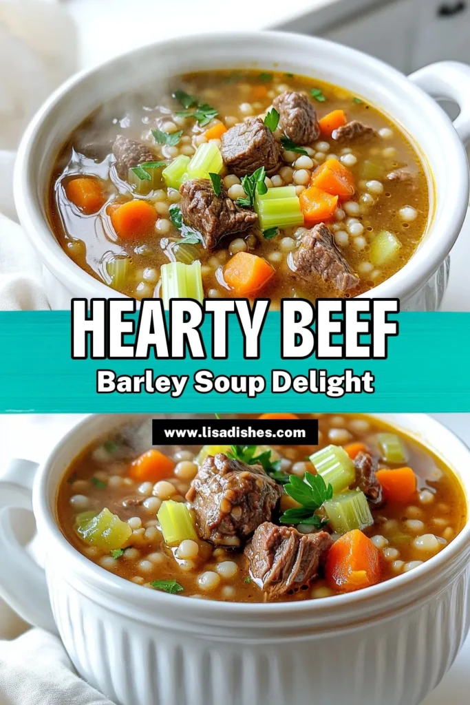 Warm up your evenings with this hearty Slow Cooker Rustic Beef and Barley Soup! Packed with tender beef, nutritious barley, and fresh vegetables, this recipe is a comforting meal perfect for any day. Just brown the meat, add the ingredients to your slow cooker, and let it simmer for hours. It’s that easy! Click through for the full recipe and make your kitchen the coziest place this season! #BeefAndBarleySoup #SlowCookerRecipes #ComfortFood #EasyDinnerIdeas