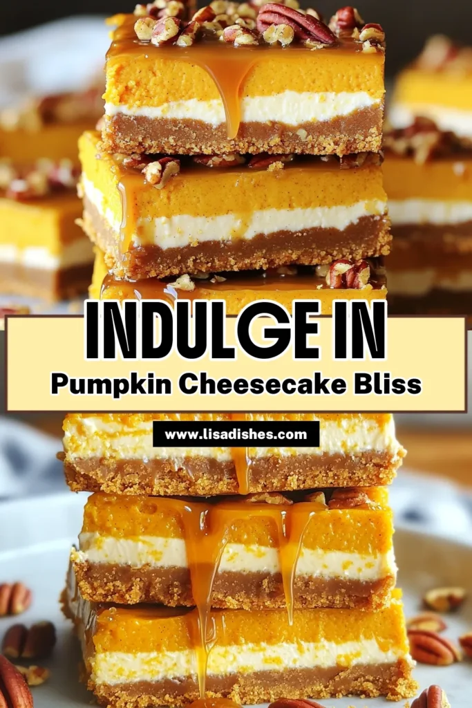Indulge in the ultimate fall dessert with these Caramel Pumpkin Cheesecake Bars! This delicious recipe combines a buttery graham cracker crust with a creamy pumpkin cheesecake layer, topped with rich caramel and pecans for an extra crunch. Perfect for gatherings or cozy nights in, these bars are sure to impress. Click through to discover the simple steps to create your own delightful treat that captures the flavors of autumn!