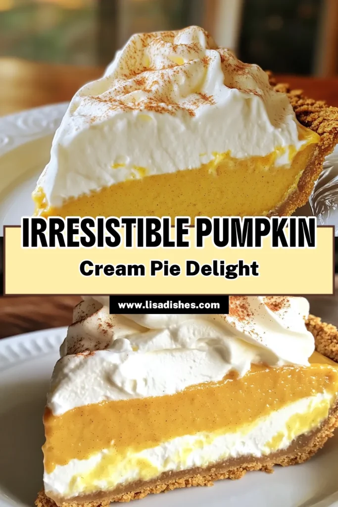 Indulge in a slice of autumn bliss with this Delightful Pumpkin Cream Pie! This easy recipe combines creamy pumpkin puree, delicious spices, and a light, fluffy topping, all nestled in a buttery graham cracker crust. Perfect for gatherings, this pie is sure to be a crowd-pleaser! Click through for the full recipe and impress your family and friends this season. #PumpkinCreamPie #FallDesserts #RecipeInspiration #BakingJoy