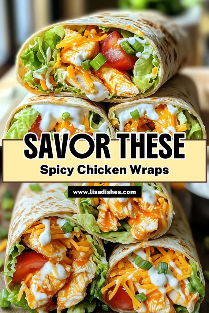 Spicy Buffalo Chicken Wraps are the perfect blend of heat and flavor that will take your mealtime to the next level! With tender chicken seasoned in zesty buffalo sauce and wrapped in soft whole wheat tortillas, these wraps are packed with fresh lettuce, tomatoes, and creamy ranch dressing. Ready in just 50 minutes, they are a delicious option for lunch or dinner. Click through to explore the full recipe and spice up your meal today!
