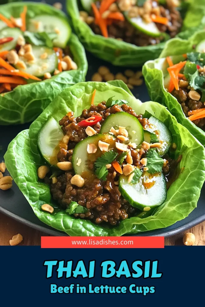 Discover the delicious burst of flavors in these Thai Basil Beef Lettuce Cups! This easy recipe combines ground beef, fresh Thai basil, and crunchy veggies wrapped in lettuce for a fun and healthy meal. Perfect for dinner or a party, these cups are sure to impress. Click to explore the full recipe and elevate your cooking game today! #ThaiBasilBeef #HealthyRecipes #QuickDinner #YummyEats