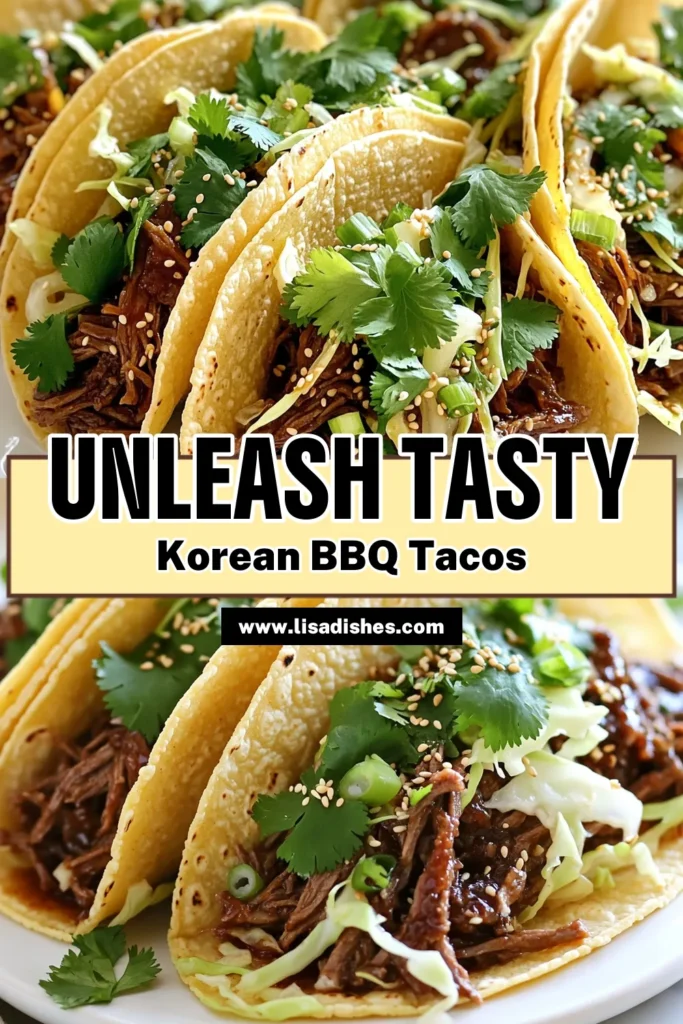 Get ready to tantalize your taste buds with these Slow Cooker Korean BBQ Beef Tacos! This easy recipe combines tender, flavorful beef chuck roast marinated in a delicious sauce, perfect for filling corn tortillas. Top with fresh cabbage, cilantro, and a sprinkle of sesame seeds for the ultimate taco experience. Click to explore the full recipe and bring a taste of Korea to your dinner table! #KoreanBBQTacos #SlowCookerRecipes #TacoTuesday #FoodieDelight