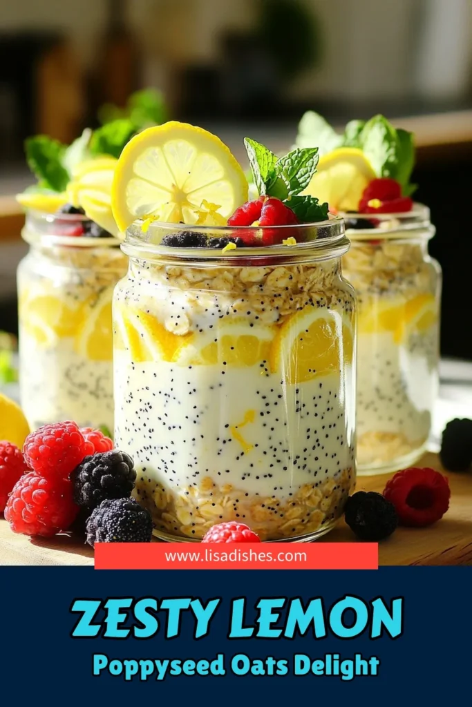 Start your mornings with a burst of flavor and nutrition with these Lemon Poppyseed Overnight Oats! This simple recipe combines rolled oats, almond milk, and zesty lemon for a refreshing breakfast option. Perfect for meal prep, just mix and refrigerate overnight for a quick, creamy treat topped with fresh berries. Click to explore the full recipe and make your mornings brighter! #OvernightOats #HealthyBreakfast #LemonRecipes #MealPrepIdeas