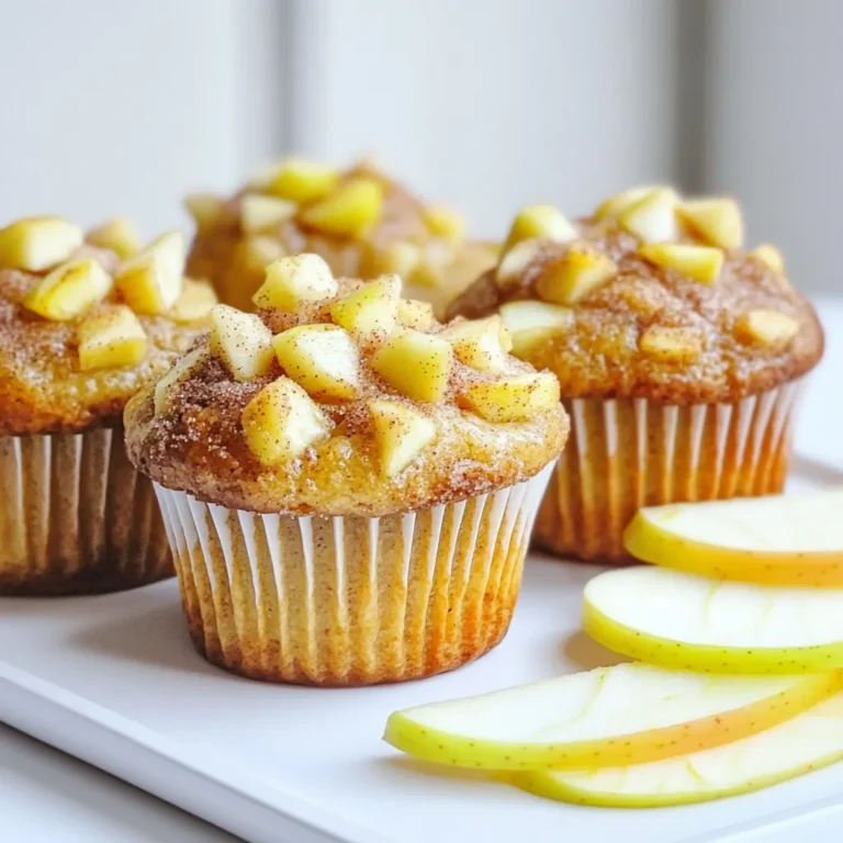 When making Apple Cider Donut Muffins, you need some key items: - 1 cup apple cider - 1/2 cup granulated sugar - 1/2 cup brown sugar - 1/2 cup unsalted butter, melted - 2 large eggs - 1 teaspoon vanilla extract - 2 cups all-purpose flour - 1 teaspoon baking powder - 1 teaspoon baking soda - 1 teaspoon ground cinnamon - 1/4 teaspoon ground nutmeg - 1/2 teaspoon salt - 1 cup diced apples (preferably tart) - 1/4 cup granulated sugar (for coating) - 1 tablespoon cinnamon (for coating) These ingredients work together to create that warm, cozy flavor we love in fall. If you want to add a twist, consider these options: - Use a mix of sweet and tart apples for depth. - Add a touch of maple syrup for extra sweetness. - You can swap the brown sugar for coconut sugar for a healthier option. These choices can make your muffins stand out even more. You don’t need fancy tools for this recipe. Here’s what you will need: - A medium saucepan for reducing the apple cider - A large mixing bowl for combining ingredients - A whisk for mixing dry ingredients - A muffin pan to bake the muffins - Muffin liners, if you prefer easy cleanup Having these tools ready will help make your baking process smooth and fun. First, we need to make the apple cider reduction. Pour one cup of apple cider into a medium saucepan. Heat it on medium until it boils. Once boiling, reduce the heat to a simmer. Let it simmer for about 10 to 15 minutes. You want it to reduce to half a cup. This step concentrates the apple flavor, making it rich and tasty. After it reduces, let it cool slightly before using it in the batter. In a large bowl, combine the granulated sugar and brown sugar. Add half a cup of melted unsalted butter to the sugars. Mix these well until smooth. Next, crack in two large eggs and add one teaspoon of vanilla extract. Stir the mixture until everything is well combined. Now, add your cooled apple cider reduction to this bowl. Mix gently until it all comes together nicely. Grab another bowl for the dry ingredients. Measure two cups of all-purpose flour and add one teaspoon of baking powder, one teaspoon of baking soda, one teaspoon of ground cinnamon, 1/4 teaspoon of ground nutmeg, and half a teaspoon of salt. Whisk these together until they are evenly mixed. This step helps distribute the leavening agents and spices throughout the flour. Now, it’s time to combine the wet and dry mixtures. Gradually add the dry ingredients to the wet ingredients. Mix gently until just combined; be careful not to overmix. Overmixing can make your muffins tough. Next, fold in one cup of diced tart apples. This adds a nice texture and fresh flavor. Preheat your oven to 350°F (175°C) and grease your muffin pan. Fill each muffin cup about three-quarters full with the batter. Bake for 18 to 20 minutes. To check for doneness, insert a toothpick into the center. If it comes out clean, they’re ready! While the muffins bake, prepare the cinnamon sugar coating. In a small bowl, mix 1/4 cup of granulated sugar with one tablespoon of cinnamon. Once the muffins are done baking, let them cool for about five minutes. Then, gently remove them from the pan. While they’re still warm, roll each muffin in the cinnamon-sugar mixture until fully coated. This gives them that classic donut feel. Enjoy your delicious apple cider donut muffins! To get soft and fluffy muffins, start by measuring your flour correctly. Too much flour makes muffins dry. Use the spoon-and-level method: spoon flour into a cup and level it off. This ensures you don't pack it down. Also, use room temperature eggs and butter. This helps the batter mix better, leading to a smooth texture. Overmixing can lead to tough muffins. When you mix the wet and dry ingredients, stir gently. Stop mixing as soon as you see no dry flour. It's okay if the batter looks a little lumpy. Lumps mean you keep some air in the batter, which gives your muffins a light and tender crumb. Serve these muffins warm for the best taste. You can add a drizzle of honey or maple syrup on top. Pair them with a hot cup of apple cider or tea. For a fun twist, serve with a side of whipped cream or vanilla ice cream. This makes for a delightful treat that everyone will love. {{image_2}} You can switch up the flavor by adding other fruits. Try diced pears or chopped peaches for a twist. Walnuts or pecans can also add a nice crunch. Just remember to keep the total amount of fruit or nuts to about one cup. To make these muffins vegan, use flax eggs instead of regular eggs. Mix one tablespoon of ground flaxseed with three tablespoons of water. Let it sit until it thickens. Replace the butter with coconut oil or vegan butter. You can also use almond or oat milk instead of regular milk. For a gluten-free version, swap the all-purpose flour with a gluten-free blend. Look for a blend that includes xanthan gum for better texture. Make sure the baking powder is gluten-free as well. These simple changes will help you enjoy these muffins without gluten. To keep your apple cider donut muffins fresh, store them in an airtight container. This helps maintain their moisture. You can also wrap each muffin in plastic wrap for added protection. Place them at room temperature if you plan to eat them within two days. For longer storage, consider freezing. Freezing is a great way to save muffins for later. Allow the muffins to cool completely. Then, wrap each muffin in plastic wrap. Place them in a freezer-safe bag or container. Label the bag with the date. These muffins can stay fresh in the freezer for up to three months. To enjoy your muffins again, reheating is simple. If frozen, let them thaw overnight in the fridge. For quick reheating, use the microwave. Heat each muffin for about 15-20 seconds. If you want a crispier texture, warm them in the oven at 350°F (175°C) for 5-7 minutes. Enjoy the warmth and flavor! To make apple cider from scratch, start with fresh apples. Choose a mix of sweet and tart apples for better flavor. Wash and chop about 10-12 apples, leaving the skin on. Place them in a large pot and add enough water to cover the apples. Bring it to a boil, then reduce to a simmer. Cook for about 1-2 hours until the apples are soft. Use a masher to crush the apples and release their juice. Strain the mixture through a fine mesh or cheesecloth to separate the liquid from the solids. This fresh cider is perfect for your muffins. Yes, you can use store-bought apple cider. Look for unfiltered cider without added sugars or preservatives. This will give your muffins a rich apple flavor. Just make sure the cider is fresh. The taste will be similar, but fresh cider adds a special touch. Apple Cider Donut Muffins last about 3-4 days at room temperature in an airtight container. For longer storage, you can refrigerate them. They may last up to a week in the fridge. If you want to keep them even longer, freeze the muffins. Wrap them tightly in plastic wrap and place them in a freezer bag. They can last up to 3 months in the freezer. Yes! If you don’t have baking powder, you can use baking soda and cream of tartar. For every teaspoon of baking powder, mix 1/4 teaspoon of baking soda with 1/2 teaspoon of cream of tartar. Another option is to combine baking soda with a bit of vinegar or lemon juice. This mixture will create a reaction to help your muffins rise. We explored how to make tasty apple cider donut muffins. You learned about key ingredients and optional notes. We talked about special tools to help you bake. Following the step-by-step guide, you can make great muffins easily. Tips and variations help you customize the recipe to your liking. Lastly, proper storage keeps your muffins fresh and tasty for longer. Enjoy making these delightful treats, and share them with friends and family!