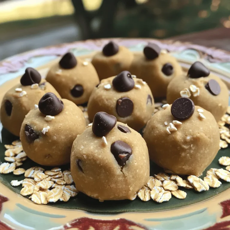 To make Peanut Butter Cookie Dough Protein Bites, you need just a few simple ingredients. Each one adds flavor and nutrition. Here’s what you will need: - 1 cup natural peanut butter - 1/2 cup rolled oats - 1/2 cup vanilla protein powder (or any flavor of your choice) - 1/4 cup honey or maple syrup - 1/4 cup mini dark chocolate chips - 1/2 teaspoon vanilla extract - A pinch of sea salt Natural peanut butter gives a rich taste and healthy fats. Rolled oats add texture and fiber. The protein powder boosts the protein content, making these bites perfect for snacks or post-workout. Honey or maple syrup sweetens the bites naturally. Mini dark chocolate chips add a fun touch of sweetness. Vanilla extract enhances the overall flavor, while sea salt balances the sweetness. These ingredients come together to create a delicious treat. They are easy to find in any grocery store. Always look for natural peanut butter without added sugar or oils. Enjoy making these tasty protein bites! Mixing the Base Ingredients Start by taking a large mixing bowl. Add 1 cup of natural peanut butter, 1/4 cup of honey or maple syrup, and 1/2 teaspoon of vanilla extract. Stir these together until they blend well. This creates a creamy base that tastes great. Incorporating Dry Ingredients Next, add in 1/2 cup of rolled oats, 1/2 cup of vanilla protein powder, and a pinch of sea salt. Mix everything together until all the dry ingredients are fully combined. This step adds texture and boosts the protein content of your bites. Shaping the Bites Now comes the fun part! Scoop out small amounts of the mixture with your hands. Roll each scoop into a ball about 1 inch in diameter. Keep rolling until you shape the entire mixture. This should yield about 12 bites of deliciousness. Chilling Time Once shaped, place the protein bites on a parchment-lined baking sheet or plate. Refrigerate them for at least 30 minutes. This helps the bites firm up nicely. After they chill, you can transfer them to an airtight container. Store them in the fridge for up to one week for a tasty snack anytime! To get the best texture, use natural peanut butter. This kind is smooth and creamy. If your mix feels too dry, add a little honey or maple syrup. This helps bind the ingredients together. The goal is a sticky yet firm dough that holds its shape. Store your protein bites in an airtight container. This keeps them fresh longer. Place the container in the fridge for up to one week. If you want to keep them longer, freeze them. Just thaw them for a few minutes before eating. If you have dietary needs, you can swap ingredients. Use almond butter instead of peanut butter for a nut-free option. If you're vegan, use maple syrup and a plant-based protein powder. For gluten-free bites, choose certified gluten-free oats. {{image_2}} Alternative Nut Butters You can switch peanut butter for other nut butters. Almond butter gives a nice twist. Cashew butter adds creaminess and a mild taste. Sunflower seed butter works for a nut-free option. Each nut butter brings its own flavor and texture. Experiment to find your favorite. Adding Different Mix-ins Get creative with mix-ins! Try adding dried fruit for sweetness. Chopped nuts give a nice crunch. You can also use seeds like chia or flax for extra nutrients. Even coconut flakes can add a fun twist. Mix and match to keep things exciting. Using Flavored Protein Powder If you want a new taste, try different protein powders. Chocolate protein powder adds rich flavor. Cookies and cream powder makes it taste like dessert. You can even use unflavored for a more neutral taste. This small change can transform your protein bites. To keep your Peanut Butter Cookie Dough Protein Bites fresh, store them right. Use an airtight container. This helps keep moisture out and flavor in. I prefer glass or BPA-free plastic containers for best results. Refrigerate your bites for up to one week. They taste best when chilled. If you want to keep them longer, freezing works well. Just place them in a freezer-safe bag or container. For freezing, make sure to separate the bites with parchment paper. This way, they won't stick together. When you're ready to eat, thaw them in the fridge overnight. Enjoy your tasty treat whenever you like! To make vegan Peanut Butter Cookie Dough Protein Bites, use plant-based protein powder. Replace honey with maple syrup for sweetness. Ensure your peanut butter is natural and free from added ingredients. Follow the same steps in the recipe for mixing and shaping. Yes, you can use other sweeteners. Agave nectar, coconut sugar, or stevia work well. Just make sure to adjust the amount based on the sweetness level you prefer. Each sweetener may slightly change the texture, so keep that in mind. Each serving, or bite, has about 100 calories. You get 5 grams of protein, 6 grams of carbs, and 4 grams of fat. This may vary based on the exact ingredients you use. Always check your specific brands for precise numbers. You now have the tools to make delicious, healthy protein bites. We covered ingredients like natural peanut butter and rolled oats, plus tips to get your texture just right. Don't forget to explore flavor variations or dietary swaps that fit your needs. Use the storage advice to keep them fresh. I hope you feel inspired to try this easy recipe. Enjoy your tasty snacks while fueling your day!