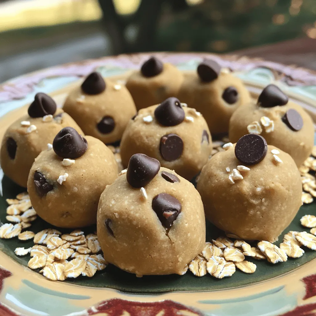 To make Peanut Butter Cookie Dough Protein Bites, you need just a few simple ingredients. Each one adds flavor and nutrition. Here’s what you will need: - 1 cup natural peanut butter - 1/2 cup rolled oats - 1/2 cup vanilla protein powder (or any flavor of your choice) - 1/4 cup honey or maple syrup - 1/4 cup mini dark chocolate chips - 1/2 teaspoon vanilla extract - A pinch of sea salt Natural peanut butter gives a rich taste and healthy fats. Rolled oats add texture and fiber. The protein powder boosts the protein content, making these bites perfect for snacks or post-workout. Honey or maple syrup sweetens the bites naturally. Mini dark chocolate chips add a fun touch of sweetness. Vanilla extract enhances the overall flavor, while sea salt balances the sweetness. These ingredients come together to create a delicious treat. They are easy to find in any grocery store. Always look for natural peanut butter without added sugar or oils. Enjoy making these tasty protein bites! Mixing the Base Ingredients Start by taking a large mixing bowl. Add 1 cup of natural peanut butter, 1/4 cup of honey or maple syrup, and 1/2 teaspoon of vanilla extract. Stir these together until they blend well. This creates a creamy base that tastes great. Incorporating Dry Ingredients Next, add in 1/2 cup of rolled oats, 1/2 cup of vanilla protein powder, and a pinch of sea salt. Mix everything together until all the dry ingredients are fully combined. This step adds texture and boosts the protein content of your bites. Shaping the Bites Now comes the fun part! Scoop out small amounts of the mixture with your hands. Roll each scoop into a ball about 1 inch in diameter. Keep rolling until you shape the entire mixture. This should yield about 12 bites of deliciousness. Chilling Time Once shaped, place the protein bites on a parchment-lined baking sheet or plate. Refrigerate them for at least 30 minutes. This helps the bites firm up nicely. After they chill, you can transfer them to an airtight container. Store them in the fridge for up to one week for a tasty snack anytime! To get the best texture, use natural peanut butter. This kind is smooth and creamy. If your mix feels too dry, add a little honey or maple syrup. This helps bind the ingredients together. The goal is a sticky yet firm dough that holds its shape. Store your protein bites in an airtight container. This keeps them fresh longer. Place the container in the fridge for up to one week. If you want to keep them longer, freeze them. Just thaw them for a few minutes before eating. If you have dietary needs, you can swap ingredients. Use almond butter instead of peanut butter for a nut-free option. If you're vegan, use maple syrup and a plant-based protein powder. For gluten-free bites, choose certified gluten-free oats. {{image_2}} Alternative Nut Butters You can switch peanut butter for other nut butters. Almond butter gives a nice twist. Cashew butter adds creaminess and a mild taste. Sunflower seed butter works for a nut-free option. Each nut butter brings its own flavor and texture. Experiment to find your favorite. Adding Different Mix-ins Get creative with mix-ins! Try adding dried fruit for sweetness. Chopped nuts give a nice crunch. You can also use seeds like chia or flax for extra nutrients. Even coconut flakes can add a fun twist. Mix and match to keep things exciting. Using Flavored Protein Powder If you want a new taste, try different protein powders. Chocolate protein powder adds rich flavor. Cookies and cream powder makes it taste like dessert. You can even use unflavored for a more neutral taste. This small change can transform your protein bites. To keep your Peanut Butter Cookie Dough Protein Bites fresh, store them right. Use an airtight container. This helps keep moisture out and flavor in. I prefer glass or BPA-free plastic containers for best results. Refrigerate your bites for up to one week. They taste best when chilled. If you want to keep them longer, freezing works well. Just place them in a freezer-safe bag or container. For freezing, make sure to separate the bites with parchment paper. This way, they won't stick together. When you're ready to eat, thaw them in the fridge overnight. Enjoy your tasty treat whenever you like! To make vegan Peanut Butter Cookie Dough Protein Bites, use plant-based protein powder. Replace honey with maple syrup for sweetness. Ensure your peanut butter is natural and free from added ingredients. Follow the same steps in the recipe for mixing and shaping. Yes, you can use other sweeteners. Agave nectar, coconut sugar, or stevia work well. Just make sure to adjust the amount based on the sweetness level you prefer. Each sweetener may slightly change the texture, so keep that in mind. Each serving, or bite, has about 100 calories. You get 5 grams of protein, 6 grams of carbs, and 4 grams of fat. This may vary based on the exact ingredients you use. Always check your specific brands for precise numbers. You now have the tools to make delicious, healthy protein bites. We covered ingredients like natural peanut butter and rolled oats, plus tips to get your texture just right. Don't forget to explore flavor variations or dietary swaps that fit your needs. Use the storage advice to keep them fresh. I hope you feel inspired to try this easy recipe. Enjoy your tasty snacks while fueling your day!