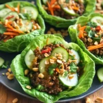 - Ground beef - Fresh Thai basil - Vegetable oil - Garlic and red chili - Soy sauce, oyster sauce, fish sauce, and sugar - Carrot and cucumber - Butter lettuce or Romaine - Garnishes: crushed peanuts and lime wedges For Thai basil beef lettuce cups, you need fresh and tasty ingredients. The star is ground beef. It brings richness and flavor. Fresh Thai basil adds a sweet and peppery kick. Vegetable oil helps cook the beef and garlic. Garlic and red chili give a nice aroma and spice. Soy sauce, oyster sauce, and fish sauce add depth. A little sugar balances the flavors perfectly. Carrots and cucumbers add crunch and freshness. You will serve it all in crisp lettuce cups. Butter lettuce is soft and easy to hold. Romaine gives a nice crunch if you prefer it. Don’t forget the garnishes! Crushed peanuts add texture, while lime wedges bring brightness. Together, these ingredients make a fun and vibrant meal! 1. Heating the skillet Start by heating 1 tablespoon of vegetable oil in a large skillet. Set the heat to medium-high. 2. Sautéing garlic and chili Add 3 cloves of minced garlic and 1 small red chili, finely chopped. Sauté for about 30 seconds. This step makes your kitchen smell amazing. 3. Cooking the ground beef Increase the heat to high. Add 1 pound of ground beef to the skillet. Cook until it is browned and fully cooked. Use a spatula to break it apart as it cooks. 1. Adding sauces and seasoning Once the beef is cooked, add 2 tablespoons of soy sauce, 1 tablespoon of oyster sauce, 1 tablespoon of fish sauce, and 1 teaspoon of sugar. Stir everything well and cook for another 2-3 minutes. This helps all the flavors come together. 2. Stirring in Thai basil Remove the skillet from the heat. Add 2 cups of chopped Thai basil leaves and stir until they wilt. This adds a fresh taste to your dish. 3. Assembling the lettuce cups Take the butter lettuce or Romaine leaves and place a spoonful of the beef mixture into each leaf. Top with shredded carrot and thinly sliced cucumber for extra crunch. Don’t forget to sprinkle crushed peanuts on top and serve with lime wedges for a fresh squeeze! - How to avoid overcooking the beef To keep the beef tender, cook it over high heat. Stir often to break it apart. Once it is browned, remove it from heat quickly. This keeps it juicy. - Tips for frying aromatic ingredients Start with a hot skillet for the garlic and chili. Sauté them for just 30 seconds until they smell great. If you cook them too long, they can burn. This can ruin the dish’s taste. - Best sides to enjoy with lettuce cups Serve these cups with a side of rice or noodles. A fresh salad or some pickled veggies also works well. These sides add flavor and texture. - Ideal serving temperature Serve the beef mixture warm. The heat brings out the flavors of the sauces and basil. The cool lettuce makes each bite refreshing and fun. {{image_2}} You can switch the ground beef for chicken or turkey. Ground chicken or turkey works well. They cook quickly and stay juicy. This change makes the dish lighter but still tasty. For a vegetarian option, use tofu or tempeh. Both absorb the sauce flavors well. Just crumble tofu or cut tempeh into small pieces. Cook them in the same way as beef. This way, everyone can enjoy the dish. To manage heat, try different types of chili. A small red chili adds a nice kick. If you want it spicier, use a few Thai bird’s eye chilies. For milder heat, skip the chili or use sweet bell peppers. You can also add more spices for flavor. Try a bit of ginger or a dash of chili flakes. These choices let you customize the heat to your taste. To keep your beef mixture fresh, let it cool first. Then, place it in an airtight container. This helps it stay safe to eat. Store the container in the fridge for up to three days. For the lettuce, keep it crisp. Wrap the leaves in a damp paper towel. Place them in a plastic bag, but do not seal it tight. This method helps them stay fresh longer. When reheating, use a skillet on low heat. Add a little water to help steam the beef. This keeps it moist and prevents drying out. Stir often to heat evenly. You can also use a microwave. Place the beef in a microwave-safe bowl. Cover it with a damp paper towel. Heat in short bursts of 30 seconds until hot. This method keeps the flavor strong and tasty. If you don’t have fish sauce, you can use soy sauce. Add a bit more sugar for sweetness. Some people use a mix of soy sauce and lime juice. This gives a nice tangy flavor. This dish stays good in the fridge for up to three days. Store the beef mix separately from the lettuce. This keeps the lettuce crisp and fresh. Yes, you can make the beef mixture ahead of time. Just cook it and let it cool. Store it in an airtight container in the fridge. Assemble the cups just before serving for the best taste. Yes, you can freeze the beef mixture. Place it in a freezer-safe bag and remove as much air as possible. It will last for about three months. Thaw it in the fridge before reheating. This blog covered essential ingredients, step-by-step instructions, tips, and variations for lettuce cups. You learned how to cook ground beef with Thai flavors and assemble fresh cups. Remember, you can adjust spice levels or switch proteins to suit your taste. Store leftovers properly to keep everything fresh. Making these cups can be fun, tasty, and easy. Explore the options, and enjoy creating your own delicious wraps.