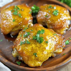 - 4 chicken thighs, boneless and skinless - 3 tablespoons Dijon mustard - 3 tablespoons honey - 2 tablespoons olive oil - 1 garlic clove, minced - 1 teaspoon paprika - Salt and pepper to taste - Fresh parsley, chopped (for garnish) For this Air Fryer Honey Mustard Chicken, you need just a few simple items. The chicken thighs are the star here. They stay juicy and have great flavor. The Dijon mustard adds a sharp taste. Honey gives a nice sweetness that balances it all out. You will also need olive oil, which helps the marinade stick. Garlic adds an aromatic punch. Paprika gives a mild smokiness and color. Don't forget to season with salt and pepper to enhance the flavors. Lastly, fresh parsley adds a bright touch when you serve it. Make sure to have all these ingredients ready. It makes the cooking process smooth and fun! To start, I whisk together some key ingredients. In a medium bowl, combine 3 tablespoons of Dijon mustard, 3 tablespoons of honey, and 2 tablespoons of olive oil. Next, add one minced garlic clove, a teaspoon of paprika, salt, and pepper. Whisk until smooth. This mix is sweet and tangy. It brings out the best in the chicken. Now, you want to coat the chicken evenly. Place the 4 chicken thighs in a resealable bag or a shallow dish. Pour the marinade over the chicken. Make sure the chicken gets a good coat. This step is key for flavor. For the best taste, marinate the chicken for at least 30 minutes. If you have more time, go for up to 2 hours. This helps the flavors soak in. Store the chicken in the fridge while it marinates. If you use a bag, seal it tight. If you use a dish, cover it with plastic wrap. Before cooking, preheat the air fryer to 380°F (190°C). This takes about 5 minutes. Once hot, take the chicken out of the marinade. Let the excess drip off. Now, arrange the chicken thighs in the air fryer basket. Make sure they are in a single layer. This helps them cook evenly. Cook for 10-12 minutes. Flip the chicken halfway through to ensure even cooking. Check that the chicken reaches an internal temperature of 165°F (75°C). After cooking, let the chicken rest for a few minutes. This makes it juicy. Finally, slice and garnish with fresh parsley before serving. Enjoy your tasty meal! To get that perfect crisp on your chicken, avoid overcrowding the air fryer basket. When you pack too many pieces in, steam builds up. This steam makes the chicken soggy instead of crispy. Also, keep in mind the thickness of your chicken thighs. If they are thicker, they may need more time to cook. Check the internal temperature. It should reach 165°F (75°C) for safe eating. Adjust the cooking time as needed. You can add more flavor to your chicken with herbs and spices. Try adding fresh thyme, rosemary, or even a pinch of cayenne for some heat. Each herb brings a different taste profile. If you want to switch things up, consider using different sweeteners or mustards. Maple syrup or agave nectar can replace honey. You can also use yellow mustard instead of Dijon for a milder flavor. Experiment with what you have on hand! {{image_2}} You can use many cuts of chicken for this recipe. I often choose boneless, skinless thighs. They stay juicy and cook evenly. Bone-in pieces also work, but they take longer to cook. If you prefer chicken breasts, just slice them in half. This helps them cook faster and stay tender. You can mix things up with the sauce too. Consider adding some heat with spicy honey mustard. Just add a dash of hot sauce or chili flakes to the mix. For a fresh twist, try adding citrus flavors. A splash of lemon or orange juice brightens the sauce. It gives the chicken a nice zing. To complete your meal, pair the chicken with good sides. I love serving it with roasted veggies. They add color and nutrition to the plate. You could also try a simple salad. A fresh green salad with a light vinaigrette works great. Mashed potatoes or rice are also good options. They soak up the sauce well. To store leftover Air Fryer Honey Mustard Chicken, let it cool first. Place the chicken in an airtight container. This helps keep it fresh for up to three days. You can also wrap it tightly in plastic wrap. Avoid leaving it out at room temperature for more than two hours. This can lead to foodborne illness. To freeze the chicken, wrap it well in plastic wrap or aluminum foil. Place it in a freezer-safe bag or container. This keeps the chicken good for up to three months. When you want to eat it, thaw it in the fridge overnight. Never thaw chicken at room temperature; this can cause bacteria to grow. To reheat, you can use the air fryer again. Set it to 350°F (175°C) and cook for about 8-10 minutes. This will keep the chicken juicy and warm. Cooking chicken in an air fryer usually takes 10 to 12 minutes. The exact time may vary based on the chicken's size. For chicken thighs, 10 to 12 minutes is perfect. If you use chicken breasts, they might need 12 to 15 minutes. Always check the internal temperature. It should reach 165°F (75°C) for safety. Yes, you can use other mustards. Yellow mustard or spicy brown mustard work well. Each type adds a unique flavor. If you want a milder taste, yellow mustard is great. For a kick, try spicy brown. You can get creative and mix different mustards for fun flavors. If your chicken isn't crispy, try a few tips. First, make sure you don't overcrowd the air fryer basket. This allows hot air to circulate. Second, try adding a light spray of olive oil before cooking. This can help create a crispier crust. Lastly, you can cook it a bit longer, checking every minute. This blog post covered a tasty air-fryer chicken dish. We went through the ingredients, detailed instructions, and tips for perfecting your meal. I also shared variations to keep things fun and fresh. Whether you have leftover chicken or want to try a new sauce, there are plenty of options. I hope you feel excited to make this dish at home. Enjoy every bite and make it your own!