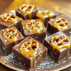 - 2 cups pretzel sticks - 1 cup semi-sweet chocolate chips - 1 cup sweetened condensed milk - 1/2 cup creamy peanut butter - 1/2 cup caramel sauce - 1 teaspoon vanilla extract - 1/4 teaspoon sea salt (plus more for topping) Gathering these ingredients is simple. You may already have some at home. The pretzel sticks give a nice crunch. The semi-sweet chocolate adds rich flavor. Sweetened condensed milk makes it creamy and sweet. Creamy peanut butter adds depth. Caramel sauce brings that gooey sweetness. Vanilla enhances all the flavors. Sea salt balances the sweet and salty. Feel free to get creative with toppings! You can add nuts or other sweets if you like. Just make sure to keep the balance of flavors. Enjoy the process of gathering and preparing these ingredients. It's the first step to making something amazing. 1. Lining the baking dish: Start by lining an 8-inch square baking dish. Use parchment paper, and let some paper hang over the sides. This makes it easy to lift the fudge out later. 2. Mixing pretzel sticks: In a bowl, mix 2 cups of pretzel sticks. Set aside a handful for later use. This will add a nice crunch on top. 3. Melting the fudge mixture: In a medium saucepan, melt 1 cup of semi-sweet chocolate chips, 1 cup of sweetened condensed milk, and 1/2 cup of creamy peanut butter. Use low heat and stir often. You want a smooth and creamy texture. Once it’s ready, take it off the heat. Stir in 1 teaspoon of vanilla extract and 1/4 teaspoon of sea salt. This will enhance the flavor. 1. Coating the pretzels: Pour the melted fudge mixture over the pretzel sticks in the bowl. Fold gently until all pretzels are coated evenly. 2. Drizzling caramel and topping: Transfer the fudge mixture to the lined baking dish. Press it down gently to make an even layer. Drizzle 1/2 cup of caramel sauce on top. Use a spatula to swirl it lightly into the fudge. Then, sprinkle the reserved pretzel pieces on top along with a little extra sea salt. 3. Refrigerating to set: Place the dish in the fridge for at least 2 hours. This helps the fudge set properly. Once it's firm, lift it out using the parchment paper. Cut it into squares, and enjoy your no-bake salted caramel pretzel fudge. How do I store leftovers? To keep your fudge fresh, place it in an airtight container. This helps keep moisture out. You can also layer squares with parchment paper to avoid sticking. Store it in the fridge for the best taste. What are the best storage containers? Use glass or plastic containers with tight lids. These materials seal well. Avoid using metal containers, as they can alter the taste of the fudge. If you have a lot of fudge, consider using multiple small containers. What are some serving suggestions? Arrange your fudge squares on a nice plate. You can drizzle extra caramel sauce over them for flair. Serve with small forks or toothpicks for easy eating. This makes your dessert look appealing and fun. How can I garnish for visual appeal? Sprinkle a pinch of flaky sea salt on top for a great finish. You can also add some crushed pretzels for texture. For color, consider adding a few chocolate shavings. These small touches make your fudge look gourmet. {{image_2}} You can change the flavor of your fudge in fun ways. Here are some ideas: - Alternative toppings: Try adding crushed nuts, mini marshmallows, or chocolate sprinkles. Each adds a new layer of taste and texture. - Sweetness levels: If you want less sweetness, use dark chocolate chips instead. You can also reduce the caramel sauce for a more balanced flavor. Many people have special diets. Thankfully, this fudge can fit into those needs: - Gluten-free options: Use gluten-free pretzel sticks. They taste just as good and keep the crunch. - Vegan adaptations: Swap the sweetened condensed milk for coconut cream and use dairy-free chocolate chips. This way, everyone can enjoy the treat! To keep your No-Bake Salted Caramel Pretzel Fudge fresh, store it in an airtight container. This helps to lock in moisture and flavor. Place a piece of parchment paper between layers to avoid sticking. You can keep it in the fridge for up to two weeks. If you are like me and love your treats fresh, try to eat them within the first week. Freezing is a great option if you want to save some fudge for later. To freeze the fudge, first cut it into squares. Wrap each piece tightly in plastic wrap. Then, place them in a freezer-safe bag or container. Label it with the date so you know when you made it. You can freeze the fudge for up to three months. When you are ready to enjoy some, take it out of the freezer. Place it in the fridge for about an hour to thaw. If you want it faster, leave it at room temperature for about 30 minutes. Avoid microwaving, as this can change its texture. Enjoy your fudge just like fresh! Yes, you can! While I love semi-sweet chocolate, you can explore other types. Dark chocolate adds richness and depth. Milk chocolate brings a sweeter taste. You might even try white chocolate for a creamy twist. Just remember, different chocolates will change the fudge's flavor and texture. The fudge needs at least 2 hours in the fridge to set. This time allows it to firm up and hold its shape. For best results, leave it in longer if you can. You want it nice and cool before cutting into squares. If you want a change, you can use nuts or crispy rice cereal. Crushed graham crackers work well too. Each option adds a unique crunch and flavor. Just ensure your substitute pairs nicely with the sweet and salty notes of the fudge. This recipe uses simple ingredients to create a tasty treat. You learned how to mix, melt, and set the fudge. Tips for storage and presentation can help your dessert shine. For fun, mix in flavors or adjust the sweetness to suit your taste. You can even find options for gluten-free or vegan diets. Enjoy your delicious fudge and share it with friends! It's a great sweet treat for any occasion.