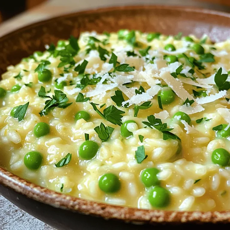 To make Creamy Garlic Parmesan Risotto, you will need a few key ingredients. Each one plays an important role in creating a rich and tasty dish. Here’s what you will need: - 1 cup Arborio rice - 4 cups vegetable broth (low sodium) - 1 medium onion, finely chopped - 4 cloves garlic, minced - 1 cup grated Parmesan cheese - 2 tablespoons olive oil - 2 tablespoons unsalted butter - Salt and black pepper to taste - Optional: 1/2 cup green peas (fresh or frozen) Arborio rice is special. It has a high starch content. This gives risotto its creamy texture. Low sodium vegetable broth adds flavor without being too salty. Fresh onion and garlic bring great taste to the dish. Grated Parmesan cheese makes it rich and savory. Olive oil and unsalted butter add a smooth finish to the risotto. You can also add green peas if you like. They bring a pop of color and sweetness. Fresh parsley can be used as a garnish. It adds a nice touch and bright flavor. Make sure to gather all your ingredients before you start cooking. This will make the process easier and more fun! To make creamy garlic Parmesan risotto, start with the broth. Heat 4 cups of low sodium vegetable broth in a saucepan over medium heat. Do not let it boil; keep it warm on low heat. Using low sodium broth keeps the dish balanced. This helps avoid overpowering flavors. Next, take a large skillet and heat 2 tablespoons of olive oil with 1 tablespoon of butter. Add 1 medium onion, finely chopped, and cook until it looks translucent. This usually takes about 3-4 minutes. Then, add 4 cloves of minced garlic. Cook it for one more minute. Make sure you do not let the garlic burn, as it can turn bitter. Now, it’s time to cook the risotto. Add 1 cup of Arborio rice to the skillet. Stir the rice well to coat it with the oil and butter. Toast the rice for about 2 minutes while stirring frequently. This step adds flavor. Then, start adding the warm vegetable broth one ladle at a time. Stir the rice continuously and wait until most of the broth is absorbed before adding more. This process takes about 18-20 minutes. You want the rice to become creamy but still slightly firm, known as al dente. Once you achieve this texture, remove the skillet from heat. Stir in the remaining tablespoon of butter and 1 cup of grated Parmesan cheese. Mix it until it is creamy. If you want to add green peas, fold them in now for extra color and sweetness. Finish by seasoning the risotto with salt and black pepper to taste. Let it sit for a couple of minutes before serving. To make great risotto, you must stir it often. This helps the rice cook evenly. Stirring also releases the starches, giving risotto its creamy texture. Without stirring, the rice can stick and burn. Aim for a steady rhythm while you cook. Achieving al dente rice is key. Al dente means the rice is soft but still has a slight bite. To check, taste a grain near the end of cooking. It should be tender but still firm. If you overcook it, the rice will turn mushy. Adding fresh herbs can boost the flavor of your risotto. I love using basil or thyme. Fresh herbs give a bright taste. You can add them at the end for the best flavor. If you want to add green peas, do it near the end. This keeps them bright and fresh. Fold them in after you mix in the cheese. They add a nice pop of color and texture. To make your risotto look elegant, serve it in shallow bowls. This allows the creamy rice to spread out. It looks nice and helps with portion control. Garnish with chopped parsley and some extra Parmesan on top. This adds color and enhances the dish’s flavor. A sprinkle of black pepper can also add visual appeal. Enjoy your beautiful, tasty risotto! {{image_2}} You can make risotto even better by adding proteins. Chicken or shrimp works well. Cook them first, then add to the risotto near the end. This change makes the dish hearty and satisfying. For a vegetarian option, consider adding green peas. They add color and sweetness. You can use fresh or frozen peas. Just fold them in when the risotto is creamy. Changing the cheese can alter the taste a lot. Try using different cheeses like Gruyère or goat cheese. Each cheese brings a unique flavor. Experiment to find what you love best. You can also play with spices. Adding a pinch of nutmeg or red pepper flakes gives a nice kick. Fresh herbs like thyme or basil also brighten the dish. If you need gluten-free options, Arborio rice is naturally gluten-free. Make sure to check any broth for gluten. Most vegetable broth is safe, but it’s smart to read the label. For vegan risotto, swap out the butter and cheese. Use olive oil and a plant-based cheese. Nutritional yeast can also add a cheesy flavor without using dairy. To keep your risotto fresh, place it in an airtight container. Make sure it cools off first. This helps prevent bacteria growth. You can store it in the fridge for up to three days. If you want to enjoy it later, you can also freeze it. When reheating risotto, the stovetop is best. Add a splash of broth or water. Stir it gently over low heat. This helps bring back its creamy texture. If you use a microwave, cover it with a damp paper towel. This keeps it moist as it heats. Yes, you can freeze risotto! To do this, let it cool completely. Then, scoop it into freezer-safe bags. Press out air before sealing. When ready to eat, thaw it overnight in the fridge. Reheat it slowly, adding a little broth to restore creaminess. The best rice for risotto is Arborio rice. This short-grain rice has a high starch content. This starch makes risotto creamy and smooth. Arborio rice absorbs flavors well, enhancing the dish. It also holds its shape, giving you that perfect texture. You can prepare risotto ahead of time, but it requires some care. Cook the risotto until it is al dente. Then, let it cool quickly. Store it in an airtight container in the fridge. When ready to eat, reheat with a splash of broth. This keeps the risotto moist and creamy. You know risotto is done when it is creamy and slightly firm. The rice should have a tender bite, called al dente. If it looks too thick, add more broth. Taste it to check the texture. Perfect risotto should feel smooth and rich on your palate. This article covered how to make a great risotto. We explored key ingredients like Arborio rice and garlic. You learned the importance of properly preparing your vegetable broth and sautéing your aromatics. Tips for getting that creamy texture and perfecting your dish help elevate flavors. We shared variations, storage tips, and answered common FAQs. Remember, cooking is about practice and fun. Enjoy each step as you make your own delicious risotto.