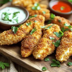 To make spicy Cajun chicken tenders, you need the following ingredients: - 1 lb chicken tenders - 1 cup buttermilk - 1 tablespoon hot sauce - 1 cup all-purpose flour - 1 tablespoon Cajun seasoning - 1 teaspoon smoked paprika - 1 teaspoon garlic powder - 1 teaspoon onion powder - ½ teaspoon cayenne pepper - Salt and pepper to taste - Vegetable oil for frying These ingredients create a flavorful dish. The chicken tends to soak up the buttermilk and hot sauce well. This adds depth to the taste. The blend of spices makes the coating crispy and spicy. You can adjust the cayenne pepper if you want it hotter or milder. Using high-quality ingredients makes a big difference. Always choose fresh chicken tenders for the best flavor. The buttermilk helps to tenderize the chicken, giving it a juicy bite. Cajun seasoning brings a unique blend of herbs and spices that enhances the dish. Each ingredient plays a role in creating that perfect crispy texture. Don't forget the vegetable oil; it ensures a beautiful golden color when frying. Now that you have your ingredients ready, you can move on to the fun part: cooking! First, grab a bowl. Combine 1 cup of buttermilk and 1 tablespoon of hot sauce. This mix will add flavor and keep the chicken tender. Now, take your 1 lb chicken tenders and place them in the bowl. Make sure they are fully submerged in the buttermilk. Cover the bowl and pop it in the fridge. Let the chicken marinate for at least 30 minutes. For stronger flavor, you can leave it overnight. Next, let’s prepare the coating. In a shallow dish, mix 1 cup of all-purpose flour, 1 tablespoon of Cajun seasoning, 1 teaspoon of smoked paprika, 1 teaspoon of garlic powder, 1 teaspoon of onion powder, and ½ teaspoon of cayenne pepper. Add salt and pepper to taste. This mix is your dredging station. It will give the chicken that crispy and flavorful crust. Now, it’s time to fry! Preheat about 1 inch of vegetable oil in a heavy skillet over medium-high heat until it reaches 350°F (175°C). Take the marinated chicken out of the fridge. Let the excess buttermilk drip off. Dredge each tender in your seasoned flour mixture. Make sure to coat them well. Carefully place the coated chicken tenders in the hot oil. Do not overcrowd the pan; this helps keep the oil hot. Fry each tender for about 4-5 minutes on each side. They should turn golden brown and be fully cooked. The internal temperature should reach 165°F (75°C). Once done, use a slotted spoon to remove the chicken. Place them on a paper towel-lined plate to drain excess oil. To make your spicy Cajun chicken tenders just right, tweak the cayenne pepper. If you like heat, keep it strong. If you prefer mild, cut back on the cayenne. You can also try different hot sauces. Each one adds a unique flavor. Experiment with your favorites to find the perfect match. A crispy coating is key. First, heat the oil to 350°F (175°C). Use a thermometer to check the oil's temperature. If it's too cool, the chicken will soak up oil and become soggy. Next, avoid overcrowding the pan. Fry in small batches to keep the temperature steady. This way, each tender gets that perfect crunch. Serve your spicy chicken tenders with tasty dipping sauces. Ranch is a classic choice, but spicy remoulade brings a fun twist. You can also pair them with side dishes like coleslaw or fries. These sides balance the heat and add variety to your meal. Enjoy your flavorful creation! {{image_2}} You can make a healthier version of spicy Cajun chicken tenders by baking them. This method cuts down on oil and gives a nice crunch. To bake, preheat your oven to 400°F (200°C). Place the breaded chicken tenders on a baking sheet lined with parchment paper. Bake for 20-25 minutes, flipping halfway through. This ensures they cook evenly and get crispy. If you want to change things up, try different seasoning blends. For Asian flavors, use soy sauce, ginger, and sesame oil. For a Mexican twist, swap Cajun seasoning for taco seasoning. You can also use store-bought spice mixes for convenience. These options let you enjoy new tastes without much extra effort. If you need alternatives, there are many options. For buttermilk, use plain yogurt or milk mixed with lemon juice. This will still give the chicken great flavor. If you're gluten-free, swap all-purpose flour for almond or coconut flour. These substitutes work well and keep the dish delicious. To keep your spicy Cajun chicken tenders fresh, cool them down first. Place them in an airtight container. Store them in the fridge for up to three days. If you want to keep them longer, consider freezing them. For freezing, use freezer-safe bags or containers. Squeeze out the air to prevent freezer burn. To reheat your chicken tenders, use an oven for the best results. Preheat the oven to 400°F (200°C). Place the tenders on a baking sheet and heat for about 10-15 minutes. This method keeps them crispy. If you’re in a hurry, you can use a microwave. However, be sure to cover them with a damp paper towel. This helps prevent sogginess but may not keep them as crispy. Enjoy your tasty tenders again! You should marinate the chicken for at least 30 minutes. This allows the buttermilk and hot sauce to soak into the meat. For even better flavor, I recommend marinating overnight. The longer it sits, the juicier and tastier it becomes. Yes, you can freeze the chicken tenders. First, let them cool completely after frying. Then, place them in a single layer on a baking sheet. Freeze them for about an hour. After that, transfer the tenders to a freezer bag. Be sure to remove as much air as possible. To thaw, just place them in the fridge overnight. You can also reheat them in the oven to keep them crispy. Many sauces pair well with spicy Cajun chicken tenders. Here are a few of my favorites: - Ranch dressing - Spicy remoulade - Honey mustard - Blue cheese dressing - Barbecue sauce You can also serve them with a side of coleslaw or fries for a complete meal. You learned how to make spicy Cajun chicken tenders from start to finish. From marinating to frying, each step is key to great flavor and texture. Remember to adjust the spice to match your taste. Use oven-baking if you want a healthier dish. Store leftovers carefully so they stay tasty. Enjoy your meal with delicious dips and sides. This dish is sure to impress anyone who tries it. Now, go ahead and make your spicy Cajun chicken tenders!
